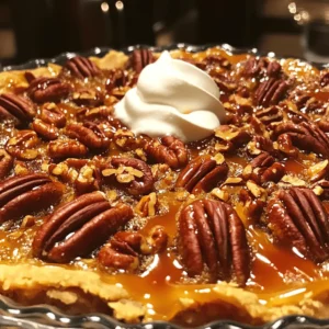To make Pecan Pie Dump Cake, you need the following items: - 1 cup chopped pecans - 1 cup brown sugar - 1/2 cup granulated sugar - 1 cup butter, melted - 1 cup all-purpose flour - 1 cup vanilla cake mix - 4 large eggs - 1 cup milk - 1 tablespoon vanilla extract - 1 teaspoon baking powder - Pinch of salt When you gather your ingredients, pay attention to the measurements. You can swap some items if needed. For the butter, you can use margarine. If you want a lighter cake, try using applesauce for half of the butter. Use coconut sugar in place of brown sugar for a different taste, or try maple syrup for a fun twist. If you are allergic to nuts, just leave out the pecans. You can also add chocolate chips instead for a sweet touch. If you prefer gluten-free, use a gluten-free flour blend and a gluten-free cake mix. Quality matters in baking. I recommend using fresh eggs and real vanilla extract. Fresh eggs make a big difference in texture and taste. Look for unsalted butter for the best flavor control. Choose a good brand of vanilla cake mix to ensure it rises well and tastes great. For pecans, buy raw or lightly toasted ones. Toasting them just before use brings out more flavor, making your cake extra special. For the full recipe, you can check out the detailed instructions. First, set your oven to 350°F (175°C). This is the perfect temperature for baking. Next, take a 9x13 inch baking dish. Grease it well with butter or cooking spray. This step ensures that your cake comes out easily after baking. Grab a large mixing bowl. Combine the granulated sugar, brown sugar, and melted butter. Stir these ingredients until they blend well together. Then, add the eggs, milk, and vanilla extract to the bowl. Mix everything until it’s smooth and creamy. In a separate bowl, sift together the flour, baking powder, and a pinch of salt. Gradually fold this dry mix into the wet mixture. Be gentle and do not over mix. You want to keep the cake light and fluffy. Now, pour the batter into your greased baking dish. Spread it evenly with a spatula. Then, sprinkle the chopped pecans evenly over the top of the batter. Next, take the cake mix and sprinkle it over the pecans. Do not stir this layer. For added richness, drizzle any leftover melted butter on top. This will give your cake a nice golden color. Now, place the baking dish in the oven. Bake for 45 to 50 minutes. You’ll know it’s done when the top is golden brown and a toothpick inserted comes out clean. Let it cool for 10 to 15 minutes before serving. Enjoy this delightful Pecan Pie Dump Cake! For the complete recipe, check out the Full Recipe link. To get the right texture for your Pecan Pie Dump Cake, follow these tips: - Use room temperature ingredients. This helps them mix better. - Do not over mix the batter. Stir just until combined for a fluffier cake. - Check your oven temp. An oven thermometer can help ensure it’s accurate. - Tap the baking dish gently before baking. This helps remove air bubbles. Here are some common mistakes that can ruin your cake: - Skipping the greasing. Always grease your baking dish to prevent sticking. - Overbaking. Keep an eye on the time. Bake until golden brown. - Mixing in the cake mix. Remember not to stir it after sprinkling it on top. - Not cooling before serving. Let it cool for at least 10-15 minutes. Serving your Pecan Pie Dump Cake right can enhance its taste: - Serve warm. It tastes best when it’s still warm from the oven. - Add whipped cream. A dollop on top adds creaminess and flavor. - Try a scoop of ice cream. Vanilla pairs well with the warm cake. - Garnish with chopped pecans. This adds crunch and looks nice. For the complete recipe, check out the Full Recipe. {{image_2}} You can make your pecan pie dump cake even tastier! Try adding chocolate chips. They melt and mix in well. You can also use caramel sauce for a sweet twist. For a nutty touch, mix in some walnuts with the pecans. If you want a lighter dessert, try using a sugar substitute like stevia or erythritol. This makes it delicious without the extra sugar. If you need gluten-free options, use almond flour instead of all-purpose flour. It gives a nice texture and flavor. You can also swap the cake mix for gluten-free cake mix. This way, everyone can enjoy this treat. For a dairy-free version, use coconut oil instead of butter. Replace milk with almond or oat milk for a creamy finish. How you serve pecan pie dump cake can make it special. Serve it warm with whipped cream on top. A scoop of vanilla ice cream works great too. Drizzle some chocolate or caramel sauce over the cake for added richness. You can also sprinkle extra chopped pecans for crunch. This dessert is sure to impress your guests! For the full recipe, check out the details above. To keep your Pecan Pie Dump Cake fresh, store it in an airtight container. This helps keep moisture in while keeping out air. If you don’t have a container, wrap the cake with plastic wrap. Make sure it’s snug. Storing it in the fridge helps it last longer, especially if you won’t eat it all at once. When you want to enjoy leftovers, reheating is simple. Preheat your oven to 350°F (175°C). Place a piece of the cake in an oven-safe dish. Cover it with foil to keep it from drying out. Heat for about 10-15 minutes, or until warm. You can also use the microwave. Just heat for 20-30 seconds. Add a scoop of ice cream or whipped cream for a special treat! Pecan Pie Dump Cake lasts for about 4-5 days in the fridge. If you want to keep it longer, freezing is a great option. Cut the cake into pieces and wrap each slice in plastic wrap. Then, place them in a freezer-safe bag. It can stay frozen for up to 3 months. When you’re ready to eat, thaw it in the fridge overnight before reheating. This way, you can enjoy this delightful dessert anytime! Pecan Pie Dump Cake lasts about four days in the fridge. Store it in an airtight container. Keeping it cool helps maintain its flavor and texture. If you want to enjoy it longer, freeze it. Wrap it tightly in plastic wrap and foil. It can last up to three months in the freezer. Just remember to thaw it in the fridge before you serve it. Yes, you can make Pecan Pie Dump Cake ahead of time. You have two options. You can bake it fully and store it in the fridge. Or, you can prepare the batter and store it before baking. If you choose the second option, bake it fresh when you are ready. This gives you the best taste and texture. The best toppings for Pecan Pie Dump Cake add flavor and texture. Here are some great options: - Whipped cream - Vanilla ice cream - Caramel sauce - Chocolate drizzle - Extra chopped pecans Each topping brings something unique to the dish. Experiment with different combinations to find your favorite! For the full recipe, check out the details above. This blog post covered everything about making Pecan Pie Dump Cake. We explored ingredients, measurements, and good quality options. You learned step-by-step instructions to bake it perfectly. Tips helped you avoid common mistakes and serve it well. Lastly, we shared variations, storage tips, and frequently asked questions. Enjoy baking this treat. With these ideas, you can impress family and friends with ease. Happy baking!