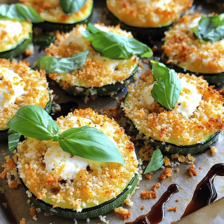 - 4 medium zucchinis, sliced into 1/4-inch rounds - 1 cup shredded mozzarella cheese - 1/2 cup grated Parmesan cheese - 1 cup breadcrumbs (panko for extra crunch) - 3 cloves garlic, minced - 1 teaspoon dried oregano - 1 teaspoon dried basil - 2 tablespoons olive oil - Salt and pepper to taste - Fresh basil leaves for garnish For this recipe, I use specific amounts to get the best flavor. Here’s what I recommend: - Zucchini: 4 medium zucchinis work well. You can use yellow squash as a swap. - Cheese Varieties: I like mozzarella and Parmesan, but feel free to use cheddar or feta. - Breadcrumbs: One cup is perfect. You can use crushed crackers for a different crunch. - Garlic: Three cloves add a great taste. For less, use two cloves or garlic powder. - Herbs: One teaspoon each of oregano and basil gives great flavor. Feel free to try thyme or parsley. - Olive Oil: Two tablespoons help coat the veggies. Avocado oil is a good alternative. - Salt and Pepper: Adjust to your taste. To make this dish, you will need a few simple tools: - Baking sheet or dish: A flat baking sheet works best for even cooking. - Mixing bowls: Use a large bowl for mixing the zucchini and another for the cheese. - Knife and cutting board: A sharp knife makes slicing the zucchini easy. With these ingredients and tools, you can create a tasty dish that shines on your table. Enjoy the process and get ready for a cheesy delight! 1. Preheating the oven Start by preheating your oven to 400°F (200°C). This step is key to getting crispy, golden zucchini. 2. Preparing the zucchini slices Slice 4 medium zucchinis into 1/4-inch rounds. Aim for even slices for uniform cooking. Place them in a large bowl. 1. Combining seasonings and zucchini Add 2 tablespoons of olive oil, 3 cloves of minced garlic, 1 teaspoon of dried oregano, 1 teaspoon of dried basil, salt, and pepper to the bowl. Toss the zucchini until every piece is well-coated. This mix adds flavor and helps with roasting. 2. Creating the cheese and breadcrumb mixture In another bowl, combine 1 cup of breadcrumbs, 1 cup of shredded mozzarella cheese, and 1/2 cup of grated Parmesan cheese. Mix them well. This mixture will create a crunchy, cheesy topping. 1. First roasting phase Spread the seasoned zucchini slices evenly on a baking sheet. Roast them in the oven for 15 minutes. This softens the zucchini and starts the cooking process. 2. Final baking for crispy topping After 15 minutes, take the baking sheet out of the oven. Sprinkle the breadcrumb and cheese mixture over the zucchini slices. Return the baking sheet to the oven. Bake for an additional 10-12 minutes. Look for a golden brown and crispy topping to know it’s ready. To boost the flavor of your baked zucchini, try adding extra herbs. You can use thyme or rosemary for a fresh taste. A pinch of red pepper flakes adds a nice kick. For cheese, mix it up! A sharp cheddar or creamy goat cheese works well. Each cheese gives a unique flavor that changes the dish. Perfect roasting is key for zucchini. Make sure to slice them evenly. This helps them cook at the same time. Spread the slices out on the baking sheet. Avoid crowding them, as this can lead to steaming instead of roasting. For a crispy breadcrumb topping, use panko breadcrumbs instead of regular ones. Panko creates a light, crunchy texture. Present your dish on a large, colorful platter. Drizzle some balsamic reduction on top for a fancy touch. Add fresh basil leaves as a garnish for color and flavor. Pair your baked zucchini with a light salad or grilled chicken. This adds a nice balance to the meal and makes it more filling. {{image_2}} You can switch up the vegetables in this dish. Try using eggplant, yellow squash, or bell peppers. Each brings a new flavor and texture. You can also mix in some cherry tomatoes for a pop of color and taste. When it comes to cheese, mozzarella and Parmesan work well. But you can try cheddar for a sharper taste. Feta cheese adds a nice tang, while goat cheese can give a creamy touch. Use what you love. If you want a gluten-free version, swap the breadcrumbs for crushed nuts or gluten-free breadcrumbs. You can also use ground almonds or cornmeal for a different crunch. For a vegan option, replace the cheeses with plant-based cheese. Nutritional yeast can give a cheesy flavor, too. It's a great way to keep things dairy-free without losing taste. For an Italian twist, add sun-dried tomatoes and Italian sausage. It enhances the dish's richness. You can also use fresh herbs like thyme or rosemary for a fragrant touch. If you enjoy Mediterranean flavors, throw in olives or artichokes. A sprinkle of lemon zest brightens the dish. Adding a drizzle of balsamic glaze before serving can elevate the taste even more. After making baked zucchini with cheese, let it cool. Then, place leftovers in an airtight container. This keeps moisture in and prevents drying. Store the container in the fridge. This way, the dish stays fresh for up to three days. To reheat, simply put it in the oven at 350°F (175°C) until warm. You can freeze baked zucchini with cheese for longer storage. First, let it cool completely. Then, cut it into portions. Wrap each piece in plastic wrap. Place wrapped pieces in a freezer bag. Be sure to remove as much air as possible. This helps prevent freezer burn. When you want to eat it, thaw in the fridge overnight. Reheat in the oven at 350°F (175°C) until hot, around 20-25 minutes. If stored correctly, baked zucchini with cheese lasts about three days in the fridge. If frozen, it can last up to three months. After that, it may lose flavor or texture. Always check for signs of spoilage before eating. Enjoy your delicious dish while it's fresh! Look for a few signs as your zucchini bakes. First, the slices should be tender. You can check this by poking them with a fork. If the fork goes in easily, they are ready. The cheese topping should be golden brown and crispy. This color tells you that the cheese has melted well and the breadcrumbs have toasted nicely. If both these signs are present, your zucchini is cooked perfectly! Yes, you can prepare this dish ahead of time! To do this, follow the steps up until the first baking phase. After roasting the zucchini for 15 minutes, let it cool. Then, cover it and place it in the fridge for up to two days. When you are ready to bake, add the cheese and breadcrumb topping. Bake it in the oven until it is hot and the topping is crispy. This method saves time and gives you a tasty side dish later. Baked zucchini with cheese pairs well with many dishes. You can serve it with grilled chicken or fish for a complete meal. It also works great as a side for pasta or risotto. For a lighter option, serve it alongside a fresh salad. This dish adds a nice veggie touch and cheese flavor to any plate! This blog post shared all the key steps to make baked zucchini with cheese. We covered main ingredients, measurements, and tools you need for success. You learned how to prep, mix, and bake for tasty results. Plus, we explored flavor tips and variations to enhance your dish. In conclusion, experimenting with zucchini allows for unique and delicious meals. You can enjoy this dish in many ways and make it your own!
