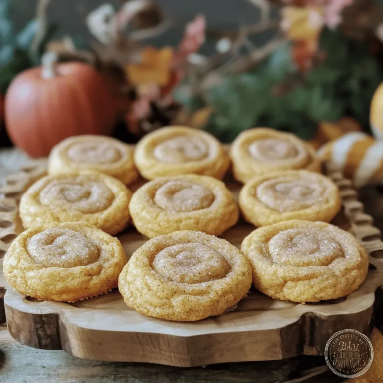 To make these warm treats, gather these simple ingredients: - 1 cup unsalted butter (for browning) - 1 cup pumpkin puree (canned or fresh) - 1 cup granulated sugar - 1 cup packed brown sugar - 2 large eggs - 1 teaspoon vanilla extract - 3 ½ cups all-purpose flour - 1 teaspoon baking soda - ½ teaspoon baking powder - 1 teaspoon ground cinnamon - ½ teaspoon ground nutmeg - ½ teaspoon salt - ½ cup granulated sugar (for rolling) - 1 tablespoon ground cinnamon (for rolling) If you run out of something, here are swaps you can use: - Instead of unsalted butter, use salted butter. Just skip the extra salt. - For eggs, try 1/4 cup unsweetened applesauce per egg. - You can swap granulated sugar for coconut sugar for a deeper flavor. - Use whole wheat flour in place of all-purpose flour if you want a nuttier taste. When picking pumpkin puree, choose wisely. Look for: - Canned options with no added sugar or spices. - Pure pumpkin with a rich, vibrant color. - Fresh pumpkins if you want to make your own puree. Just roast them, scoop out the insides, and blend until smooth. Using quality pumpkin puree makes a big difference in flavor. 1. Brown the Butter: Start by melting 1 cup of unsalted butter in a skillet over medium heat. Stir it often until it starts to foam. Keep stirring until it becomes a deep golden brown and smells nutty. This should take about 5-7 minutes. Remove it from heat and let it cool slightly. 2. Mix Wet Ingredients: In a large bowl, combine the browned butter with 1 cup of pumpkin puree, 1 cup of granulated sugar, 1 cup of packed brown sugar, 2 large eggs, and 1 teaspoon of vanilla extract. Whisk everything until it is smooth and mixed well. 3. Combine Dry Ingredients: In another bowl, mix together 3 ½ cups of all-purpose flour, 1 teaspoon of baking soda, ½ teaspoon of baking powder, 1 teaspoon of ground cinnamon, ½ teaspoon of ground nutmeg, and ½ teaspoon of salt. This mixture gives the cookies their structure. 4. Combine Mixtures: Slowly add the dry ingredients to the wet mixture. Stir until just combined, but avoid overmixing. A few lumps are okay; they will bake out. 5. Chill the Dough: Cover the dough with plastic wrap. Place it in the fridge for at least 1 hour, or overnight if you want the best flavor. Chilling helps the cookies stay thick and chewy. 6. Preheat the Oven: While the dough is chilling, preheat your oven to 350°F (175°C). Also, line a baking sheet with parchment paper to prevent sticking. 7. Prepare Rolling Mixture: In a small bowl, mix together ½ cup of granulated sugar with 1 tablespoon of ground cinnamon. This will be used to coat the cookie balls. 8. Shape the Cookies: Scoop tablespoon-sized pieces of dough and roll them into balls. Roll each ball in the cinnamon-sugar mixture until they are well coated. 9. Bake: Place the rolled cookie balls on the prepared baking sheet, leaving about 2 inches between them. Bake for 10-12 minutes. The edges should set, and the tops will look slightly crackled. 10. Cool and Enjoy: Let the cookies cool on the baking sheet for 5 minutes. Then, transfer them to a wire rack to cool completely. - Use a light-colored skillet. This helps you see the butter's color change. - Stir often and keep an eye on it. Butter can go from brown to burnt quickly. - Once you smell a nutty aroma, lower the heat. This is a good sign you’re close! Chilling the dough is key. It helps the cookies hold their shape while baking. If you skip this step, your cookies might spread too much. A cold dough also enhances the flavors, making each bite even better. To get the right cookie texture, focus on these steps: - Use browned butter. It adds a nutty flavor and richness. - Chill the dough. This helps the cookies hold their shape when baking. - Don’t overmix. Mix until just combined to keep them soft. These tips create a chewy center with a slightly crisp edge. To store your cookies, keep them in an airtight container. This keeps them fresh and soft. - For short-term storage, they last about a week at room temperature. - For longer storage, freeze them for up to three months. To reheat, place cookies in the microwave for about 10 seconds. This will warm them up without drying them out. Here are some common mistakes to watch out for: - Skipping the chilling step. This can lead to flat cookies. - Using cold butter. Always brown it first for the best flavor. - Overbaking. Pull them out when the edges look set, but the center should still be soft. By avoiding these mistakes, your cookies will turn out perfect every time! {{image_2}} You can make gluten-free snickerdoodles easily. Just swap the all-purpose flour with a gluten-free blend. Look for a blend that contains xanthan gum. This helps mimic the texture of regular flour. Follow the same steps in the recipe. You will still enjoy that rich brown butter and pumpkin flavor. If you want a vegan version, replace the eggs. Use 1/4 cup of unsweetened applesauce for each egg. For the butter, try using coconut oil or a vegan butter. Check the labels to ensure they are dairy-free. This way, you can keep the warm, cozy taste without any animal products. Adding extra flavors can make these cookies even better. You can fold in chocolate chips or chopped nuts like pecans or walnuts. Each bite will have a sweet surprise. You can also mix in a dash of ginger for a little heat or some dried cranberries for tartness. Experimenting with flavors will let you create your own unique twist! To keep your Brown Butter Pumpkin Snickerdoodles fresh, store them in an airtight container. Place parchment paper between layers to avoid sticking. This method helps hold their soft texture and warm flavors. If you want to keep them for a longer time, store them away from heat and light. A cool cupboard or pantry works well. These cookies stay fresh for about 5 to 7 days at room temperature. If you want to enjoy them longer, consider freezing. This way, you can enjoy the cozy flavors of fall any time of year. Just remember, the longer they sit, the less soft they might become. To freeze your cookies, let them cool completely first. Then, place them in a single layer on a baking sheet and freeze for 1 to 2 hours. Once firm, transfer them to a freezer-safe bag or container. You can freeze them for up to 3 months. When you're ready to enjoy, thaw them at room temperature or warm them in the oven for a few minutes. This brings back their soft, cozy charm. Yes, you can make these cookies ahead of time. I recommend chilling the dough first. After chilling, you can scoop and roll the cookies into balls. Place them on a baking sheet and freeze them. Once frozen, transfer the cookie balls to a zip-top bag. When you're ready to bake, you can bake them straight from the freezer. Just add a minute or two to the baking time. To know when the cookies are done, look for the edges. They should be set and slightly firm. The tops can have small cracks, which is a good sign. If you touch the middle, it may feel soft, but it will firm up as they cool. Bake them for 10-12 minutes for the best results. These cookies pair well with warm drinks. I love serving them with hot apple cider or a nice cup of tea. You can also enjoy them with a scoop of vanilla ice cream for dessert. The warm pumpkin taste goes great with creamy flavors. Brown Butter Pumpkin Snickerdoodles blend rich flavors and cozy warmth. We covered all ingredients, including swaps and how to choose pumpkin puree. Step-by-step instructions guide you through browning butter and chilling dough. I shared tricks for perfect texture, storage tips, and common pitfalls to avoid. You can also enjoy gluten-free and vegan versions. Storing cookies properly keeps them fresh longer. Whether for a gathering or a treat at home, these snickerdoodles are sure to impress. Enjoy baking and sharing your delicious creations!