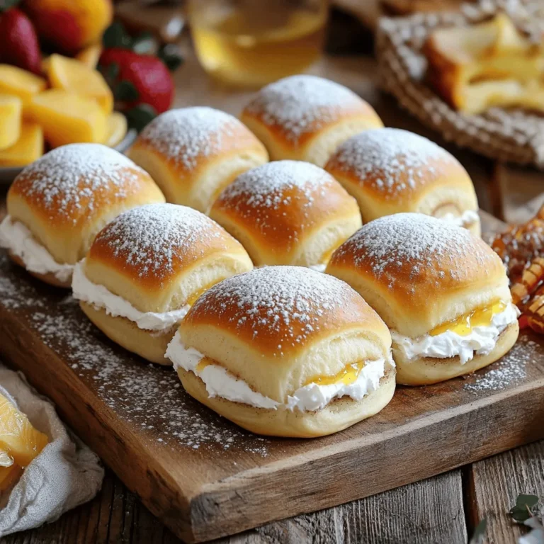 For the perfect fluffy breakfast rolls, gather these key ingredients: - 3 cups all-purpose flour - 1 packet (2 1/4 teaspoons) instant yeast - 1/4 cup granulated sugar - 1/2 teaspoon salt - 1/2 cup milk, warmed - 1/4 cup unsalted butter, melted - 2 large eggs, room temperature - 1 teaspoon vanilla extract - 1/2 cup cream cheese, softened (for filling) - 1/4 cup powdered sugar (for filling) These ingredients work together to create soft, fluffy rolls. The yeast helps the dough rise, while the cream cheese filling adds a delicious surprise. You can customize your rolls with these fun add-ins or toppings: - Cinnamon and sugar for a sweet sprinkle - Raisins or chocolate chips for extra flavor - A glaze made from milk and powdered sugar for sweetness Feel free to mix and match these options. They can add a personal touch to your rolls. If you need to swap out some ingredients, here are some ideas: - Use whole wheat flour instead of all-purpose flour for a healthier option. - Substitute almond milk or oat milk for regular milk if you want a dairy-free version. - Replace cream cheese with Greek yogurt for a lighter filling. These substitutions can help you cater to dietary needs while keeping your rolls tasty. Start with a large bowl. Add 3 cups of all-purpose flour, 2 1/4 teaspoons of instant yeast, 1/4 cup of granulated sugar, and 1/2 teaspoon of salt. Mix these dry ingredients well. In another bowl, whisk together 1/2 cup of warmed milk, 1/4 cup of melted unsalted butter, 2 large eggs, and 1 teaspoon of vanilla extract. Once mixed, pour this into the dry ingredients. Stir with a wooden spoon until you see a shaggy dough. Next, place the dough on a floured surface. Knead it for 5-7 minutes. You want it to be smooth and elastic. Then, put the dough in a greased bowl. Cover it with a kitchen towel. Let it rise in a warm spot for about 1 hour, or until it doubles in size. While your dough is rising, it’s time to make the filling. Take 1/2 cup of softened cream cheese and place it in a small bowl. Add 1/4 cup of powdered sugar. Mix until it is smooth and creamy. This will be the tasty surprise inside your rolls. Once the dough has risen, punch it down to remove air. Roll the dough out on a floured surface. Aim for a rectangle about 12 by 18 inches. Spread the cream cheese filling evenly over the dough. If you like, sprinkle a mix of cinnamon and sugar on top for extra flavor. Now, start from one long side and tightly roll the dough into a log. Pinch the seams to seal it well. Slice the log into 12 equal rolls. Place them in a greased 9x13 inch baking dish. Cover them with a towel and let them rise for another 30 minutes until puffy. Preheat your oven to 350°F (175°C). Bake the rolls for 20-25 minutes. They should look golden brown on top. Once out of the oven, let them cool slightly before serving. If you want, drizzle a mix of milk and powdered sugar over them for a sweet touch. To get fluffy breakfast rolls, use warm milk. It helps the yeast work better. Make sure your yeast is fresh. If it bubbles when mixed with warm milk, it is good to use. Knead the dough until it is smooth. This builds the gluten, which gives your rolls structure. Let the dough rise in a warm spot. This helps it to grow big and airy. One mistake I see often is not measuring flour correctly. Too much flour makes the rolls dense. Use a spoon to fill your measuring cup, then level it off with a knife. Another mistake is skipping the second rise. This step is key for fluffiness. Also, don't roll the dough too thin. A thicker dough helps keep air inside. Kneading should be done on a lightly floured surface. Knead for about 5 to 7 minutes. This time is enough to develop the dough. When rising, cover the bowl with a clean kitchen towel. This keeps the dough warm and moist. If your kitchen is cold, place the bowl near a warm oven. It can help the dough rise faster. Always check if the dough has doubled in size before you shape it. {{image_2}} You can change up the flavor of your breakfast rolls easily. Try adding chocolate chips or chunks for a sweet treat. You can also use fruit jams like raspberry or strawberry. Just spread a thin layer on the dough before rolling it up. This adds a fruity twist to every bite. If you want something different, use Nutella or peanut butter as a filling. Spread a layer of Nutella for a rich, chocolatey flavor. Peanut butter gives a nice, creamy texture and nutty taste. Both options are fun and tasty. Don’t forget to sprinkle a little sea salt on top to balance the sweetness. Making these rolls vegan or gluten-free is simple. For a vegan version, swap out the milk and butter for almond milk and coconut oil. Use a flax egg instead of regular eggs. For gluten-free rolls, you can use a gluten-free all-purpose flour blend. Just make sure it has xanthan gum for the best texture. These changes keep your rolls fluffy and delicious for everyone to enjoy. To keep your leftover rolls fresh, place them in an airtight container. You can also wrap them tightly in plastic wrap. Store them at room temperature for up to three days. If you want to keep them longer, consider freezing them. Freezing is a great option for these rolls. First, let the rolls cool completely. Then, wrap each roll in plastic wrap. Place the wrapped rolls in a freezer bag or container. They can last in the freezer for up to three months. Make sure to label your bags with the date for easy tracking. When you're ready to enjoy your rolls again, remove them from the freezer. Let them thaw overnight in the fridge. For quick reheating, place them in a warm oven at 350°F (175°C) for about 10 minutes. This warms them up and brings back their fluffiness. Enjoy them fresh and warm! To make your breakfast rolls fluffier, use fresh yeast. Instant yeast works well, but fresh yeast can add extra rise. Warm your milk to about 110°F before mixing it in. This helps activate the yeast properly. Additionally, knead the dough until it feels smooth and elastic. This builds gluten, which makes the rolls light and airy. Allow the dough to rise in a warm place. The longer the rise, the fluffier the rolls. Yes, you can prepare the dough in advance. After mixing and kneading, let it rise for one hour. Then, punch it down and cover it tightly. You can place it in the fridge overnight. The cold helps develop flavor. When you're ready, let the dough come to room temperature before shaping it into rolls. This way, you can enjoy fresh rolls in the morning with minimal effort. You can serve fluffy breakfast rolls with many things. Fresh fruit adds color and flavor. A drizzle of honey or maple syrup makes it sweet. You can also pair them with yogurt for creaminess. If you want something hearty, try scrambled eggs or bacon. These options will make your breakfast complete and satisfying. You now know how to make fluffy breakfast rolls with a tasty cream cheese filling. We covered essential ingredients, step-by-step instructions, and helpful tips to make them perfect. Don’t forget the fun variations and storage tips to enjoy them longer. With these insights, you can bake delicious rolls and impress anyone. Try these methods and make breakfast special! Enjoy your baking journey!