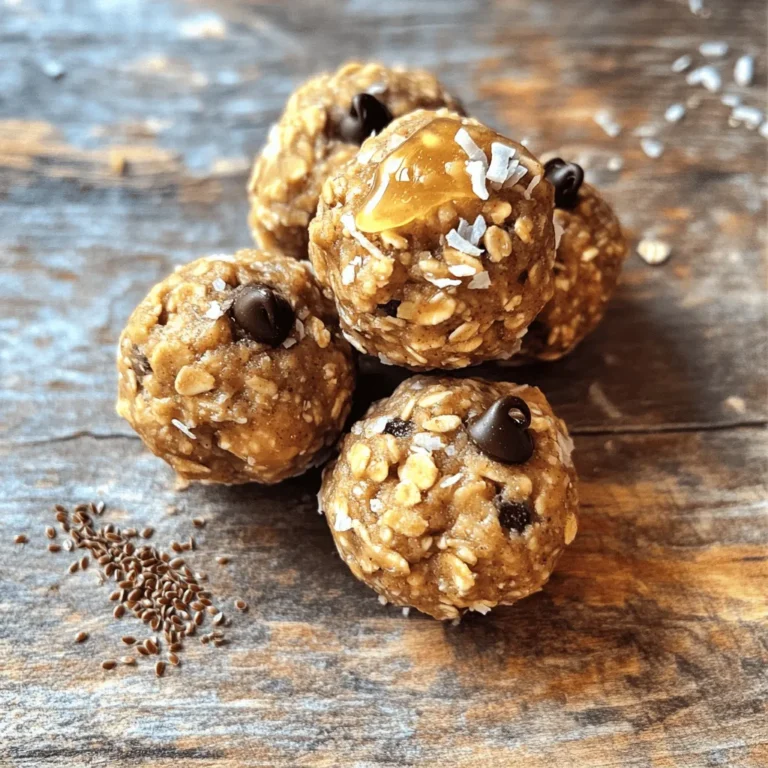 - 1 cup old-fashioned rolled oats - 1/2 cup natural peanut butter - 1/3 cup honey or maple syrup - 1/2 cup ground flaxseed - 1/4 cup mini dark chocolate chips - 1/4 cup shredded coconut (unsweetened) - 1 teaspoon vanilla extract - A pinch of salt Old-fashioned rolled oats provide fiber and energy. They help you feel full. Natural peanut butter adds protein and healthy fats. It fuels your body. Honey or maple syrup gives natural sweetness and quick energy. Ground flaxseed is rich in omega-3 fatty acids. It supports heart health. Mini dark chocolate chips add a touch of joy and antioxidants. Shredded coconut offers fiber and healthy fats too. Vanilla extract enhances flavor and lifts your mood. A pinch of salt balances sweetness and boosts taste. You can swap old-fashioned oats for quick oats. The bites will still hold shape. If you need a nut-free option, use sunflower seed butter instead of peanut butter. Maple syrup works well if you prefer a vegan option. You can skip flaxseed if you do not have it. Just add more oats or nut butter. For chocolate lovers, you can use chocolate chunks instead of chips. If you dislike coconut, simply leave it out or replace it with chopped nuts. Start by gathering your ingredients. You need rolled oats, peanut butter, honey, flaxseed, chocolate chips, coconut, vanilla, and salt. In a large bowl, mix the rolled oats, peanut butter, honey, flaxseed, and vanilla. Use a spatula or your hands to combine them well. If the mix is dry, add a bit more peanut butter or honey. You want a sticky dough. Once your dough is ready, fold in the mini chocolate chips and shredded coconut. Make sure they spread evenly in the mix. To form the bites, scoop about one tablespoon of dough. Roll it into a ball using your hands. Keep going until you use all the mixture. You should end up with about 20 bites. Now, place the energy bites on a baking sheet lined with parchment paper. This keeps them from sticking. Next, put them in the fridge for at least 30 minutes. Chilling helps them firm up and hold their shape. After that, you can store them in an airtight container in the fridge for up to one week. Enjoy your tasty energy bites! To keep your energy bites fresh, store them in an airtight container. This helps avoid moisture and keeps them tasty. You can keep them in the fridge for up to one week. If you want them to last longer, freeze them. They freeze well for about three months. Just make sure to place parchment paper between layers to avoid sticking. You can add a twist to your bites by mixing in extras. Try using different nut butters for a unique taste. Almond butter or cashew butter can work great. You can also add dried fruits like cranberries or raisins for a sweet boost. For a crunch, think about adding nuts or seeds. A sprinkle of cinnamon can also uplift the flavor beautifully. One common mistake is not measuring ingredients properly. This can change the texture of your bites. Too much peanut butter can make them too sticky, while too little can make them dry. Also, be careful not to skip the chilling step. Chilling helps the bites firm up, so they don't fall apart. Lastly, don’t rush when mixing. Make sure all ingredients blend well for the best flavor. {{image_2}} You can make these bites even yummier by adding chocolate or fruit. Mini dark chocolate chips give a sweet touch. If you want fruit, try dried cranberries or raisins. Both add flavor and chewiness. You can mix in about 1/4 cup of your choice. This change keeps the bites fun and tasty. Peanut butter is great, but other nut butters work too. Almond butter or cashew butter can change the taste. Each nut butter has its own flavor and texture. You can swap the peanut butter for any nut butter in equal amounts. This keeps the bites creamy and delicious. To make these bites vegan, use maple syrup instead of honey. This simple swap keeps the sweetness while being plant-based. For gluten-free bites, ensure your oats are certified gluten-free. These changes make the bites perfect for a wider range of diets. Enjoy the bites with no worries! To keep your oatmeal peanut butter energy bites fresh, store them in an airtight container. Place the container in the refrigerator. This will keep them good for up to one week. Make sure the bites are not exposed to air. This prevents them from drying out. If you want to save some energy bites for later, freezing is a great option. First, place the energy bites in a single layer on a baking sheet. Put this sheet in the freezer for about an hour. Once they are firm, transfer the bites to a freezer-safe bag or container. You can freeze them for up to three months. Just remember to label the container with the date. Check your energy bites before eating. If they smell strange or have a dry texture, it’s best to throw them away. Any signs of mold mean they are spoiled. Always trust your senses. If something seems off, don’t eat it. Yes, you can use quick oats. They will make the bites softer. Rolled oats give more texture. I like the chewiness of rolled oats, but quick oats work too. These energy bites last up to one week in the fridge. Store them in an airtight container. If you want them to last longer, you can freeze them. They stay good for up to three months in the freezer. Serve these bites as a snack or a quick breakfast. They are great for on-the-go. You can also pack them in lunch boxes. Kids love them, and they are easy to grab. Yes, agave syrup is a good substitute for honey. It adds sweetness without changing the flavor much. Just use the same amount as you would honey. You now have all the details to make tasty oatmeal peanut butter energy bites. We discussed ingredients, their benefits, and how to choose substitutes. I provided step-by-step instructions for easy preparation and storage tips to keep them fresh. You can also create fun variations by adding chocolate or fruit. Be sure to avoid common mistakes for the best results. Enjoy your bites as a quick snack or a healthy treat. Get creative and make these energy bites your own!