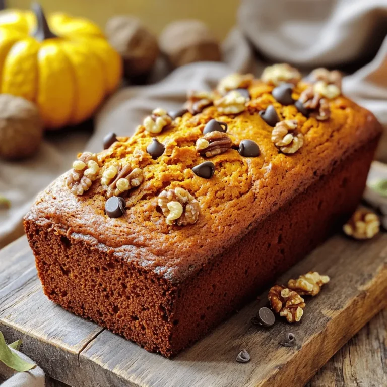 To make Paula Deen's pumpkin bread, gather these ingredients: - 1 cup canned pumpkin puree - 1 cup granulated sugar - 1/2 cup brown sugar, packed - 1/2 cup vegetable oil - 2 large eggs - 1/4 cup water - 2 cups all-purpose flour - 1 teaspoon baking soda - 1/2 teaspoon baking powder - 1 teaspoon ground cinnamon - 1/2 teaspoon ground nutmeg - 1/2 teaspoon ground ginger - 1/2 teaspoon salt - 1/2 cup chopped nuts (walnuts or pecans) (optional) - 1/2 cup raisins or chocolate chips (optional) Each slice of this pumpkin bread has around: - Calories: 200 - Fat: 7g - Carbohydrates: 34g - Protein: 3g - Fiber: 1g - Sugar: 15g This bread offers a nice balance of carbs and fats. It is great for a treat! You can swap some ingredients for different flavors or needs: - Use applesauce instead of oil for less fat. - Replace granulated sugar with coconut sugar for a more natural sweetener. - Use whole wheat flour instead of all-purpose for added fiber. - Substitute ground flaxseed mixed with water for a vegan option. Feel free to adjust to fit your taste and needs! 1. Preheat your oven to 350°F (175°C). Grease a 9x5-inch loaf pan or line it with parchment paper. This helps the bread come out easily. 2. In a large bowl, mix one cup of canned pumpkin puree, granulated sugar, brown sugar, vegetable oil, and two large eggs. Add a quarter cup of water. Stir until smooth. 3. In another bowl, whisk together two cups of all-purpose flour, baking soda, baking powder, ground cinnamon, ground nutmeg, ground ginger, and salt. 4. Slowly add the dry mix to the wet mix. Stir gently until just combined. A few lumps are fine; do not overmix. 5. If you want extra crunch, fold in half a cup of chopped nuts or half a cup of raisins or chocolate chips. - Keep an eye on the bread after 50 minutes. Ovens can vary, so check for doneness. - A toothpick inserted into the center should come out clean when the bread is ready. - For a golden top, you can cover the loaf with foil if it browns too quickly. 1. Once baked, take the bread out of the oven. Let it cool in the pan for about 15 minutes. 2. Carefully transfer the bread to a wire rack to cool completely. This helps keep the crust nice. 3. When ready to serve, slice the bread thick or thin, as you like. Enjoy it warm or at room temperature. To keep your pumpkin bread moist, use canned pumpkin puree. It has the right texture and flavor. Mix the wet ingredients well. This helps blend the oils and sugars smoothly. Don’t overmix the batter. A few lumps are fine. They will help keep the bread tender. Adding a bit of water, as the recipe shows, also helps. It gives moisture without weighing the bread down. Use fresh ingredients for the best taste. Check the expiration dates on your baking soda and powder. They must be active for the bread to rise. When measuring flour, spoon it into the cup and level it off. Avoid packing it down, as too much flour can make the bread dense. For added flavor, consider using fresh spices. They can elevate the taste of your pumpkin bread. Don’t skip the cooling time. Letting the bread cool in the pan keeps it from falling apart. Avoid opening the oven door too soon. It can cause the bread to sink. Also, remember not to bake it too long. Check for doneness with a toothpick. If it comes out clean, it’s done. Lastly, don’t forget about optional add-ins like nuts or chocolate chips. They bring extra texture and flavor! {{image_2}} You can easily make a nut-free version of Paula Deen pumpkin bread. Just leave out the nuts. This bread will still taste great. You can add chocolate chips or raisins for texture. Both options keep the bread moist and sweet. To make this pumpkin bread vegan, swap the eggs for flax eggs. Mix one tablespoon of ground flaxseed with three tablespoons of water. Let it sit for a few minutes to thicken. Use plant-based oil instead of vegetable oil. You can also use almond milk in place of water. This keeps the bread moist and tasty. To boost flavor, try adding more spices. You can mix in allspice or cloves for extra warmth. Adding a teaspoon of vanilla extract enhances the sweetness. For a fun twist, try adding dried cranberries or coconut. These add unique flavors and textures. Just remember not to overmix when adding extras; keep it light and fluffy. To keep Paula Deen Pumpkin Bread fresh, store it in the fridge. Wrap the bread tightly in plastic wrap or foil. This helps lock in moisture and flavor. In the fridge, it lasts up to one week. If you want to enjoy it longer, consider freezing it. Freezing pumpkin bread is simple and effective. First, let the bread cool completely. Then, wrap it in plastic wrap and foil. This prevents freezer burn and keeps it fresh. You can freeze it for up to three months. When you’re ready to enjoy it, just thaw it in the fridge overnight. Reheating pumpkin bread is easy. You can use the oven or microwave. For the oven, preheat it to 350°F (175°C). Place the bread in for about 10-15 minutes. This warms it through and brings back its soft texture. If using the microwave, heat slices in 10-second bursts. This keeps it from drying out. Enjoy your warm, tasty treat! Paula Deen Pumpkin Bread lasts about 4 to 5 days at room temperature. Store it in an airtight container. If you want it to last longer, refrigerate it. In the fridge, it can last up to a week. You can also freeze the bread. It stays fresh for about 3 months in the freezer. Yes, you can use fresh pumpkin! Just cook the pumpkin first. Cut it into pieces, steam it, or bake it until soft. Then, scoop out the flesh and mash it. You need 1 cup of mashed fresh pumpkin for this recipe. Using fresh pumpkin adds a nice, vibrant taste. Pumpkin bread goes well with many things! Here are some great options: - Cream cheese spread - Butter - Honey - Maple syrup - A warm cup of coffee - A scoop of vanilla ice cream These choices make your pumpkin bread even more delicious! Enjoy it fresh or toasted for a warm treat. This blog post covers all you need for delicious pumpkin bread. We explored the key ingredients and their nutritional value. You learned step-by-step instructions for prep, baking, and serving. I shared tips for keeping your bread moist and avoiding common mistakes. We also looked at variations, storage, and answered frequently asked questions. Enjoying this treat can be fun and easy. With these tips, your pumpkin bread will impress everyone. Happy baking!