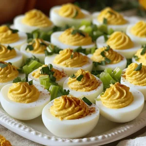 - 6 large eggs - 3 tablespoons mayonnaise - 1 teaspoon Dijon mustard - 1 teaspoon apple cider vinegar Eggs are the star of this dish. They provide a rich, creamy base. I prefer large eggs for their size and ease of handling. The mayonnaise adds smoothness, while Dijon mustard gives a nice kick. Apple cider vinegar adds a tangy note. - 1/2 teaspoon smoked paprika - 1/4 teaspoon garlic powder - Salt and pepper to taste Smoked paprika is a must. It brings a warm, smoky flavor that feels festive. Garlic powder adds depth without being too strong. Don’t forget salt and pepper; they enhance all the other flavors. - 2 tablespoons finely chopped celery - 2 tablespoons finely chopped green onion - 1 tablespoon chopped fresh parsley (for garnish) Celery adds a nice crunch and freshness. Green onion gives a mild bite, which complements the eggs. Finally, parsley is a great garnish. It brightens the dish and adds color. Hard Boiling Method To start, you need to hard boil the eggs. Place 6 large eggs in a saucepan. Cover the eggs with cold water. Heat the pot on medium until the water boils. Once boiling, cover the pot and take it off the heat. Let the eggs sit for 12 to 14 minutes. This method gives you firm and easy-to-peel eggs. Ice Bath Technique After the eggs sit, it's time for the ice bath. Fill a large bowl with ice and cold water. Carefully transfer the eggs from the pot to the ice bath. Let them cool for about 5 minutes. This stops the cooking and helps the shells come off easily. Mixing and Mashing the Yolk Mixture Once the eggs are cool, peel them gently. Cut each egg in half lengthwise. Scoop the yolks into a mixing bowl. Add 3 tablespoons of mayonnaise, 1 teaspoon of Dijon mustard, 1 teaspoon of apple cider vinegar, 1/2 teaspoon of smoked paprika, and 1/4 teaspoon of garlic powder. Season with salt and pepper to taste. Use a fork to mash everything until smooth and creamy. Adding Texture with Vegetables Now, add some crunch by folding in 2 tablespoons of finely chopped celery and 2 tablespoons of finely chopped green onion. This gives your filling a nice texture. Mix well, but don’t overdo it. You want some bits to stay intact for a great bite. Filling the Egg Whites Grab your egg white halves. You can spoon the yolk mixture into them, or use a piping bag for a fancy touch. Make sure to fill each half generously. Garnishing Tips To finish, sprinkle some smoked paprika on top. This adds color and flavor. You can also add a sprinkle of fresh parsley. It gives a nice pop and looks great on your Thanksgiving table. To get the best hard-boiled eggs, there are a few tricks. First, avoid adding eggs straight from the fridge to boiling water. This can crack the shells. Instead, start with cold water. Place eggs in a saucepan, cover with cold water, and bring to a boil. Once boiling, cover the pan and turn off the heat. Let them sit for 12-14 minutes. Common mistakes include overcooking or undercooking the eggs. Overcooked eggs can have a green ring around the yolk. This happens when eggs cook too long. On the other hand, undercooked eggs can be hard to peel. If you want an alternative cooking method, try steaming. Place eggs in a steamer basket over boiling water. Cover and steam for 12-15 minutes. Then, cool them in an ice bath. This method often makes peeling easier. To make your deviled eggs stand out, use unique ingredients. Instead of plain mayonnaise, try adding Greek yogurt for creaminess. You can also swap the Dijon mustard for a spicy brown mustard. This adds a nice kick. Balancing flavors is key. The smoked paprika adds a warm depth. The apple cider vinegar brings brightness. If you like more crunch, add diced pickles or jalapeños. This gives your eggs a fun twist and more taste. Serving your deviled eggs nicely makes a big difference. For Thanksgiving, arrange them on a festive platter. You can also use a fall-themed plate or tray. For creative plating, consider using a piping bag to fill the egg whites. This gives a nice swirl effect. Garnish with a sprinkle of smoked paprika and fresh parsley. You could even add tiny sprigs of thyme for a touch of elegance. These small details will impress your guests and make your dish unforgettable. {{image_2}} Thanksgiving is all about tradition. Classic deviled eggs mix creamy yolks with mayo and mustard. They bring comfort with each bite. You can add smoked paprika for warmth. This flavor is a nod to fire-roasted turkey. Now, if you want to be bold, try new flavors. How about adding bacon bits? They give a salty crunch. You can also mix in avocado for a creamy twist. It adds a fresh taste that’s hard to beat. Not everyone can enjoy classic deviled eggs. For gluten-free friends, this recipe is already safe. You can also switch mayo for a dairy-free option. Try using avocado or hummus for a vegan delight. If you want to keep it light, Greek yogurt is a good choice. It adds a tangy flavor while keeping it creamy. This way, you can enjoy deviled eggs without worry. Thanksgiving is a feast for the eyes, too! You can make themed deviled eggs that fit the season. Use pumpkin spice in the filling for a sweet twist. This adds a fun holiday vibe. Don’t forget the colors! Use vibrant toppings like diced red peppers or chives. They mimic the colors of autumn leaves. These little touches make your dish stand out on the table. To keep your Thanksgiving deviled eggs fresh, store them in the fridge. Use an airtight container. This helps prevent the eggs from drying out or absorbing other smells. Place a damp paper towel over the eggs. This adds moisture and keeps them tasty. Leftover deviled eggs last about three to four days in the fridge. If you notice any off smells or changes in texture, it's best to toss them. Safety first! Freezing deviled eggs is not recommended. The texture can change when thawed. The filling may become watery or grainy. It’s best to enjoy them fresh. If you accidentally freeze them, thaw them in the fridge overnight. Do not use a microwave. Once thawed, check the texture before serving. If it looks good, add fresh garnishes, like parsley. This can help make them more appealing. To make your deviled eggs creamier, use these simple tips: - Add more mayonnaise: Increase the amount of mayonnaise to boost creaminess. - Use sour cream: It adds a nice tang and smooth texture. - Include cream cheese: This creates a rich, creamy filling. - Blend well: Mix the yolks and other ingredients thoroughly for a smooth look. A creamy texture makes deviled eggs taste better. Try these tips to find the right balance for your taste. Yes, you can make deviled eggs a day ahead. Here’s how to do it: - Store in the fridge: Keep them in an airtight container. - Cover with plastic wrap: This prevents them from drying out. - Fill before serving: To keep the whites fresh, fill them just before serving. Making them ahead saves time. Just be sure to garnish them right before you enjoy them. If you want to skip mayonnaise, here are some great alternatives: - Greek yogurt: It’s thick and creamy, plus it adds protein. - Avocado: Mashed avocado gives a rich, buttery taste. - Hummus: This adds a unique flavor and is great for a twist. - Mustard and oil: Mix Dijon with a bit of olive oil for a zesty kick. These swaps can give your deviled eggs a fresh twist. Experiment to find what you love! Thanksgiving deviled eggs are a treat that can shine at your table. We covered essential ingredients, step-by-step instructions, and tips to make your eggs perfect. Remember, you can get creative with flavors and presentation to impress your guests. Don't shy away from trying new twists or dietary options. Storing and serving your deviled eggs properly ensures they stay fresh and delicious. Embrace the fun of making these iconic bites, and enjoy sharing them with loved ones this Thanksgiving.