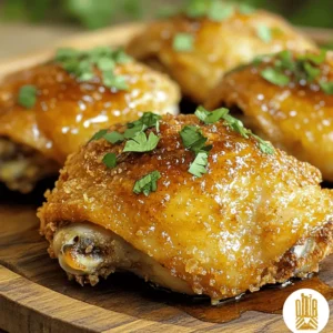 To make Hot Honey Crispy Baked Chicken, you need a few simple ingredients. Each one plays an important role in flavor and texture. Here’s what you will need: - 4 chicken thighs, skin-on and bone-in - 1 cup buttermilk - 1 cup all-purpose flour - 1 teaspoon paprika - 1 teaspoon garlic powder - 1 teaspoon onion powder - 1 teaspoon cayenne pepper (adjust to taste) - Salt and pepper, to taste - 1/2 cup hot honey (store-bought or homemade) - 2 tablespoons olive oil - Fresh herbs (parsley or thyme) for garnish Let’s dive deeper into why each ingredient matters: 1. Chicken thighs: They are juicy and flavorful. The skin helps keep the meat moist during cooking. 2. Buttermilk: This ingredient adds tenderness to the chicken. It also helps the coating stick well. 3. All-purpose flour: Flour creates a crispy outer layer. It absorbs the spices that you mix in. 4. Seasoning spices: Paprika, garlic powder, onion powder, and cayenne pepper add depth and warmth. You can adjust the heat by changing the cayenne amount. 5. Salt and pepper: These enhance all the flavors. They are essential in any savory dish. 6. Hot honey: This is the star of the dish. It adds a sweet and spicy kick that contrasts with the crispy chicken. 7. Olive oil: This helps the chicken become golden and crispy. It also adds flavor. 8. Fresh herbs: Parsley or thyme garnishes the dish beautifully. They add a fresh finish. These ingredients come together to create a dish that is full of flavor and easy to make. Enjoy the process of cooking and the delicious results! Marinating chicken in buttermilk is key. It makes the meat tender and juicy. The buttermilk adds flavor and helps the coating stick. I suggest marinating for at least 1 hour, or overnight if you can. This gives you the best texture and taste. To coat the chicken, simply take the thighs out of the buttermilk. Let the excess drip off. Make sure they are well covered. Set your oven to 425°F (220°C). This high heat helps create a crispy skin. For the baking sheet, I recommend lining it with parchment paper. This makes cleanup easy and keeps the chicken from sticking. A wire rack can also help with crispiness as it allows air to circulate. In a bowl, mix 1 cup of flour with spices. Use paprika, garlic powder, onion powder, cayenne pepper, salt, and pepper. Mix well so every bite is flavorful. For dredging, take each chicken thigh. Coat it in the flour mix, pressing down gently. This helps the coating stick. Shake off any extra flour before placing it on the baking sheet. Bake the chicken for about 35-40 minutes. You want the skin to turn golden brown and crispy. It’s important to check that the internal temperature reaches 165°F (74°C). This ensures the chicken is fully cooked and safe to eat. Once the chicken is done, take it out of the oven. Drizzle hot honey over each thigh while it’s still hot. This adds a sweet and spicy finish. For serving, I recommend garnishing with fresh herbs like parsley or thyme. They add a nice touch and enhance the look of the dish. To get that perfect crispy skin, use hot air circulation in your oven. Position the chicken thighs so air flows freely around them. This helps them cook evenly and become golden. Oil is key to a crispy coating. Drizzling olive oil over the chicken before baking adds flavor and crunch. Don’t skip this step. If you want the crispiest chicken, consider using a wire rack. This allows grease to drip away, keeping the chicken dry. If you don’t have one, a baking sheet will still work. Just line it with parchment paper. Adjust the spice levels to fit your taste. If you like it spicy, add more cayenne pepper. For a milder bite, cut back on it. You can make your own hot honey too. Just mix honey with a pinch of cayenne or chili flakes. This adds a personal touch to your dish. Marinating overnight gives the chicken great flavor and tenderness. If you are short on time, even an hour in buttermilk works well. Keep the chicken cold while marinating. A cool temperature helps the meat absorb the flavors better. Always cover it and place it in the fridge. {{image_2}} You can change up the chicken you use. Try chicken breasts for a leaner option. If you want a different texture, use chicken wings. For those with gluten issues, swap all-purpose flour with almond flour or a gluten-free blend. It still gives a nice crunch. Spice mixes can also change the taste. Use Cajun seasoning for a kick, or Italian herbs for a different flavor. Adding citrus can brighten the dish. A bit of lemon or lime zest in the coating adds freshness. You can also make a simple citrus glaze. Just mix hot honey with a splash of orange juice. For herbs, try mixing fresh parsley, thyme, or rosemary into your flour. This gives a nice herbal note to each bite. Hot honey crispy baked chicken pairs well with many sides. Coleslaw adds a crunchy, creamy contrast. Cornbread brings a sweet, soft touch. If you want more flavor, serve it with different sauces. A tangy ranch or a spicy aioli works great. You can even create a dipping station with various sauces. This makes the meal fun and interactive! To keep your hot honey crispy baked chicken fresh, store it right. First, let the chicken cool down to room temperature. This helps avoid moisture build-up. Then, place the chicken in an airtight container. This keeps it from drying out. Make sure to eat it within three days for the best taste. When reheating, you want to keep that crispy texture. The best method is to use an oven. Preheat your oven to 375°F (190°C). Place the chicken on a baking sheet. Bake for about 10 to 15 minutes. This helps the skin stay crispy. If you need a quicker method, use a skillet. Heat it on medium heat for about 5 minutes per side. If you want to save some for later, you can freeze the cooked chicken. First, let it cool completely. Wrap each piece in plastic wrap, then place them in a freezer bag. Make sure to remove as much air as possible. For the best results, eat the frozen chicken within three months. When you’re ready to eat it, thaw it overnight in the fridge. This keeps the chicken juicy and tasty. Hot honey is a blend of honey and spicy peppers. It adds a sweet and spicy kick to dishes. You can find hot honey at most grocery stores or online. Look for brands with natural ingredients. You can also make your own by mixing honey with chili flakes or hot sauce. Yes, you can use boneless chicken if you prefer. Boneless chicken cooks faster. Just adjust the cooking time to avoid overcooking. Aim for about 25-30 minutes in the oven. Check for a golden color on the outside. To check if the chicken is done, use a meat thermometer. The internal temperature should reach 165°F (74°C). Look for clear juices when you cut into the chicken. If the juices run red, cook it a bit longer. Yes, you can prepare the chicken ahead of time. Marinate it the night before for the best flavor. After cooking, let it cool completely, then store it in the fridge. Reheat before serving for a fresh taste. Hot honey crispy baked chicken pairs well with many sides. Consider serving it with coleslaw or cornbread. Both add great texture and flavor. You can also try roasted veggies or a simple salad to balance the meal. This recipe for hot honey crispy baked chicken makes a tasty meal. You learned about key ingredients and proper marination techniques. I shared tips for achieving crispiness and balancing flavors. Variations allow you to customize the dish to your taste. You can store leftovers easily and even freeze them. Enjoy your cooking and serving this dish with friends and family. It's fun to create and share delicious meals!