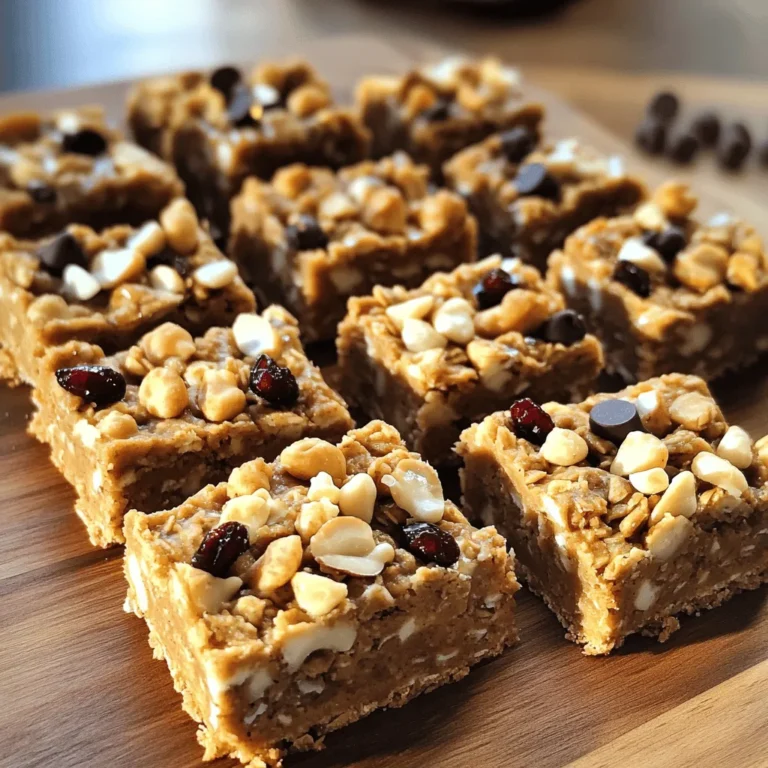 - 1 cup rolled oats - 1/2 cup natural peanut butter - 1/4 cup honey or maple syrup - 1/4 cup chocolate chips (dark or milk) - 1/4 cup chopped nuts (almonds or walnuts) - 1/4 teaspoon salt - 1 teaspoon vanilla extract - Optional: 1/4 cup dried fruit (raisins or cranberries) These ingredients come together to make a tasty snack. Rolled oats are the base, giving texture and fiber. Natural peanut butter adds creaminess and protein. Honey or maple syrup acts as a sweetener. Chocolate chips add a fun touch, while nuts give crunch. Salt enhances flavor, and vanilla extract adds warmth. You can even toss in dried fruit for extra sweetness! - Calories per serving: About 150 calories - Macronutrient breakdown: - Protein: 5 grams - Carbohydrates: 20 grams - Fat: 7 grams Each bar is a balance of flavors and nutrition. They pack energy for your day. Enjoy these bars as a quick breakfast or a snack. They're easy to make and fit into a busy lifestyle! - Mixing dry ingredients: Start by taking a large mixing bowl. Add 1 cup of rolled oats and 1/4 teaspoon of salt. Stir them together until they blend well. - Melting peanut butter and honey: In a microwave-safe bowl, mix 1/2 cup of natural peanut butter and 1/4 cup of honey or maple syrup. Microwave this for about 30 seconds. Make sure it gets warm and easy to stir. - Combining mixtures: Once melted, remove the bowl from the microwave. Stir in 1 teaspoon of vanilla extract. Pour this peanut butter mix over the oats. Use a sturdy spatula or your hands to mix until all the oats are coated evenly. - Filling the baking dish: Line an 8x8 inch square baking dish with parchment paper. This helps with easy removal later. Pour the mixture into the dish. - Pressing down the mixture: Use your hands or the back of a spatula to press the mixture down firmly. Make sure it spreads evenly across the dish. - Refrigeration time: Place the baking dish in the refrigerator. Let it chill for at least 1 hour. This helps the bars set nicely. - Cutting and serving suggestions: After chilling, lift the mixture out using the parchment paper. Cut into bars or squares. Enjoy your tasty treats! Store leftovers in an airtight container in the fridge. To make sure your bars hold together, press the mixture firmly into the pan. Use your hands or a spatula to pack it down tight. This helps the bars stick together. If your mixture feels too sticky, add a little more oats. Stir well until you achieve a good consistency. Store your bars in an airtight container. This keeps them fresh and tasty. They last up to one week in the refrigerator. For longer storage, consider freezing them. Wrap each bar in plastic wrap before placing them in a freezer bag. These bars are great for snacks or breakfast. Try pairing them with yogurt or fresh fruit. For extra flavor, add toppings like sliced bananas or a drizzle of honey before serving. You can also sprinkle some nuts or seeds on top for crunch. {{image_2}} If you want to make these bars nut-free, try using sunflower seed butter. It has a similar taste and works well in this recipe. For sweeteners, you can swap honey with agave syrup or rice syrup. Both options will keep your bars sweet and delicious without using honey. To make your bars even tastier, add spices like cinnamon or cocoa powder. Just a pinch of cinnamon boosts flavor and warmth. If you love chocolate, mix in cocoa powder to give a rich taste. You can also try adding different extracts, like almond or coconut, to change things up. For those who need gluten-free options, use gluten-free oats instead of regular oats. This way, everyone can enjoy the bars. You can also mix in alternative ingredients like seeds or shredded coconut. These add crunch and flavor, making each bite exciting. No-bake peanut butter oat bars last about one week in the fridge. Store them in an airtight container to keep them fresh. You can check for any changes in texture or smell after a few days. This helps ensure they stay tasty and safe to eat. Yes, you can freeze these oat bars. Wrap them tightly in plastic wrap or foil. Place them in a freezer-safe bag. They can last up to three months in the freezer. When you want to eat them, just thaw in the fridge overnight. You can use maple syrup or agave nectar as a substitute for honey. Both options add sweetness and work well in this recipe. If you want a thicker texture, try using brown rice syrup. Each choice will give a slightly different flavor. Absolutely! Adding protein powder is easy and a great way to boost nutrition. Use about 1/4 cup of your favorite protein powder. Mix it in with the dry ingredients. Just keep in mind that you may need to add a little more liquid to keep the bars moist. - Prep time: 10 minutes - Cook time: 1 hour (chilling) - Total time: 1 hour 10 minutes - Servings: 12 bars This recipe is quick and easy. You only need about 10 minutes to prep. After that, let the bars chill for an hour. You will have 12 tasty bars ready to enjoy. Ingredients structured data: - 1 cup rolled oats - 1/2 cup natural peanut butter - 1/4 cup honey or maple syrup - 1/4 cup chocolate chips (dark or milk) - 1/4 cup chopped nuts (almonds or walnuts) - 1/4 teaspoon salt - 1 teaspoon vanilla extract - Optional: 1/4 cup dried fruit (raisins or cranberries) Instructions structured data: 1. In a large bowl, mix the rolled oats and salt. 2. In a microwave-safe bowl, warm the peanut butter and honey for 30 seconds. 3. Stir the peanut butter mix until smooth. 4. Add the vanilla and mix well. 5. Pour the mixture over the oats and mix until coated. 6. Fold in chocolate chips, nuts, and dried fruit if using. 7. Line a baking dish with parchment paper and press the mix in. 8. Chill for at least 1 hour. Lift out and cut into bars. Store in the fridge. This schema helps you understand the recipe better. It gives a quick view of what you need and what to do. These no-bake peanut butter oat bars are simple and tasty. You learned about the key ingredients, from oats to chocolate chips. We covered how to mix, chill, and serve them. I shared tips for the perfect texture and storage. You even discovered fun variations to try. In the end, these bars are a great snack or breakfast choice. They are easy to make and last a while. So, get your ingredients ready and enjoy!