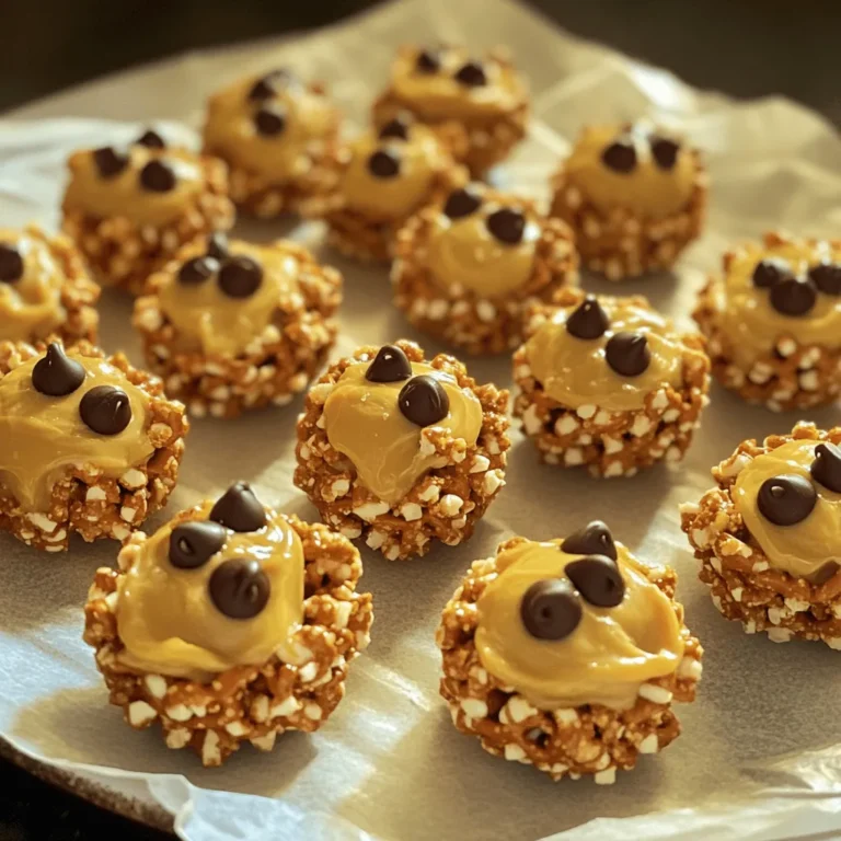 - 1 cup natural peanut butter - 1/2 cup honey or maple syrup - 1 cup rolled oats - 1 cup mini pretzels, crushed - 1/4 cup chocolate chips (dark or milk) - 1/4 teaspoon salt - 1/2 teaspoon vanilla extract When making Peanut Butter Pretzel No Bake Bites, these ingredients shine. Natural peanut butter provides rich flavor and healthy fats. Honey or maple syrup adds sweetness and binds the mix. Rolled oats offer texture and fiber, while crushed mini pretzels give a nice crunch. Chocolate chips bring a touch of sweetness, but you can use dark or milk chocolate based on your taste. A pinch of salt enhances all the flavors, and vanilla extract adds depth. - Alternative sweeteners: You can swap honey for agave syrup or brown rice syrup. These work well if you want a different taste. - Gluten-free options: Use gluten-free pretzels or oats. Make sure they are labeled gluten-free to avoid gluten traces. - Nut-free alternatives: If you cannot use peanut butter, try sunflower seed butter or soy nut butter. These options give a similar texture and taste. These swaps let you customize the bites to fit your dietary needs. Enjoy making them your own! Start with a mixing bowl. Combine 1 cup of natural peanut butter and 1/2 cup of honey (or maple syrup). Stir until smooth. Next, add 1 cup of rolled oats, 1 cup of crushed mini pretzels, 1/4 cup of chocolate chips, 1/4 teaspoon of salt, and 1/2 teaspoon of vanilla extract. Mix everything well until fully blended. Now, scoop out small portions of the mixture. Each portion should be about 1 tablespoon. Roll these portions into bite-sized balls using your hands. Once you have formed all the bites, place them on a parchment-lined baking sheet or plate. Refrigerate the bites for about 30 minutes. This will help them firm up. To check if they are firm, gently squeeze one. If it holds its shape, they are ready. Enjoy these bites cold or at room temperature! To get the right mix for your bites, start with smooth peanut butter. It helps blend better. When you mix the peanut butter and honey, it should feel creamy. If it’s too thick, add a tiny bit of warm water. This helps avoid sticky hands. You can wear kitchen gloves if you find it too messy. This way, you keep your hands clean and enjoy the fun of rolling. You can make these bites even tastier. Try adding a dash of cinnamon or a pinch of nutmeg. It gives a warm, cozy taste. Want more crunch? Add chopped nuts or seeds. For sweetness, you can adjust the honey or maple syrup. Just taste as you mix. This way, you can make it just how you like it. These bites are great on their own, but you can pair them with yogurt or a fruit dip. It adds a nice touch. They are perfect for parties or a quick snack after school. You can serve them at playdates or movie nights too. No matter when you serve them, they will be a hit! {{image_2}} You can change the taste of your bites by using different nut butters. Almond butter or cashew butter works great. Each nut butter adds its own unique flavor. You can also mix things up by adding dried fruits or nuts. Dried cranberries, raisins, or chopped walnuts can add texture and taste. Want to make these bites vegan? Just use maple syrup instead of honey. This keeps the sweetness while staying plant-based. For those who follow a paleo diet, swap oats with finely chopped nuts. This will keep the bites crunchy and tasty. Make these bites fun for the holidays! Add holiday spices like cinnamon or nutmeg for a festive touch. During summer, you can add shredded coconut or use fresh fruit for a refreshing twist. These changes make the bites perfect for any season! Store your Peanut Butter Pretzel No Bake Bites in airtight containers. This keeps them fresh and tasty. You can use glass or plastic containers with tight lids. It’s best to keep them in the fridge. The cold helps maintain their shape and flavor. These bites last about one week in the fridge. After that, they may start to lose taste and texture. Signs of spoilage include an off smell or change in color. If you see any mold, toss them out right away. You can freeze these bites before or after shaping them. If you freeze them before shaping, make sure to form them into balls first. Place them on a baking sheet and freeze until solid. Then, transfer them to a freezer-safe bag. To thaw, simply take them out and leave them at room temperature for 15 to 20 minutes. You can also pop them in the fridge overnight. Enjoy them cold or at room temp! These bites are quick to make. First, prep takes about 10 minutes. After that, you need to refrigerate them for 30 minutes. In total, you’ll spend about 40 minutes from start to finish. Yes, you can make these bites gluten-free. Look for gluten-free pretzels. Many brands offer these now. Just check the label to be sure. Use them in the same way as regular pretzels. If you have nut allergies, there are great options. Try sunflower seed butter or soy nut butter. Both work well in this recipe. They add a nice flavor and keep the texture similar. This article covered how to make Peanut Butter Pretzel No-Bake Bites. You learned the essential ingredients and their substitutes. The step-by-step guide showed how to prepare, shape, and store them. I shared tips to enhance flavor and offered many variations, from vegan to seasonal options. Remember, these bites are easy to customize. You can make them your own by using different ingredients. Enjoy making these treats and sharing them with friends and family!