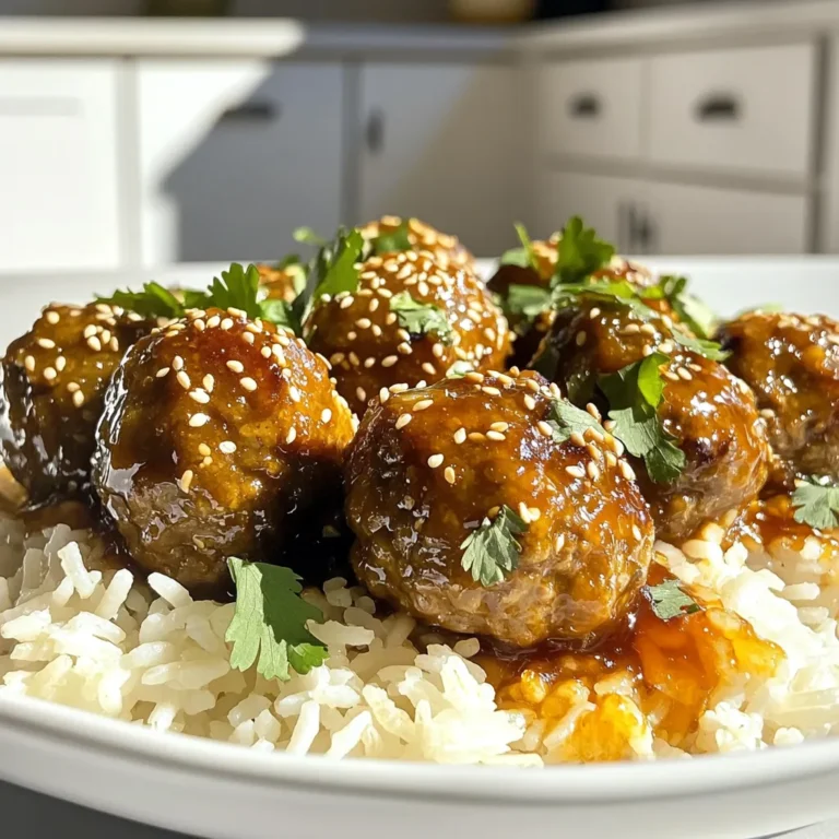 - 1 pound ground beef or turkey - 1/2 cup breadcrumbs - 1/4 cup grated Parmesan cheese - 1/4 cup minced green onions - 3 cloves garlic, minced To create tasty meatballs, you need the right main ingredients. Ground beef or turkey works well as the base. Breadcrumbs add texture, while Parmesan cheese gives a nice flavor boost. Minced green onions add freshness, and garlic brings depth. These ingredients blend together to form a delicious meatball mixture. - 1/4 cup soy sauce or tamari - 1/4 cup honey - 2 tablespoons ketchup - 1 teaspoon grated ginger - 1/2 teaspoon black pepper For the sauce, soy sauce or tamari provides a salty kick. Honey adds sweetness that balances the flavors. Ketchup gives a rich and tangy taste. Grated ginger adds warmth, while black pepper gives a slight heat. Together, these ingredients create a wonderful honey garlic sauce for the meatballs. - Sesame seeds - Chopped cilantro Garnishes can elevate your dish. Sesame seeds add a nice crunch. Chopped cilantro brings a fresh, herbal note. These optional garnishes make your meatballs look and taste even better. Consider adding them when serving to impress your family or guests. - Mixing the ingredients: Start by taking a large mixing bowl. Add 1 pound of ground beef or turkey. Then, put in 1/2 cup of breadcrumbs, 1/4 cup of grated Parmesan cheese, and 1/4 cup of minced green onions. Crack in 1 large egg and add 3 cloves of minced garlic. Mix everything together until just combined. Be careful not to overmix, as this can make the meatballs tough. - Forming the meatballs: Once mixed, it’s time to shape the meatballs. Grab a small amount of the mixture and roll it into a ball about 1 inch round. Aim for uniform size so they cook evenly. You should end up with around 20 meatballs. - Combining sauce ingredients: In a separate bowl, whisk together 1/4 cup of soy sauce or tamari, 1/4 cup of honey, 2 tablespoons of ketchup, 1 teaspoon of grated ginger, and 1/2 teaspoon of black pepper. This mix will bring the sweet and savory flavor to your meatballs. Make sure it’s smooth and well combined. - Adding meatballs and sauce: Place the formed meatballs carefully into your slow cooker. Pour the honey garlic sauce over the top, making sure each meatball gets some sauce. This will help keep them moist and flavorful. - Setting cooking time: Cover the slow cooker with its lid. Cook the meatballs on low for 6 hours or on high for 3 hours. They are done when they are cooked through and tender. When ready, gently stir the meatballs in the sauce to coat them evenly. Enjoy the delicious smell filling your kitchen! To get tender meatballs, do not overmix the meat. When you mix the ground meat with other ingredients, just combine them until they hold together. Overmixing makes the meatballs tough. Aim for a soft texture, as this helps them stay juicy while cooking. Want to boost the taste? You can add spices like crushed red pepper for heat or smoked paprika for a deeper flavor. Fresh herbs like parsley or basil also add a nice touch. Experiment with what you like best. A little tweak can change the whole dish. These meatballs shine when served over rice or noodles. The sauce soaks into the grains, adding extra flavor. Top with sesame seeds and chopped cilantro for color and crunch. You can also serve them as an appetizer at parties. Just place toothpicks in each meatball for easy eating. {{image_2}} You can swap ground beef for ground chicken or pork. This change makes the meatballs lighter. Chicken meatballs work well with the honey garlic sauce. Pork gives a rich flavor. Adjust cooking time as needed. Chicken may cook faster, so check for doneness early. To make this dish gluten-free, replace breadcrumbs with gluten-free options. You can use crushed gluten-free crackers or oats. For the sauce, swap soy sauce for tamari. This keeps the flavor but removes gluten. Always check labels for hidden gluten. Want to spice things up? Add chili flakes for heat. This gives a nice kick to the sweet sauce. You can also use fresh herbs like basil or cilantro. These add freshness and depth to the flavor. Experiment to find your favorite twist! To keep your honey garlic meatballs fresh, store them in the fridge. Place them in an airtight container. They stay good for 3 to 4 days. If you want the best taste, eat them within the first 48 hours. Ensure the meatballs cool down before sealing. This helps avoid sogginess. Freezing is a great option for longer storage. First, let the meatballs cool completely. Then, place them in a single layer on a baking sheet. Freeze them for about 1 hour. After that, move the meatballs to a freezer-safe bag or container. They can last up to 3 months in the freezer. To reheat, thaw them overnight in the fridge. To reheat, you have a few options. You can use the microwave, oven, or stovetop. For the microwave, heat on medium power for 1 to 2 minutes. If using the oven, preheat to 350°F and bake for about 15 minutes. For the stovetop, warm in a pan over low heat. Add a splash of water or sauce to keep them moist. Each method helps maintain their great flavor and texture. Yes, you can make these meatballs ahead of time. To do this, follow these steps: - Prepare the meatballs: Mix all the ingredients and form the meatballs as usual. - Chill them: Place the uncooked meatballs on a baking sheet. Chill them in the fridge for up to 24 hours. - Freeze for longer storage: For longer storage, freeze the meatballs on the baking sheet. Once frozen, transfer them to a freezer bag. They will keep for about three months. When you are ready to cook, you can drop the frozen meatballs straight into the slow cooker. Just add a bit of extra cooking time. You can check the doneness of the meatballs in a few ways: - Internal temperature: Use a meat thermometer. The center of the meatballs should reach 165°F (74°C). - Visual cues: Look for a firm texture and no pink in the center. - Juices: When you cut one open, the juices should run clear, not pink. If you follow these signs, your meatballs will be perfectly cooked. Yes, you can cook these meatballs on the stovetop. Here’s how: - Sear the meatballs: In a skillet, heat some oil over medium heat. Add the meatballs and cook until brown on all sides. - Add the sauce: Pour the honey garlic sauce over the meatballs. Reduce the heat and let it simmer for about 15 minutes. - Check doneness: Make sure the meatballs are fully cooked, reaching an internal temperature of 165°F (74°C). This method will give you a nice crust on the meatballs and a quick cooking time. This blog post covers how to make tasty meatballs with a sweet honey garlic sauce. We started with the main ingredients like ground beef and garlic, then prepared the sauce with soy or tamari. I shared step-by-step instructions for mixing and cooking, plus tips to keep your meatballs tender. Whether you try different meats or flavor twists, you have options. Remember to store leftovers properly and follow reheating tips for the best taste. Now, enjoy your delicious meatballs with your favorite sides!