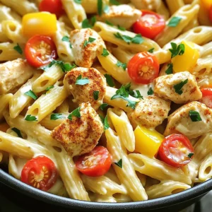 - 2 boneless, skinless chicken breasts - 12 ounces penne pasta - 1 cup heavy cream - 2 tablespoons Cajun seasoning - 1 cup grated Parmesan cheese - Fresh parsley for garnish - 3 cloves garlic, minced - 1 onion, chopped - 1 bell pepper, chopped - 1 cup cherry tomatoes, halved - 3 cups chicken broth - 1 tablespoon olive oil - Salt and pepper to taste When making this One-Pot Creamy Cajun Chicken Pasta, you need to gather the right ingredients. First, the chicken breasts are key. They add protein and flavor. I usually use boneless and skinless chicken for easy cooking. Next, penne pasta makes this dish hearty and filling. Its shape holds the sauce well. The heavy cream creates a rich and creamy sauce. It makes the dish comforting and smooth. For seasoning, Cajun seasoning is a must. It adds a kick and layers of flavor. Parmesan cheese brings saltiness and a nice texture. Fresh parsley brightens up the dish and adds color. Don’t forget the veggies! Garlic, onion, and bell pepper provide sweetness and depth. Cherry tomatoes burst with juice and freshness. Finally, chicken broth is your base for cooking the pasta. It adds flavor while keeping everything moist. Olive oil helps cook the chicken and veggies. Season with salt and pepper to taste for the best outcome. With these ingredients, you set yourself up for a tasty meal. First, heat olive oil in a large pot over medium-high heat. Next, add your diced chicken. Sprinkle the Cajun seasoning all over the chicken pieces. Sauté the chicken until it turns brown. This should take about 5 to 7 minutes. Once browned, remove the chicken from the pot and set it aside. In the same pot, add the chopped onion, bell pepper, and minced garlic. Sauté these for about 3 to 4 minutes. You want the vegetables to soften. After that, toss in the halved cherry tomatoes. Cook for another 2 minutes until they start to get soft. Now, pour in the chicken broth. Increase the heat to bring it to a boil. Add the penne pasta and stir well to mix everything. Cover the pot and lower the heat to a simmer. Cook the pasta according to the package instructions, usually about 10 to 12 minutes. Stir occasionally to prevent sticking and ensure even cooking. Once your pasta is cooked al dente, lower the heat. Stir in the heavy cream and grated Parmesan cheese. Mix until the sauce is creamy, and everything is well combined. Then, return the cooked chicken to the pot. Season the dish with salt and pepper to your liking. Allow the dish to heat through for another 2 to 3 minutes. This helps the flavors blend. When ready, remove the pot from the heat. Garnish your meal with fresh parsley. Serve warm and enjoy your delicious One-Pot Creamy Cajun Chicken Pasta! For creamy sauces, penne pasta works well. Its shape holds the sauce nicely. You can also use rigatoni or fusilli. These shapes trap sauce and add flavor to each bite. To cook pasta al dente, boil water and add salt. Stir the pasta and check the time on the package. After about 8-10 minutes, taste a piece. It should be firm, not soft. Drain the pasta but save some pasta water. This helps thin the sauce if needed. You can adjust the spice level of this dish. If you like it hot, add more Cajun seasoning. For mild heat, use less or skip it. You can also add red pepper flakes for extra heat. Feel free to swap proteins or add vegetables. Use shrimp or sausage in place of chicken. For a veggie option, try chickpeas or tofu. Add spinach, zucchini, or mushrooms for more flavor. Cook them with the other vegetables for the best results. To boost flavor, try adding more spices. Smoked paprika or cayenne pepper can enhance the Cajun taste. Fresh herbs like thyme or oregano also add depth. If you want a different cream, use half-and-half or coconut cream. These options work well and change the dish's flavor. Non-dairy milk such as almond or soy can also be used for a lighter sauce. Just adjust the amount based on your taste. {{image_2}} You can switch the chicken for shrimp or sausage. Shrimp cooks fast and adds a tasty twist. Just sauté it until pink. Sausage brings a smoky flavor. Slice it and brown in the pot. For a vegetarian option, try tofu or chickpeas. Tofu absorbs flavors well and adds protein. Cook it until golden. Chickpeas give a nice texture and are easy to use. For gluten-free diets, you can choose gluten-free pasta. Many brands offer penne made from rice or corn. These pasta types cook similarly to regular pasta. Be sure to check labels for gluten-free status. You can also modify the sauce. Use gluten-free chicken broth and check your Cajun seasoning for hidden gluten. If you want a lighter dish, use low-fat cream. This keeps the taste but cuts calories. You can also try non-dairy alternatives like almond or coconut cream. These options add a unique flavor. To achieve the right sauce thickness, start with less cream. Gradually add until you find your perfect creaminess. For short-term storage, refrigerate your leftovers right away. Place the pasta in an airtight container. This helps keep the dish fresh. If you have multiple servings, divide them into smaller containers. This way, you can grab just what you need later. Make sure the lid seals tightly to prevent any spills. If you want to save the dish for later, you can freeze it. Wait for the pasta to cool down before freezing. Transfer it to freezer-safe bags or containers. Squeeze out as much air as you can to avoid freezer burn. To reheat, thaw it in the fridge overnight. Then, warm it in a pot on low heat. Add a splash of broth or cream to keep it creamy. In the fridge, your One-Pot Creamy Cajun Chicken Pasta lasts about 3-4 days. After that, the flavor and texture may change. Look for signs of spoilage, like a sour smell or mold. If you see any of these, it’s best to throw it away. Keeping track of your leftovers will help you enjoy them at their best! Yes, you can prepare this dish ahead of time. To meal prep, cook the pasta but undercook it by two minutes. Then, store the chicken, sauce, and pasta separately. When you're ready to eat, combine them in a pot. Heat on low until warmed through. This way, the pasta stays firm and does not get mushy. If you lack Cajun seasoning, make a mix at home. Combine paprika, garlic powder, onion powder, thyme, and black pepper. Adjust the amounts based on your taste. You can also use Old Bay seasoning for a similar kick. To make the sauce creamier, add more heavy cream or a splash of cream cheese. You can also mix in a bit of pasta cooking water. This water has starch, which helps thicken the sauce. Stir well to blend the ingredients smoothly. The heat level in the dish depends on the Cajun seasoning used. Most Cajun blends have a mild to moderate spice. If you prefer less heat, reduce the seasoning amount. You can always add more later if needed. Yes, you can use whole wheat pasta. It will add a nutty flavor to the dish. However, whole wheat pasta may take longer to cook. Check the package for cooking times and adjust accordingly. This blog post shared a tasty recipe for One-Pot Creamy Cajun Chicken Pasta. You learned about the main ingredients, step-by-step instructions, and handy tips. With options for personal touches and ways to store leftovers, this dish suits everyone. Feel free to customize flavors and swap proteins. You'll impress friends and family with this easy recipe. Enjoy your cooking adventure and add your flair to make it yours!