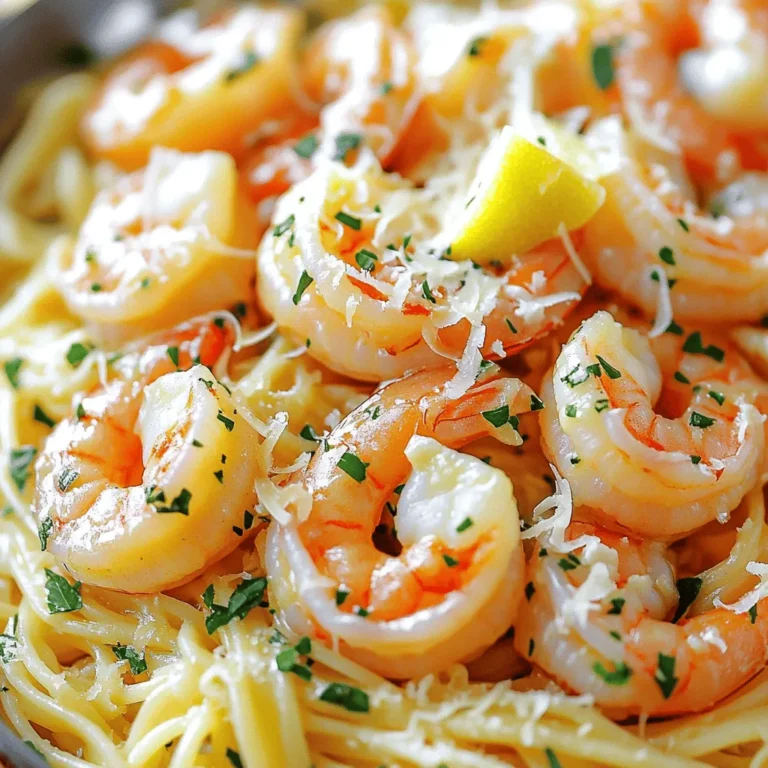To make a tasty shrimp scampi, you need: - 1 lb (450g) large shrimp, peeled and deveined - 4 tablespoons unsalted butter - 4 cloves garlic, minced - 1/2 teaspoon red pepper flakes (adjust to taste) - Zest and juice of 1 lemon - 1/4 cup chicken broth or vegetable broth - 1/4 cup fresh parsley, chopped - Salt and black pepper to taste - 8 oz (225g) linguine or spaghetti These ingredients create a simple yet flavorful dish. The shrimp adds protein, while the butter and garlic give it a rich taste. You can add more flavor with: - Grated Parmesan cheese (for serving) - More lemon zest or juice for a zesty kick - Fresh herbs like basil or thyme These options let you customize the dish. Adding cheese gives a nice creaminess. Extra lemon boosts that fresh taste. To cook this dish, you will need: - A large pot for boiling pasta - A large skillet for sautéing - A colander to drain pasta - A wooden spoon for stirring Having the right tools makes the cooking easy and fun. A good skillet helps cook the shrimp perfectly. To start, fill a large pot with water and salt it well. Bring it to a rolling boil. Add the linguine or spaghetti. Check the package for cooking time. You want it firm but not hard. This is called al dente. When done, drain the pasta. Save about 1/2 cup of the pasta water. This water helps later with the sauce. In a large skillet, melt 2 tablespoons of butter over medium heat. Add the minced garlic and red pepper flakes. Cook for 1 minute. The garlic should smell great but not burn. Next, add the shrimp. Season them with salt and black pepper. Cook for 2-3 minutes until they turn pink and opaque. Stir them often for even cooking. Pour in the chicken broth, lemon zest, and lemon juice into the skillet. Stir well and let it simmer for 2 minutes. This helps the sauce thicken a bit. Now, add the cooked pasta to the shrimp mix. Stir in the rest of the butter and chopped parsley. If it looks dry, add a splash of the reserved pasta water. Mix until everything is well-coated and delicious. For great shrimp, start with fresh or thawed shrimp. They should be firm and pink. When cooking, do not overcrowd the pan. This helps them cook evenly. Sauté shrimp for just 2-3 minutes. Remove them once they turn pink and opaque. Overcooking makes them tough and chewy. To change the heat, start with less red pepper flakes. You can always add more later. If you want more spice, add a pinch more. You can also use fresh chili or hot sauce. Taste as you go, and find your perfect level! Serve your shrimp scampi over linguine or spaghetti. A side salad pairs nicely with it. Garlic bread adds a nice crunch. A chilled white wine can enhance the meal. Try a light Pinot Grigio or Sauvignon Blanc. For a fresh touch, garnish with extra parsley and lemon wedges. {{image_2}} For a bright twist, try Lemon Herb Shrimp Scampi. Just add fresh herbs like basil or dill. The zest and juice of lemon give it a fresh taste. This variation brings a lightness that pairs well with the shrimp. You will love the fresh aroma as it cooks. It is perfect for a sunny day or a light dinner. If you enjoy heat, Spicy Shrimp Scampi is for you. Simply increase the red pepper flakes. You can also add sliced jalapeños or hot sauce for more spice. This version will warm you up and wake up your taste buds. Just be careful; it can get pretty spicy! Serve it with a side of cool salad to balance the heat. For a rich and creamy dish, try Creamy Garlic Butter Shrimp Scampi. You can add heavy cream or cream cheese to the sauce. This change makes the dish smooth and velvety. It pairs nicely with garlic bread for a complete meal. The creaminess contrasts well with the shrimp, offering a new experience. Enjoy the comfort of this creamy dish any night of the week. To keep your shrimp scampi fresh, store it in an airtight container. Let it cool first. Keep it in the fridge for up to three days. If you have extra sauce, store it separately. This helps keep the shrimp from getting soggy. When you're ready to eat, reheat your shrimp scampi gently. Use a skillet over low heat. Add a splash of chicken broth or water to keep it moist. Stir often until it's warmed through. You can also use the microwave. Heat in short bursts of 30 seconds. Stir in between to avoid hot spots. If you want to freeze shrimp scampi, do it right after it cools. Place it in a freezer-safe container. Leave some space for expansion. It can last up to two months in the freezer. To enjoy later, thaw it in the fridge overnight. Then, reheat as mentioned before for the best taste. This dish takes only about 20 minutes to make. You spend 10 minutes prepping and cooking the pasta. The shrimp cooks in just 5 minutes. Simple and quick! Yes, you can use frozen shrimp. Just thaw them first. Place them in cold water for 10-15 minutes. Then, pat them dry before cooking. They will work great in this dish! You can use any pasta you like. Fettuccine, penne, or even zoodles work well. Just keep the cooking time in mind. Cook until al dente for the best texture. Yes, you can make this dish dairy-free. Swap the butter for a dairy-free alternative like olive oil or vegan butter. The flavors will still shine through! This blog post covered all you need to know about making shrimp scampi. We looked at essential and optional ingredients, plus tools that help you cook well. The step-by-step guide showed how to cook pasta, sauté shrimp, and make a tasty garlic butter sauce. In the tips section, I shared tricks for perfect shrimp texture and spice levels. You can even explore fun variations and smart ways to store leftovers. Enjoy cooking this dish, and remember, practice makes perfect!