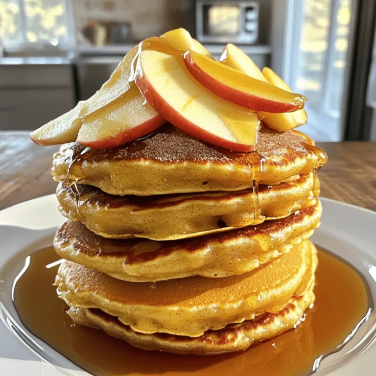 - 1 cup all-purpose flour - 1 cup apple cider - 1 teaspoon baking powder - ½ teaspoon baking soda - ½ teaspoon ground cinnamon - ¼ teaspoon ground nutmeg - 1 large egg - 2 tablespoons brown sugar - 2 tablespoons melted butter - ½ teaspoon vanilla extract - Pinch of salt - Optional: ¼ cup sugar mixed with 1 teaspoon cinnamon for topping - Optional: maple syrup for serving Apple cider donut pancakes bring fall flavors to life. The key ingredient is apple cider. It gives the pancakes moisture and a sweet apple taste. Use all-purpose flour for a fluffy texture. Baking powder and baking soda help the pancakes rise. Ground cinnamon and nutmeg add that warm, cozy flavor. Add a large egg to bind everything. Brown sugar gives a hint of caramel. Melted butter adds richness, while vanilla extract enhances the taste. A pinch of salt balances all the flavors. For a special touch, sprinkle warm pancakes with cinnamon sugar. Maple syrup is a great option for serving too. These ingredients come together to create a delightful breakfast that captures the essence of fall. To start, mix the dry ingredients. In a medium bowl, whisk together: - 1 cup all-purpose flour - 1 teaspoon baking powder - ½ teaspoon baking soda - ½ teaspoon ground cinnamon - ¼ teaspoon ground nutmeg - Pinch of salt Make sure everything blends well. This will give your pancakes a nice rise and flavor. Next, combine the wet ingredients in another bowl. Mix together: - 1 cup apple cider - 1 large egg - 2 tablespoons brown sugar - 2 tablespoons melted butter - ½ teaspoon vanilla extract Stir until everything is smooth and combined. Now, pour the wet mixture into the dry ingredients. Stir gently until just mixed. A few lumps are fine. Over-mixing makes the pancakes tough. Heat your skillet or griddle over medium heat. Lightly grease it with cooking spray or a bit of butter. For each pancake, pour about ½ cup of the batter onto the skillet. Cook for 2-3 minutes. Watch for bubbles forming on the surface. The edges should look set before flipping. Flip the pancakes carefully. Cook for another 2-3 minutes until golden brown. Adjust the heat if they cook too fast. Repeat until all the batter is used. Once the pancakes are cooked, sprinkle the warm pancakes with cinnamon sugar. This gives them that delightful donut flavor. Serve them warm. Try drizzling maple syrup or more apple cider syrup on top. You can stack them high, dust with powdered sugar, and add apple slices for a pretty finish. Enjoy your fall treat! - Ideal cooking temperature: Heat your skillet to medium. A good test is to sprinkle a few drops of water on it. If they dance, the skillet is ready. - How to avoid burning: Keep an eye on the heat. If pancakes brown too fast, lower the heat. Flip only when bubbles form on top. This shows they are ready. - Options for adding more apple flavor: You can mix in chopped apples or use apple pie spice instead of just cinnamon and nutmeg. This boosts the apple taste. - Substitutes for brown sugar: If you don’t have brown sugar, use white sugar with a bit of molasses. This will give you a similar flavor. - Attractive serving tips: Stack the pancakes high on a plate. This makes a beautiful display. Dust with powdered sugar for a sweet touch. - Optional garnishes: Top with apple slices or chopped nuts. Drizzle warm syrup over the top for extra flavor. {{image_2}} You can make these pancakes even more fun! Just add crumbled donuts to the batter. I love using cake-style donuts for a sweet touch. Chop them into small pieces and fold them in gently. This adds a delightful surprise in every bite. The donut pieces soak up the cider and spices, making each pancake extra tasty. Want to enjoy these pancakes without gluten? You can easily make a gluten-free version. Use 1 cup of gluten-free all-purpose flour instead of regular flour. Make sure it includes xanthan gum for the right texture. The other ingredients stay the same. Your pancakes will still taste great, fluffy, and delicious! Let’s think beyond syrup for toppings! For savory sides, try crispy bacon or sausage links. They pair well with the sweet pancakes. You can also add fresh apple slices or a dollop of whipped cream. If you want more flavor, use peanut butter or almond butter. Each of these options enhances the fun and taste of your meal! Store leftover pancakes in an airtight container. Place parchment paper between each pancake to avoid sticking. Refrigerate them for up to three days. Before serving, check for any odd smell or texture. To freeze pancakes, let them cool completely. Stack them with parchment paper between each layer. Wrap the stack tightly in plastic wrap, then place it in a freezer bag. They can last up to two months in the freezer. Label the bag with the date for easy tracking. Reheat pancakes in the microwave for about 30 seconds. If you prefer a crispy texture, place them in a toaster or on a skillet for a few minutes. Keep an eye on them to avoid burning. Serve warm with a sprinkle of cinnamon sugar or a drizzle of syrup. Yes, you can use homemade apple cider. It adds a fresh taste to your pancakes. Homemade cider often has more flavor than store-bought. This gives your pancakes a rich, apple taste. If your cider is unfiltered, it may make the pancakes thicker. You might need to adjust the liquid in your batter. To make fluffier pancakes, try these tips: - Use fresh baking powder. - Do not over-mix the batter; some lumps are fine. - Let the batter rest for about 10 minutes before cooking. - Use room temperature ingredients, like the egg and cider. These steps help create air bubbles, making your pancakes light and fluffy. You can prepare the batter in advance, but it’s best to use it right away. If you must store it, keep it in the fridge for no more than 24 hours. The batter may thicken over time. You can add a little more apple cider to loosen it up before cooking. Always stir gently to avoid losing air. In this post, we explored a delicious apple cider pancake recipe, covering key ingredients, step-by-step instructions, and helpful tips. You learned how to elevate flavor and presentation, plus variations and storage methods. Try new twists and toppings to make these pancakes fun. Enjoy reaping the rewards of your cooking efforts with warm, tasty pancakes that everyone will love. Happy cooking!