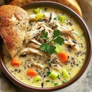 - 1 lb boneless, skinless chicken breasts - 1 cup wild rice, rinsed - 4 cups chicken broth (low sodium) - 1 medium onion, diced - 2 cloves garlic, minced - 2 carrots, diced - 2 celery stalks, diced - 1 teaspoon dried thyme - 1 teaspoon dried rosemary - 1 bay leaf - 1 cup heavy cream (or coconut milk for a dairy-free option) - Salt and pepper to taste - Fresh parsley, chopped (for garnish) Gathering fresh ingredients makes a big difference. The chicken breasts give the soup its heartiness. Wild rice adds a nutty flavor and a chewy texture. Chicken broth brings it all together with rich taste. For veggies, you need onion, garlic, carrots, and celery. They add layers of flavor and color. Thyme and rosemary bring warmth and depth. The bay leaf ties everything together during cooking. Don't forget the cream! It makes the soup rich and smooth. If you want a dairy-free option, coconut milk works great. Finish with salt, pepper, and fresh parsley for a burst of flavor. Each ingredient plays a role in this dish. Make sure to use high-quality items for the best result. This comforting soup will warm you up on any chilly day. Start by placing the boneless chicken breasts at the bottom of your slow cooker. This helps the chicken cook evenly and keeps it moist. Next, season the chicken with salt, pepper, thyme, and rosemary. These spices add great flavor to the soup. Make sure to coat the chicken well for the best taste. Layer the rinsed wild rice over the chicken. The wild rice will absorb flavors as it cooks. Now, add the diced onion, minced garlic, diced carrots, and diced celery on top of the rice. These vegetables bring freshness and crunch to the soup. Pour the chicken broth over all the ingredients in the slow cooker. This broth is the base of your soup. Toss in the bay leaf for added flavor and stir gently to combine everything. Be careful not to disturb the chicken too much. Cover the slow cooker and set it on low heat. Cooking on low allows all the flavors to meld together. The cooking time is about 6 to 7 hours. You know it’s done when the chicken is fully cooked and shreds easily with a fork. Once the soup is ready, take out the chicken breasts. Shred them using two forks and return the shredded chicken to the slow cooker. This gives the soup a nice texture and hearty feel. Stir in the cream or coconut milk into the soup. This adds richness and makes the soup creamy. Let it warm for an additional 15 minutes on low heat to incorporate the cream fully. Finally, taste the soup and adjust the seasoning with salt and pepper if needed. Before serving, remember to remove the bay leaf. Garnish your soup with chopped fresh parsley for a touch of color and freshness. To make your soup shine, choose fresh herbs. I love using thyme and rosemary. They add great taste. If you have fresh herbs, use them! Dried herbs work well too. When it comes to broth, homemade is best. It has deep flavor and richness. But store-bought broth is fine if you’re short on time. Just pick low sodium versions to keep it healthy. For creaminess, I often use heavy cream. It makes the soup rich and smooth. If you want a dairy-free option, coconut milk is a great choice. It adds a nice sweetness. To get the right thickness, let the soup cook longer. The wild rice will absorb some broth and thicken the soup. If it’s too thick, just add a bit of water or broth. Serve your soup in warm bowls for a cozy touch. I like to sprinkle fresh parsley on top. It adds color and freshness. Pair the soup with crusty bread. A nice slice will soak up all the goodness. For a twist, add a sprinkle of black pepper before serving. It gives a little kick! {{image_2}} You can easily make this soup dairy-free. Instead of heavy cream, use coconut milk. This swap gives a creamy feel without dairy. For gluten-free needs, wild rice is a great choice. It naturally fits this diet. Just ensure all other ingredients are gluten-free too. Want to add more greens? Toss in some spinach or kale. These veggies boost nutrition and flavor. You can also play with herbs and spices. Try adding parsley, dill, or even a pinch of cayenne for warmth. Each choice brings new life to the soup. Chicken is great, but turkey works too. Use it if you have leftovers. For a meatless option, replace chicken with beans or lentils. This gives protein while keeping it hearty. You could also use tofu for an interesting twist. Each choice makes the soup unique while keeping it cozy. To store leftover soup, let it cool to room temperature first. Then, place the soup in airtight containers. I recommend using glass or BPA-free plastic containers for safety. Make sure to leave some space at the top since the soup can expand as it cools. For best results when freezing soup, use freezer-safe containers or heavy-duty freezer bags. Be sure to label them with the date. When you are ready to eat, thaw the soup in the fridge overnight. You can also use the microwave for a quick thaw. When reheating, warm it on the stove until it bubbles. This helps keep the flavors intact. In the fridge, your soup will last about three to four days. Always check for signs of spoilage before eating. If you see any strange smells, mold, or changes in color, it’s best to throw it away. Keeping your soup safe means enjoying every bite! Yes, you can use frozen chicken breasts in your soup. Just keep in mind that it will change the cooking time. If you start with frozen chicken, it may take an extra hour to cook. The texture may be slightly different too. The chicken might not shred as easily, but it will still be tasty. Just ensure it reaches an internal temperature of 165°F for safety. If you can't find wild rice, don't worry! You have some great options. Brown rice works well and cooks faster. Quinoa is another choice; it adds protein and a nice texture. You could also use barley for a heartier soup. Each option changes the flavor a bit, but they all make a warm, filling soup. To add some heat, try adding red pepper flakes or cayenne pepper. Start with a small amount and taste as you go. You can also mix in diced jalapeños for a fresh kick. Another idea is to use a spicy chicken broth. This will enhance the flavor and warmth of your soup without overpowering it. This soup recipe combines simple ingredients and easy steps for a healthy meal. You learned how to layer fresh chicken, wild rice, and vegetables in a slow cooker. We also explored ways to adjust flavors and textures with herbs, spices, and cream options. Consider the storage tips and variations to make it your own. Cooking should be fun and creative. Enjoy your warm bowl of goodness, tailored to your taste. Your family will love it!