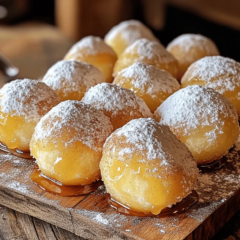 To make these tasty truffles, you’ll need: - 2 cups apple cider - 1 ½ cups all-purpose flour - 1 teaspoon baking powder - ½ teaspoon baking soda - ½ teaspoon ground cinnamon - ¼ teaspoon ground nutmeg - ½ teaspoon salt - ½ cup granulated sugar - ½ cup unsalted butter, softened - 1 large egg - 1 teaspoon vanilla extract - 1 ½ cups powdered sugar (for coating) - 1 tablespoon cinnamon sugar (for topping) These ingredients create a sweet and spiced flavor that’s perfect for fall. When measuring flour, spoon it into the cup and level it off. This keeps the batter light and fluffy. If you don’t have apple cider, you can use apple juice. It will change the taste a bit but still work well. For gluten-free options, try using a gluten-free flour blend. You can add a pinch of ground ginger for extra spice. If you like a richer taste, consider using brown sugar instead of granulated sugar. A splash of maple syrup can also deepen the flavor. Don't forget to top with chocolate drizzle for a fun twist! These small changes can create unique truffles that suit your taste. To start, pour 2 cups of apple cider into a saucepan. Place it over medium heat. When it simmers, lower the heat. You want to reduce the cider until it becomes thick. This will take about 15-20 minutes. Aim for about ½ cup of concentrated syrup. After you achieve this, let it cool. This syrup adds a deep apple flavor to your truffles. In a bowl, whisk together 1 ½ cups of all-purpose flour, 1 teaspoon of baking powder, ½ teaspoon of baking soda, ½ teaspoon of ground cinnamon, ¼ teaspoon of ground nutmeg, and ½ teaspoon of salt. Set this bowl aside. In another bowl, cream ½ cup of softened unsalted butter with ½ cup of granulated sugar. Mix until it feels light and fluffy. Next, add 1 large egg, 1 teaspoon of vanilla extract, and your cooled apple cider syrup. Stir until it’s all well mixed. Now, take your dry mixture and add it to the wet mix. Stir just until combined. Preheat your oven to 350°F (175°C). Grease a mini muffin tin or use silicone molds. Fill each cup about ¾ full with the batter. Bake for 10 to 12 minutes. A toothpick should come out clean when you check for doneness. Let the donut holes cool in the tin for about 5 minutes. After that, transfer them to a wire rack to cool completely. Once your donut holes are cool, prepare to coat them. Roll each hole in 1 ½ cups of powdered sugar. Then, roll them in 1 tablespoon of cinnamon sugar for that perfect finish. Chill the coated donut holes in the fridge for about 30 minutes. This helps them firm up, making them easier to handle. Finally, serve your truffles. For an extra touch, drizzle some leftover apple cider syrup over them or sprinkle with more cinnamon sugar right before serving. Enjoy this sweet treat! To get the best texture for your truffles, follow these tips: - Use fresh apple cider. It makes a big flavor difference. - Make sure your butter is softened. This helps it mix well. - Don’t overmix the batter. Mix until just combined for a soft truffle. - Let the donut holes cool fully before coating them. This helps the sugar stick. Avoid these common mistakes for a perfect treat: - Skipping the reduction of apple cider. It adds depth to the flavor. - Not measuring your ingredients accurately. This can change the texture. - Baking at the wrong temperature. Always preheat your oven properly. - Forgetting to cool the donut holes before rolling in sugar. This makes a mess. To keep your truffles fresh, use these storage tips: - Store truffles in an airtight container in the fridge. They stay fresh longer. - Enjoy them within five days for the best taste. - To reheat, warm them in the microwave for a few seconds. This brings back the soft texture. - You can freeze them too. Just wrap each truffle tightly before freezing. {{image_2}} You can easily switch up the flavors in your truffles. Try adding different spices like ginger or clove for warmth. For a fruity twist, mix in some chopped apples or dried cranberries. You can also replace the vanilla extract with maple syrup for a unique taste. Each change can give your truffles a new life. Making these truffles gluten-free is simple. Replace the all-purpose flour with a gluten-free blend. For a vegan version, use flax eggs instead of the large egg. Mix one tablespoon of ground flaxseed with two and a half tablespoons of water. Let it sit for a few minutes until it thickens. Use coconut oil instead of butter for richness. Serve your truffles in fun ways. You can place them in small paper cups for a cute look. Drizzle extra apple cider syrup over the top for a sweet finish. For a fun twist, roll them in finely chopped nuts or sprinkles. You can even stack them on a tiered tray for a festive display. These ideas add a nice touch to your dessert table. To keep your apple cider donut hole truffles fresh, store them in an airtight container. You can place a piece of parchment paper between layers to avoid sticking. This helps maintain their flavor and texture. These truffles last about 3 to 5 days at room temperature. If you want to keep them longer, freezing is a great option. Place the truffles in a single layer on a baking sheet. Freeze them for about 1 hour, then transfer them to a freezer-safe bag. They will stay good for up to 2 months. For the best taste, enjoy them soon after making. If you need to store them, keep them in a cool, dry place. Avoid humidity, as it can affect the texture. If they start to dry out, you can warm them slightly in the microwave for a few seconds. This helps restore some of their softness and flavor. To reheat truffles, use a microwave. Place them on a plate. Heat them for about 10-15 seconds. Check if they are warm. If not, add a few more seconds. This method keeps them soft and tasty. Avoid overheating; it can dry them out. Yes, you can make the dough ahead of time. Prepare the batter and store it in the fridge. Use an airtight container to keep it fresh. It’s best to use it within 24 hours. When ready, scoop it into muffin tins and bake as usual. You can find Apple Cider Donut Hole Truffles at local bakeries or farmers' markets. Some stores may have them in their seasonal sections. If you prefer homemade, follow the recipe for a fresh batch. Sharing with friends and family makes the effort worthwhile! In this post, we explored how to make delicious Apple Cider Donut Hole Truffles. You learned about key ingredients and how to prepare them for a tasty treat. I shared step-by-step instructions and tips to ensure perfect texture. Remember that variations can add fun twists, including gluten-free and vegan options. Store your truffles properly for fresh flavors. Enjoy making these delightful truffles for yourself or loved ones, and embrace the joy of baking!