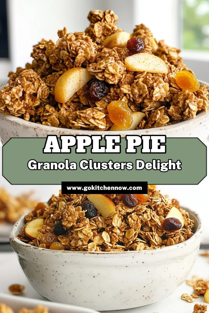 Delight in the taste of fall all year round with these Apple Pie Granola Clusters! This easy recipe blends oats, nuts, and dried apples with warm spices for a crunchy snack that's perfect for breakfast or on-the-go. Learn how to make these delicious clusters and feel inspired in the kitchen! Click through for the full recipe and enjoy a healthy treat that's as satisfying as apple pie. #GranolaClusters #HealthySnacks #AppleRecipes #FallFlavors