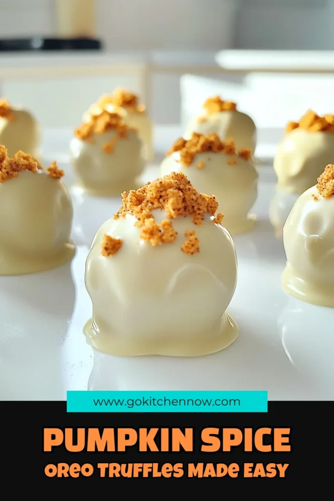 Indulge in the ultimate fall treat with these Pumpkin Spice Oreo Bliss Truffles! With just a few simple ingredients, you can whip up these creamy, spiced delights that are perfect for any gathering. Learn how to create these delicious bites with a smooth white chocolate coating and crushed graham cracker garnish. Click through for the full recipe and impress your friends and family this season! #PumpkinSpice #FallTreats #OreoRecipes #DessertIdeas