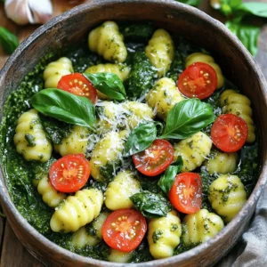 - 1 lb potato gnocchi - 2 cups baby spinach - 1 cup basil pesto (store-bought or homemade) - 1 cup cherry tomatoes, halved - 2 cloves garlic, minced - 1 tablespoon olive oil - 1/2 cup vegetable broth - 1/4 cup grated Parmesan cheese (optional) - Salt and pepper to taste - Fresh basil leaves for garnish These ingredients create a tasty dish. The potato gnocchi is soft and chewy. Baby spinach adds great color and nutrients. The basil pesto gives it a rich flavor. Cherry tomatoes burst with sweetness. Garlic adds a nice kick. Olive oil helps the flavors blend. Vegetable broth keeps everything moist. Parmesan cheese adds creaminess, but it’s optional. - Pine nuts or walnuts for crunch - Lemon zest for brightness - Red pepper flakes for heat Adding crunch with nuts makes it exciting. Lemon zest lifts the dish's flavor. If you like spice, red pepper flakes add great heat. - Cauliflower gnocchi for a low-carb option - Kale instead of spinach for a different green - Chicken broth instead of vegetable broth for more flavor - Nutritional yeast instead of cheese for a vegan option You can swap ingredients to fit your needs. Cauliflower gnocchi is a tasty choice. Kale gives you more texture. Chicken broth adds depth. Nutritional yeast is a great cheese substitute for vegans. This flexibility makes the dish fun and easy! First, grab a large pot or deep skillet. Heat one tablespoon of olive oil over medium heat. When the oil shimmers, add two minced garlic cloves. Sauté them for about one minute. You want the garlic to smell great, but don’t let it burn. After that, pour in half a cup of vegetable broth. Let it come to a gentle simmer. Next, add one pound of potato gnocchi to the pot. Cook them according to the package instructions. This usually takes about two to three minutes. You’ll know they are done when they start floating to the surface. That’s the sign they are ready! Now, it’s time to bring it all together. Stir in one cup of halved cherry tomatoes and two cups of baby spinach. Cook this mix for about one to two minutes, just until the spinach wilts. After that, take the pot off the heat. Add one cup of basil pesto and stir until everything is well-coated. If you like, sprinkle a quarter cup of grated Parmesan cheese on top. Finally, season with salt and pepper to taste. Don’t forget to garnish with fresh basil leaves before serving! Making pesto at home is fun and easy. You need fresh basil, garlic, nuts, cheese, and olive oil. Here’s how to do it: - 2 cups fresh basil leaves - 2 cloves garlic - 1/4 cup pine nuts (or walnuts) - 1/2 cup grated Parmesan cheese - 1/2 cup olive oil - Salt to taste 1. Blend the basil, garlic, and nuts until fine. 2. Add the cheese and pulse a few times. 3. Slowly drizzle in the olive oil while blending. 4. Season with salt to taste. Homemade pesto is bright and fresh. It adds a great flavor to your gnocchi. You can change the texture and flavor of your dish easily. If you want a creamier sauce, add more olive oil or a splash of cream. To make it lighter, use less pesto. If you love a strong garlic taste, add more minced garlic. - For a tangy flavor, squeeze some lemon juice into the mix. - If you prefer a chunky texture, blend less. Taste as you go! Adjust until it is just right for you. How you serve your One Pot Pesto Gnocchi can make it special. Here are a few ideas: - Serve it warm in bowls, topped with fresh basil leaves. - Sprinkle extra Parmesan cheese on top for a cheesy kick. - Add a side salad for a fresh crunch. This dish is perfect for family dinners or casual get-togethers. It’s easy to make and always a hit! {{image_2}} You can make this dish heartier by adding protein. Try cooked chicken, shrimp, or sausage. Each option adds a new flavor. Simply cook the protein in olive oil before adding garlic. Then follow the recipe as usual. This will enhance the meal and keep you full longer. Feel free to swap in different veggies based on your taste. Zucchini, bell peppers, or broccoli work great. Just chop them into bite-sized pieces. Add them when you add the spinach. They will cook just right and add color to your dish. Want to make it vegan? It’s easy! Use a vegan pesto instead of regular pesto. Swap the Parmesan for nutritional yeast or leave it out. This gives the dish a cheesy flavor without dairy. Follow the same steps, and enjoy a dairy-free meal! You can store leftover One Pot Pesto Gnocchi in the fridge. Place it in an airtight container. It stays fresh for up to three days. Make sure it cools down before sealing. This helps keep the flavors intact. When you are ready to eat, check for any signs of spoilage. Freezing this dish is a great option for longer storage. Allow it to cool completely first. Then, transfer the gnocchi to freezer-safe bags or containers. Remove as much air as possible to prevent freezer burn. It can last for about two months in the freezer. Remember to label the containers with a date for easy tracking. Reheat your One Pot Pesto Gnocchi gently to keep it tasty. For the best results, use a skillet. Add a splash of vegetable broth or water to help it heat evenly. Stir it on low heat until warm. If you prefer, you can also use the microwave. Just cover it loosely and heat in short bursts, stirring in between. This keeps the gnocchi from drying out. Enjoy your flavorful meal! Cooking gnocchi is quick and easy. It takes about 2-3 minutes. Once the gnocchi floats, it is ready. You can watch for this sign to know it's done. This fast cooking makes it a perfect dish for busy nights. Yes, you can! Feel free to use any pesto you enjoy. Sun-dried tomato pesto or arugula pesto work well too. Each type will change the dish's flavor a bit. Experimenting with different pestos can be fun and tasty! The gnocchi made from wheat is not gluten-free. However, you can find gluten-free gnocchi at many stores. Just swap it out for the regular kind. This way, you can still enjoy the dish while keeping it gluten-free. This blog post covered key ingredients for making gnocchi and pesto. You learned about substitutions and how to cook the dish step-by-step. We discussed tips for making pesto from scratch and variations to customize your meal. Storage tips help you keep leftovers fresh. In closing, embrace this tasty dish. Experiment with flavors and ingredients. Enjoy your cooking adventure!