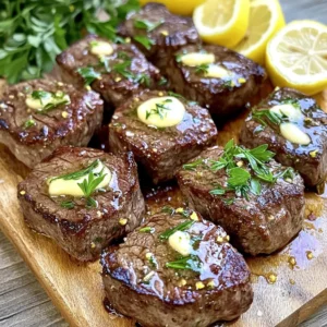 For this dish, you need just a few simple items: - 1 pound sirloin steak, cut into bite-sized pieces - 4 tablespoons unsalted butter - 4 cloves garlic, minced - 1 teaspoon fresh rosemary, chopped (or 1/2 teaspoon dried) - 1 teaspoon fresh thyme, chopped (or 1/2 teaspoon dried) - Salt and pepper to taste - 1 tablespoon olive oil - Fresh parsley, chopped for garnish - Lemon wedges for serving You can add a few fun touches to your plate: - Extra chopped fresh parsley for a pop of color - Sliced green onions for a mild onion flavor - A sprinkle of chili flakes for heat To elevate your steak bites, consider these seasonings: - A pinch of smoked paprika for depth - A dash of Worcestershire sauce for umami - A squeeze of lemon juice for brightness These ingredients and garnishes make this dish simple yet exciting. Using fresh herbs and quality meat makes a big difference. The garlic butter adds a rich flavor that makes these bites irresistible. Enjoy experimenting with different flavors! Start with one pound of sirloin steak. Cut the steak into bite-sized pieces. This helps the steak cook quickly and evenly. Season each piece with salt and pepper. You want to coat all sides well. This step adds flavor right from the start. Heat a large skillet over high heat. Add one tablespoon of olive oil. Once the oil is hot, place the steak bites in a single layer. Do not crowd the pan; this keeps the steak from steaming. Sear each side for about 2-3 minutes. You want a nice brown crust. When done, remove the steak bites from the skillet and set them aside. In the same skillet, lower the heat to medium. Add four tablespoons of unsalted butter to the pan. Let the butter melt and bubble gently. Next, add four minced garlic cloves. Stir in one teaspoon of fresh rosemary and one teaspoon of fresh thyme. Sauté for about 1-2 minutes. Watch the garlic closely so it doesn’t burn. You want it to smell amazing! Return the cooked steak bites to the skillet. Toss them in the garlic butter sauce. Make sure each piece gets a good coating. Cook for an additional 1-2 minutes. This allows the flavors to mix nicely. Finally, garnish with freshly chopped parsley. Serve with lemon wedges for a bright touch. Enjoy your delicious garlic butter steak bites! Searing steak is key to great flavor. First, make sure your pan is hot. Use a cast iron skillet for best results. Add olive oil to the hot pan, then place the steak in a single layer. Avoid overcrowding the pan; this helps achieve a nice crust. Sear each side for 2-3 minutes. This gives you that golden-brown color and seals in the juices. For steak bites, I recommend using sirloin. It’s tender and flavorful. Look for a cut with some marbling; this adds taste and juiciness. Other great options are ribeye or filet mignon. These cuts are also tender and will work well. Always choose fresh steak for the best flavor. Herbs can change the flavor of your steak bites. I love using rosemary and thyme for a fresh taste. You can also try using oregano or basil for a twist. If you want a bolder flavor, add some crushed red pepper. Fresh herbs are best, but dried ones work too. Just use less, as dried herbs are stronger. {{image_2}} You can use multiple cuts for steak bites. Sirloin is great, but don’t stop there! Try ribeye for more fat and flavor. Tenderloin gives a melt-in-your-mouth experience. Flank steak is lean and works well, too. Each cut brings its own taste and texture. Herbs elevate your garlic butter steak bites. Rosemary and thyme are classic choices, but you can mix things up! Try oregano for a Mediterranean twist. Cilantro adds a fresh, bright note. For a kick, use crushed red pepper flakes. Experiment with your favorites to match your taste. Serve your steak bites with sides that complement their rich flavor. Garlic mashed potatoes are a perfect match. Crispy roasted veggies also add color and crunch. Pair with a light salad for balance. Don’t forget a glass of red wine to enhance the meal. For added zing, serve with a zesty dipping sauce! To keep your garlic butter steak bites fresh, let them cool first. Place them in an airtight container. You can store them in the fridge for up to three days. Make sure to label the container with the date. This way, you’ll know when to eat them! When you’re ready to eat your leftovers, reheat them gently. You can use a skillet over medium heat. Add a little butter or olive oil to keep them moist. Heat them for about 5-7 minutes, stirring often. You want them warm but not overcooked. If you have more leftovers, you can freeze them too! Place the cooled steak bites in a freezer-safe bag. Remove as much air as you can before sealing. They can last up to three months in the freezer. When you’re ready to eat, thaw them in the fridge overnight before reheating. You can swap butter for olive oil. This change cuts saturated fat. Use leaner cuts of meat, like chicken or turkey. You can also add more veggies, such as bell peppers or mushrooms. This boosts nutrition and flavor. Serve with a side salad for extra health benefits. Yes! You can use chicken, pork, or shrimp. Each meat will have a unique taste. Cook times may change based on the meat. For chicken, cook until it reaches 165°F. For shrimp, cook until they turn pink. Keep the garlic butter sauce for a tasty twist. Garlic butter steak bites pair well with several sides. Try mashed potatoes or rice for a filling meal. Roasted vegetables add great color and taste. You can also serve them with a fresh salad. A nice crusty bread can soak up the garlic butter too. These steak bites last about three days in the fridge. Store them in an airtight container. Make sure they cool down before sealing. To reheat, use a skillet over low heat. This keeps the steak juicy and tasty. In this article, we explored the key ingredients and methods to make tasty garlic butter steak bites. We covered essential tips for perfect searing and choosing the right cut of meat. You also learned about variations and storage options for your leftovers. This dish is flexible, so feel free to adjust flavors to fit your taste. With these steps, you can create a delicious meal that satisfies. Enjoy your cooking and the joy of sharing good food with others.