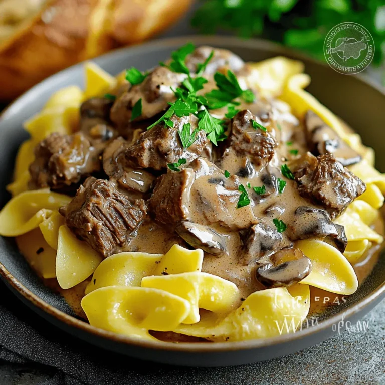 - 2 pounds beef chuck roast, cut into 1-inch cubes - 1 onion, finely chopped - 3 cloves garlic, minced - 8 ounces mushrooms, sliced - 4 cups beef broth - 1 tablespoon Worcestershire sauce - 1 teaspoon Dijon mustard - 1 teaspoon dried thyme - 1/2 teaspoon black pepper - 1 tablespoon olive oil - 1 cup sour cream - Salt to taste - 1 package egg noodles, for serving The heart of this dish is the beef. Chuck roast works best as it becomes really tender. The onion and garlic bring flavor. Mushrooms add a nice earthiness that balances the dish. Beef broth gives depth, while Worcestershire sauce and Dijon mustard add a slight zing. Thyme and black pepper enhance the taste, and sour cream creates creaminess. Finally, the egg noodles serve as a perfect base for the stroganoff. - 2 tablespoons cornstarch (optional, for thickening) - Fresh parsley, chopped (for garnish) Cornstarch helps to thicken the sauce if you want it richer. Fresh parsley adds color and freshness on top. - Slow cooker - Skillet - Cutting board and knife You need a slow cooker to make this dish easy and hands-off. A skillet is great for searing the beef and cooking the veggies. A cutting board and knife help you prep all your ingredients. Start by cutting your beef chuck roast into 1-inch cubes. This size helps it cook evenly. Heat 1 tablespoon of olive oil in a large skillet over medium-high heat. Once the oil is hot, add the beef cubes. Sear them until they are browned on all sides. This step adds a rich flavor. After browning, transfer the beef to your slow cooker. In the same skillet, add the finely chopped onion and minced garlic. Cook these for about 3 minutes until they are translucent. Then, add the sliced mushrooms. Sauté them for another 3-4 minutes until they are soft. This will bring out their natural sweetness. Once done, add the sautéed vegetables to the slow cooker with the beef. Pour in 4 cups of beef broth, then add 1 tablespoon of Worcestershire sauce, 1 teaspoon of Dijon mustard, 1 teaspoon of dried thyme, and 1/2 teaspoon of black pepper. Stir well to combine all the ingredients. Cover the slow cooker and set it on low for 7-8 hours or on high for 4-5 hours. You want the beef to be nice and tender. If you want a thicker sauce, mix 2 tablespoons of cornstarch with some cold water to make a slurry. Stir this into the slow cooker about 30 minutes before serving. Just before serving, mix in 1 cup of sour cream for creaminess. Adjust the salt to taste. For beef stroganoff, I prefer beef chuck roast. This cut is tender and flavorful. It has enough fat to stay juicy during slow cooking. Other good options include brisket or round steak. These cuts will also work well and give you a rich taste. To thicken the sauce, you can use cornstarch. Mix two tablespoons of cornstarch with a little cold water. This makes a slurry. Stir the slurry into the slow cooker about 30 minutes before serving. This will give your sauce a nice, thick texture. When serving, place the stroganoff over cooked egg noodles. This helps soak up the sauce. Garnish with freshly chopped parsley for color. You can also serve crusty bread on the side. This is great for dipping into the sauce. Enjoy your meal! {{image_2}} You can use different cuts of meat for beef stroganoff. Cuts like sirloin or brisket work well. These cuts can give you a unique flavor and texture. If you want a lighter dish, try vegetarian options. You can use mushrooms, tempeh, or lentils instead of beef. These ingredients soak up the flavors and create a hearty meal. To make your stroganoff even tastier, add more spices. A pinch of paprika gives warmth. Try adding a dash of garlic powder for extra zing. Fresh herbs like thyme or rosemary can brighten your dish. You can also add a splash of red wine for depth. These enhancements make your stroganoff stand out. Serving beef stroganoff over egg noodles is classic, but you can mix it up. Try serving it with fluffy rice for a different texture. Mashed potatoes are another great option. They hold the sauce well and add comfort. You can also serve it with crusty bread. This helps soak up the tasty sauce and makes every bite delicious. To store leftovers, let the beef stroganoff cool down first. Transfer it to an airtight container. This keeps the dish fresh and tasty. It can last in the fridge for about 3 to 4 days. When ready to eat, check for any off smells or changes in color. If you want to freeze beef stroganoff, use a freezer-safe container. Leave some space at the top for expansion. It can freeze well for up to 3 months. Make sure to label your container with the date. This helps you keep track of how long it’s been in the freezer. To reheat, you have a few options. The best way is on the stove. Put it in a pot over low heat. Stir it often to prevent it from sticking or drying out. You can add a splash of beef broth or water for moisture. Microwaving works too. Use a microwave-safe bowl and cover it loosely to keep the steam in. Heat it in short bursts, stirring in between. This keeps the beef tender and creamy. Yes, you can make beef stroganoff without sour cream. If you want to skip it, use plain Greek yogurt or cream cheese instead. Both will add creaminess and flavor. You can also try a mix of milk and cornstarch for a lighter option. This will keep your dish rich and tasty. To make this beef stroganoff faster, use a pressure cooker instead of a slow cooker. Cook on high for about 45 minutes. Another option is to cut the beef into smaller pieces. Smaller chunks cook faster. You can also skip browning the beef first. This saves time, but browning adds flavor. Beef stroganoff pairs well with several side dishes. Here are some great options: - Egg noodles (the classic choice) - Mashed potatoes - Rice - Crusty bread for dipping - Steamed vegetables like green beans or broccoli These sides enhance the meal and soak up the savory sauce. Enjoy! In this post, I covered the key ingredients and steps for making beef stroganoff. You saw how to choose the right beef and the importance of sautéing vegetables. I shared tips for thickening sauces and how to serve this dish. Remember, you can play with different cuts of meat or flavors to make it your own. Enjoy experimenting with your version of beef stroganoff, and don't forget to store leftovers safely for future meals!