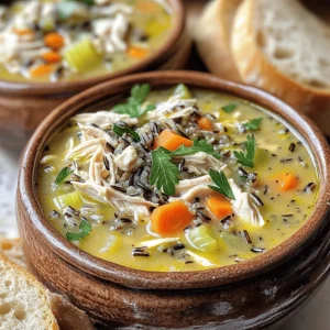 When making Slow Cooker Chicken & Wild Rice Soup, you need fresh and simple ingredients. Here’s what you will need: - 1 lb boneless, skinless chicken breasts - 1 cup wild rice, rinsed - 4 cups low-sodium chicken broth - 1 medium onion, diced - 2 carrots, diced - 2 celery stalks, diced - 3 cloves garlic, minced - 1 tsp dried thyme - 1 tsp dried rosemary - 1 bay leaf - 1 cup heavy cream (or coconut cream for a dairy-free option) - Salt and pepper to taste - Fresh parsley for garnish Each ingredient plays a key role in making this soup warm and tasty. The chicken adds protein and heartiness. Wild rice gives it a unique flavor and texture. The broth creates a rich base, while the veggies add color and crunch. Garlic and herbs bring nice aroma and depth to the dish. You can change some ingredients to fit your needs. For example, use coconut cream for a dairy-free soup. Be sure to have fresh parsley on hand. It adds a bright touch when serving. Gather your ingredients first, and let’s make this cozy soup! First, rinse the wild rice. This step helps remove any dust or debris. Take your time to rinse it under cold water until the water runs clear. Next, dice the vegetables. You will need one medium onion, two carrots, and two celery stalks. Cut these into small pieces for an even cook. Don’t forget to mince three cloves of garlic. This adds great flavor to the soup. Now, it’s time to layer your ingredients in the slow cooker. Start by placing the chicken breasts at the bottom. Then, add the rinsed wild rice on top of the chicken. Next, sprinkle in your diced onion, carrots, celery, and minced garlic. Pour in four cups of low-sodium chicken broth. Add one teaspoon each of dried thyme and rosemary. Toss in one bay leaf, and season with salt and pepper to taste. Gently stir to mix everything together. Set the slow cooker to low for six to eight hours. If you’re short on time, you can set it to high for three to four hours. The chicken should be cooked through, and the rice must be tender when done. Once the cooking time is up, carefully remove the chicken breasts. Use two forks to shred the chicken into bite-sized pieces. Return the shredded chicken to the slow cooker. Now stir in one cup of heavy cream. Mix well until everything combines. Allow it to simmer for an extra 15 to 20 minutes to heat through. Before serving, taste the soup and adjust the seasoning. Add more salt and pepper if needed. Finally, make sure to remove the bay leaf. This step prevents any bitterness in your soup. Enjoy your warm bowl of chicken and wild rice soup! To get a creamy and thick soup, you need the right balance. Start with enough liquid. Use four cups of low-sodium chicken broth. This keeps your soup from being too thick or too runny. If you want it thicker, add more wild rice. The rice absorbs liquid as it cooks. Stir the soup before serving. This helps mix all the flavors and keeps the texture even. Spices and herbs can really boost the taste. I love using dried thyme and rosemary in this recipe. They add a warm, earthy flavor. A bay leaf also brings depth to the soup. If you want more heat, try adding a pinch of red pepper flakes. Fresh herbs like parsley are great too. Add them right before serving for bright flavor. Preparing ahead can save you time. Chop the onions, carrots, and celery a day before. Store them in the fridge for easy use. You can also rinse the wild rice in advance. Just make sure to keep it in a dry place. When you’re ready to cook, everything will be ready to go. This way, you can enjoy your soup without the stress. {{image_2}} If you want a dairy-free soup, you can use coconut cream. It adds a rich, creamy taste. Simply swap the heavy cream for one cup of coconut cream. You can also try almond milk or oat milk for a lighter option. These alternatives work well without losing flavor. Don’t have chicken? No problem! You can use turkey instead. Just replace the chicken breasts with an equal weight of turkey. For a plant-based option, try tofu. Use firm tofu and cut it into cubes. Add it to the slow cooker with the other ingredients. Want to pack in more veggies? You can add spinach, kale, or peas. These add color and nutrients. You can also toss in beans for extra protein. Just make sure to add them in the last hour of cooking to keep them tender. To keep your soup fresh, let it cool first. Then, place it in an airtight container. This helps keep the flavors locked in. Store the container in the fridge. Your soup will last about three to four days. Be sure to label it with the date it was made. When you're ready to eat, just take it out. Freezing is a great way to save extra soup. First, cool the soup completely. Then, pour it into freezer-safe bags or containers. Make sure to leave some space at the top for expansion. You can freeze the soup for up to three months. When you're ready for a warm meal, just thaw it in the fridge overnight. When you want to reheat the soup, use a pot on the stove. Heat it slowly over low to medium heat. Stir often to keep it from sticking. If the soup seems too thick, add a bit of water or broth to thin it out. You want to keep that creamy texture and rich flavor. Enjoy your comforting bowl of soup! Slow Cooker Chicken & Wild Rice Soup lasts about 3 to 4 days in the fridge. Store it in an airtight container. Make sure it cools down before sealing it. If you want to keep it longer, consider freezing it. You can use brown rice, but it has a different texture. Brown rice takes longer to cook. If you choose brown rice, add it at the start with the other ingredients. Adjust the cooking time to ensure it cooks fully. Yes, you can make this soup in a regular pot. Use a large pot over medium heat. Add all the ingredients and bring to a boil. Then, reduce heat and simmer for about 30 to 45 minutes. Stir occasionally to prevent sticking. This soup is quite nutritious. Each serving has about 300 calories. It offers protein from chicken and fiber from wild rice. If you use heavy cream, it adds fat and calories. To make it lighter, use coconut cream or reduce the cream amount. This article covered a simple and tasty slow cooker chicken and wild rice soup. We discussed the key ingredients, preparation steps, and tips to enhance flavor and texture. You learned how to store leftovers and even had some variations to try. In the end, this dish is not only easy to make but also flexible. You can adapt it to suit your needs. Get creative in the kitchen, and enjoy warm bowls of soup!