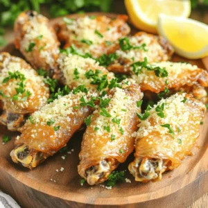 To make these tasty wings, you need: - 2 pounds chicken wings, fresh or frozen - 2 tablespoons olive oil - 1 teaspoon garlic powder - 1 teaspoon onion powder - 1 teaspoon smoked paprika - ½ teaspoon black pepper - ½ teaspoon salt - ¾ cup grated Parmesan cheese These main ingredients are key to making your wings flavorful and crispy. Fresh wings give the best taste, but you can use frozen ones too. Just remember to thaw them fully before cooking. The seasonings add depth to the wings. You will mix olive oil, garlic powder, onion powder, smoked paprika, black pepper, and salt. This blend creates a tasty marinade. Toss the wings in the marinade for at least 30 minutes. It helps the flavors soak in. For even better taste, marinate them overnight in the fridge. Garnishing makes your dish look appealing. I recommend adding: - 2 tablespoons chopped fresh parsley (for garnish) - Optional: Fresh lemon wedges for serving Chopped parsley adds a pop of color. Lemon wedges give a fresh zing when squeezed over the wings. Serve the wings hot for the best experience. Enjoy them on a rustic wooden platter for a great look! Start by checking your chicken wings. If they are frozen, you must thaw them first. Once thawed, pat them dry with paper towels. Dry wings help the seasoning stick better. Place the wings in a large bowl. This makes it easy to mix later. Next, let’s make our marinade. In the same large bowl, add the olive oil. Then, mix in the garlic powder, onion powder, smoked paprika, black pepper, and salt. Stir everything well until it combines. Now, add the chicken wings to the bowl. Toss them around to coat every wing with the marinade. For the best taste, let them sit for at least 30 minutes. You can chill them in the fridge for up to 24 hours if you have time. It’s time to cook! Preheat your air fryer to 400°F (200°C) for about 5 minutes. Once heated, place the wings in the basket in a single layer. Be careful not to overcrowd them. If you have a lot, cook them in batches. Cook the wings for 25-30 minutes. Flip them halfway through to ensure crispiness on both sides. When they look golden brown and crispy, take them out. Immediately toss the hot wings in grated Parmesan cheese. Make sure they are well-coated. Serve them hot, garnished with chopped parsley and lemon wedges for extra flavor. To get wings that are crispy, you must dry them well. If you use frozen wings, thaw them fully. Pat them with paper towels to remove moisture. The air fryer needs air to circulate. If your wings are wet, they will steam instead of crisp. Marinating adds a lot of flavor. I suggest marinating for at least 30 minutes. If you have time, marinate for up to 24 hours. This allows the spices to soak into the meat. The longer you marinate, the more intense the flavor will be. Preheat your air fryer before cooking. This helps wings start crisping right away. Cook them in a single layer to avoid overcrowding. If needed, cook in batches. Flip the wings halfway for even cooking. Once golden brown, toss them in Parmesan cheese right away for the best taste. {{image_2}} If you want some heat, add hot sauce to your marinade. Mix in 1-2 tablespoons of your favorite hot sauce with the olive oil and spices. You can also sprinkle red pepper flakes for an extra kick. This spicy twist keeps the garlic and Parmesan flavor while adding warmth. For a fresh taste, try adding herbs to your wings. Mix in 1 tablespoon of dried oregano, thyme, or rosemary into the marinade. Fresh herbs work well too! Chop them finely and add them to the mix. This gives the wings a lovely aroma and a burst of flavor. If you don’t have an air fryer, you can bake these wings. Preheat your oven to 425°F (220°C). Place the marinated wings on a baking sheet lined with parchment paper. Bake for 40-45 minutes, flipping halfway through. This method will still give you crispy wings, just a little less quick than the air fryer. After enjoying your delicious wings, store leftovers properly. Place the cooled wings in an airtight container. They can last in the fridge for up to three days. Make sure to keep them sealed to avoid drying out. If you want to keep wings longer, freezing is a great option. First, let them cool completely. Then, wrap each wing in plastic wrap. Place the wrapped wings in a freezer-safe bag. They can last up to three months in the freezer. When ready, just take them out and defrost before reheating. To enjoy wings like fresh, reheat them in the air fryer. Preheat the air fryer to 350°F (175°C). Place the wings in a single layer. Heat them for about 10-15 minutes. This method keeps them crispy and tasty. You can also use an oven at 375°F (190°C) for about 20 minutes. Always check they are hot all the way through before serving. Yes, you can use frozen chicken wings. Just remember to thaw them first. This step helps them cook evenly. Pat them dry with paper towels to get rid of extra moisture. This helps the wings get crispy in the air fryer. To ensure wings are cooked thoroughly, use a meat thermometer. The inside should reach 165°F (75°C). Cook them for 25-30 minutes. Flip them halfway to help them cook evenly. If they look golden brown and crispy, they’re ready! Any air fryer that fits your needs can work well. Models with adjustable temperature settings are best. Look for one with a good basket size. This ensures you can cook enough wings at once without overcrowding. Store leftover wings in an airtight container. They can last in the fridge for up to 3 days. For longer storage, freeze them. Just make sure to wrap them well to prevent freezer burn. Yes, you can switch the cheese! Try using mozzarella or asiago for a new taste. Each cheese will add its own flavor and texture. Just remember to adjust the amount to match your preference. In this blog post, we covered how to make tasty garlic parmesan wings in an air fryer. We discussed key ingredients, marinating tips, and step-by-step cooking instructions. You learned about variations like spicy options and how to store leftovers. Remember, great wings start with the right seasonings and cooking method. Enjoy experimenting with flavors and techniques to make these wings your own. Happy cooking!