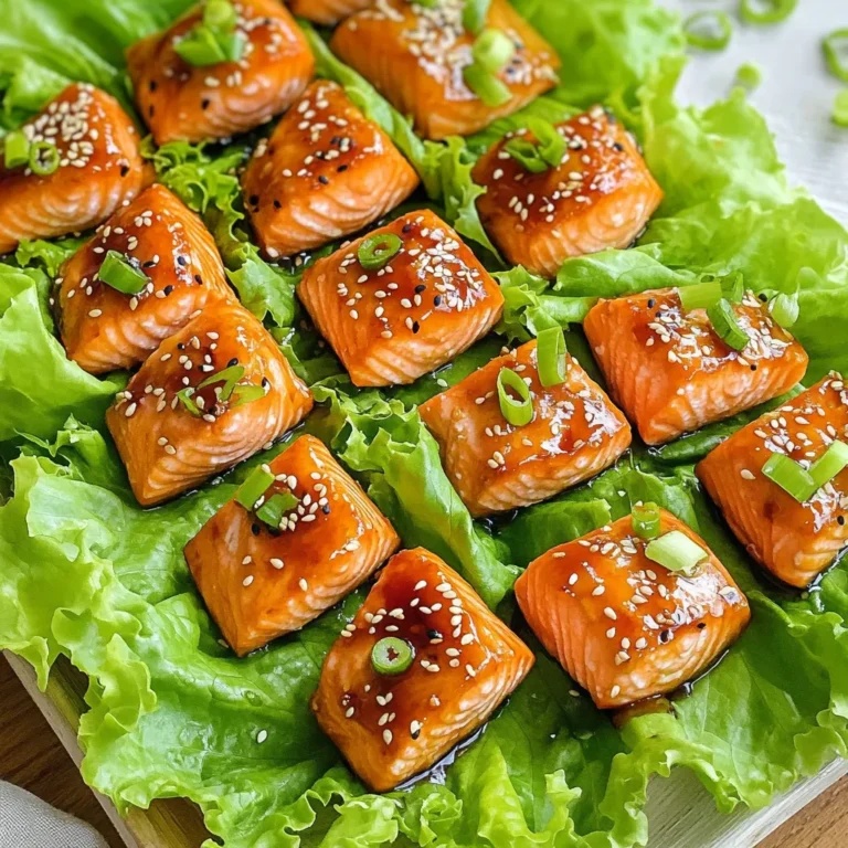 To make these tasty teriyaki salmon bites, you need: - 1 lb salmon fillet, skinless and deboned - 1/4 cup low-sodium soy sauce - 2 tablespoons honey - 1 tablespoon rice vinegar - 1 tablespoon sesame oil - 1 tablespoon freshly grated ginger - 2 cloves garlic, minced - 1 tablespoon cornstarch These ingredients work together to create a sweet and savory flavor. The salmon is rich in omega-3s, making it a healthy choice. You’ll love the balance of flavors in this dish. For added flavor and crunch, consider these garnishes: - 2 green onions, thinly sliced - Sesame seeds These garnishes not only enhance the look of your dish but also add a fresh bite. They make your teriyaki salmon bites even more special. Serve your teriyaki salmon bites in style. Here are a few ideas: - Place the bites on a platter lined with fresh lettuce leaves. - Offer a small bowl of extra teriyaki sauce for dipping or drizzling. - Pair with steamed rice or a light salad for a complete meal. These serving ideas will impress your guests and make your meal more enjoyable. Enjoy the fun of sharing delicious food! Start with a fresh salmon fillet. Cut the salmon into bite-sized cubes, about 1 inch each. Place the salmon pieces in a medium mixing bowl. Make sure they are skinless and deboned for the best taste. This size helps the salmon cook evenly and stay tender. In a separate bowl, combine the following ingredients: - 1/4 cup low-sodium soy sauce - 2 tablespoons honey - 1 tablespoon rice vinegar - 1 tablespoon sesame oil - 1 tablespoon freshly grated ginger - 2 cloves garlic, minced Whisk these ingredients together until they mix well. This marinade gives the salmon great flavor. Pour the marinade over the salmon cubes in the mixing bowl. Toss the salmon gently to coat each piece evenly. Let the salmon marinate for at least 15 minutes. If you have time, marinate it for up to 1 hour for a richer taste. After marinating, sprinkle 1 tablespoon of cornstarch over the salmon. Mix gently until each piece is lightly coated. This helps create a nice crispy texture when cooking. Before air frying, preheat your air fryer to 400°F (200°C) for about 5 minutes. Place the marinated salmon pieces in a single layer in the air fryer basket. You may need to work in batches. Cook the salmon at 400°F for 8-10 minutes. Flip the salmon halfway through cooking. This ensures the salmon bites cook evenly and become slightly crispy on the edges. When the salmon is ready, carefully remove it from the air fryer. Let it cool for a minute. Serve the salmon bites on a platter lined with fresh lettuce leaves for color. Drizzle with extra teriyaki sauce if you like. Top with sesame seeds and sliced green onions for garnish. Enjoy your delicious teriyaki salmon bites! To get those crispy edges, start with cornstarch. After marinating, sprinkle it over the salmon. Mix gently until each piece is covered. This coating helps create a crunchy bite. Don’t skip this step! Air fry at a high temperature to lock in that crispiness. Want to boost the flavor? Try adding a dash of sriracha for heat. Lime juice also adds a nice zing. You can even mix in some pineapple juice for a sweet twist. Experiment with flavors you love. The more you play around, the more unique your dish will be. Preheat your air fryer to 400°F (200°C). This step is key for even cooking. Cook the salmon bites for 8-10 minutes. Flip them halfway for even crisping. Check for doneness by ensuring they are opaque and flaky. Adjust cooking time based on your air fryer model for best results. {{image_2}} You can switch out the salmon for other proteins. Chicken breast works great as a substitute. Cut it into bite-sized pieces just like the salmon. Shrimp is another tasty option. It cooks quickly and soaks up the flavors well. Tofu is also a good choice for a vegetarian option. Just press it to remove extra water before marinating. If you want to mix things up, try different marinade ingredients. You can use teriyaki sauce instead of soy sauce for a sweeter taste. For a spicy kick, add a bit of sriracha or chili sauce. You can also use lime juice instead of rice vinegar for a zesty twist. Experiment with herbs too; fresh cilantro or basil can add a fresh note. Pair your teriyaki bites with a variety of sides. Steamed rice is a classic and soaks up the sauce well. You can also serve them with stir-fried vegetables for a healthy option. Try a fresh salad with a light dressing for a crisp balance. Noodles tossed in sesame oil make a great side too, adding another layer of flavor. Store leftover salmon bites in an airtight container. They can last in the fridge for up to three days. Make sure they cool down before sealing. This helps keep them fresh and tasty. To reheat, use the air fryer. Set it to 350°F for about 5 minutes. This keeps the salmon bites crispy. You can also use a microwave, but it may make them soft. If you use a microwave, heat in short bursts to avoid overcooking. Meal prep is a great way to enjoy these bites all week. You can marinate the salmon a day ahead. Store the marinated salmon in the fridge until ready to cook. You can also pack cooked salmon bites for lunch. They go well with rice or veggies. It takes about 8 to 10 minutes to cook salmon bites in an air fryer. I cook them at 400°F. Flip the pieces halfway through to ensure even cooking. Yes, you can use skin-on salmon fillets. Just be sure to remove the skin before cutting the salmon into bites. Skin can make it harder to get a crispy texture. You can use coconut aminos or tamari as a soy sauce substitute. Both options offer a similar flavor. If you're looking for a lighter option, consider using low-sodium chicken broth with a bit of added salt. The salmon is done when it flakes easily with a fork and is opaque throughout. The internal temperature should reach 145°F. If you check and it’s still translucent, cook it for another minute or two. In this article, we explored how to make tasty teriyaki salmon bites. We covered essential ingredients and step-by-step instructions to prepare and cook them in an air fryer. I shared tips for a crispy texture and flavor boosts, along with variations and storage info. With these ideas, you can create a quick meal or a snack for any occasion. Enjoy experimenting with flavors and sides to make this dish your own!