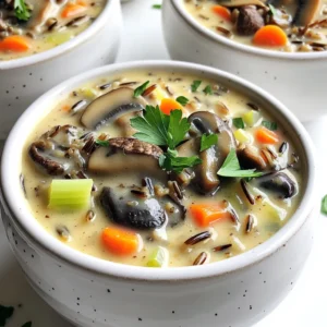 To make Cozy One-Pot Creamy Wild Rice Mushroom Soup, you will need: - 1 cup wild rice, rinsed - 1 tablespoon olive oil - 1 medium onion, chopped - 3 cloves garlic, minced - 2 cups mushrooms, sliced (cremini or button) - 2 medium carrots, diced - 2 celery stalks, diced - 6 cups vegetable broth - 1 teaspoon dried thyme - 1 teaspoon dried rosemary - 1 cup coconut milk (or heavy cream for a richer flavor) - Salt and pepper to taste - Fresh parsley, chopped for garnish These ingredients create a warm and hearty soup that feels like a hug in a bowl. You can swap some ingredients if needed: - Wild rice can be replaced with brown rice or quinoa, but cooking times may change. - Olive oil can be replaced with any cooking oil you like, such as avocado or canola oil. - For a dairy-free version, use coconut milk. For a creamier touch, use heavy cream. - You can mix different mushrooms, like shiitake or portobello, for added flavor. - Fresh herbs like basil or oregano can replace thyme or rosemary, giving a new twist. These swaps keep the soup tasty while fitting your needs. This soup serves four. Each serving offers: - Calories: Approximately 300 - Protein: 5 grams - Fat: 10 grams - Carbohydrates: 45 grams - Fiber: 8 grams This soup is not only delicious but also packed with nutrients. It provides a good mix of fiber and healthy fats. Enjoying this soup warms your body and nourishes your soul. First, gather all your ingredients. This makes cooking smooth and easy. Rinse the wild rice well to remove any dirt. Chop the onion and garlic. Slice the mushrooms, and dice the carrots and celery. This prep makes the soup come together quickly. 1. Heat one tablespoon of olive oil in a large pot over medium heat. Add the chopped onion and minced garlic. Sauté until the onion turns soft, about 4-5 minutes. 2. Next, stir in the sliced mushrooms. Cook them for 5-7 minutes until they are browned and tender. 3. Now, add the diced carrots and celery. Stir for another 3-4 minutes. 4. Pour in 6 cups of vegetable broth. Add the rinsed wild rice, 1 teaspoon of dried thyme, and 1 teaspoon of dried rosemary. Bring this to a boil. 5. Once boiling, lower the heat to a gentle simmer. Cover the pot and simmer for 45-50 minutes. The wild rice will become tender, and some grains will burst. 6. After simmering, stir in one cup of coconut milk or heavy cream. Season with salt and pepper to taste. Let it warm for another 5 minutes. Remove the pot from the heat. Garnish your soup with fresh chopped parsley. This adds color and a fresh taste. Serve the soup in rustic bowls. A drizzle of olive oil on top makes it look fancy. Enjoy it with crusty bread for a cozy meal! To make your soup creamy, you need to use coconut milk or heavy cream. Both options add rich flavor. If you want a lighter version, coconut milk works well. Stir it in at the end, and let it simmer for a bit. This helps all the flavors blend nicely. If you want an even creamier texture, you can blend a small amount of the soup and mix it back in. This creates a nice, velvety finish. If you have leftovers, store them in a sealed container. This soup keeps well in the fridge for three to four days. When you want to eat it again, just reheat it on the stove. You might need to add a splash of water or broth to thin it out. For longer storage, freeze the soup in single portions. It can last up to three months in the freezer. This soup pairs great with crusty bread. A fresh baguette or sourdough works well. You can also serve it with a simple salad for a light meal. Try a green salad with lemon vinaigrette to balance the creaminess. If you want a heartier side, roasted vegetables make a tasty addition too. Enjoy your soup with your favorite sides for a cozy meal! {{image_2}} You can easily make this soup gluten-free. The main ingredient, wild rice, is naturally gluten-free. Make sure to check your vegetable broth. Some brands may add gluten-containing ingredients. Using homemade broth ensures your soup stays safe and delicious. To make this soup vegan, simply replace the heavy cream with coconut milk. It adds a nice creaminess. You can also use vegetable broth instead of chicken broth. This keeps the soup rich and filling. If you want a protein boost, add beans or lentils for extra nutrition. Get creative with add-ins to make this soup your own. Here are some ideas: - Spinach or Kale: Stir in fresh greens at the end for color and nutrition. - Peas: Add frozen peas for a sweet pop. - Corn: Sweet corn gives a nice crunch and flavor. - Herbs: Fresh dill or chives can brighten up the taste. - Lemon Juice: A splash of lemon juice adds brightness. Each add-in brings its own twist to the soup. Feel free to mix and match based on what you have at home. To keep your leftover soup fresh, let it cool first. Then, transfer it to an airtight container. Store it in the fridge. It will last up to four days. Make sure to label the container with the date. You can freeze this soup for longer storage. Use freezer-safe containers or bags. Leave some space at the top, as the soup will expand when frozen. It’s best to freeze it within two days of making it. The soup will keep well for about three months in the freezer. To reheat your soup, take it out of the fridge or freezer. If frozen, let it thaw overnight in the fridge. Heat the soup on the stove over medium heat. Stir it occasionally to ensure even heating. If the soup is too thick, add a splash of vegetable broth or water. You can also microwave it in a bowl, stirring halfway through. Enjoy your warm, cozy soup again! Yes, you can use brown rice instead of wild rice. Brown rice cooks longer, so add extra time. Use about 1 cup of brown rice and cook it for about 60-70 minutes. The taste will be different, but it will still be good. To make the soup thicker, you can do a few things. First, blend a portion of the soup for a creamier texture. Use an immersion blender for easy mixing. Second, add a slurry of cornstarch and water. Mix 1 tablespoon of cornstarch with 2 tablespoons of water and stir it into the soup. Let it cook for a few minutes until it thickens. You can add many more vegetables to this soup. Great choices include spinach, kale, or zucchini. Peas and potatoes also work well. Just chop them small and add them with the carrots and celery for best results. This adds color and boosts nutrition. This blog post covered key aspects of making a delicious soup. We explored the essential ingredients and their substitutions. You learned the preparation steps, cooking times, and final touches for perfecting your dish. We shared tips for creamy soup, storing leftovers, and suggested pairings. You also discovered gluten-free, vegan options, and creative add-ins. Proper storage and reheating instructions ensure your soup stays fresh. Embrace these ideas and enjoy your cooking journey! Making soup can be fun, flavorful, and easy.
