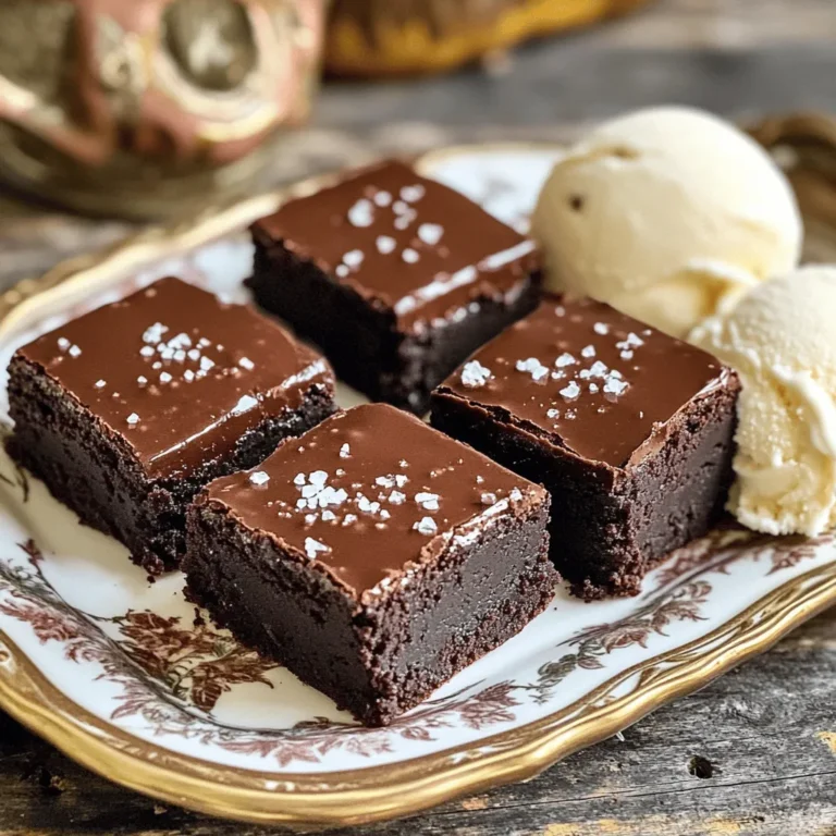 To make Dark Chocolate Sea Salt Brownie Bites, you need a few simple ingredients. Each one plays a vital role in creating that rich, indulgent taste. Let's break them down: - 1 cup dark chocolate chips (70% cocoa) - 1/2 cup unsalted butter - 3/4 cup granulated sugar - 1/4 cup brown sugar - 2 large eggs - 1 teaspoon vanilla extract - 1/2 cup all-purpose flour - 1/4 teaspoon salt - Flaky sea salt, for topping Each ingredient adds flavor and texture. The dark chocolate chips bring deep cocoa notes. The unsalted butter gives richness and moisture. Granulated and brown sugar balance sweetness and depth. Eggs provide structure, while vanilla adds warmth. All-purpose flour helps bind it all together. Lastly, the flaky sea salt gives that perfect finishing touch, enhancing the chocolate's flavor. You can find these ingredients in most grocery stores. If you want to elevate the flavors, consider using high-quality chocolate and fresh eggs. This combination will create brownie bites that melt in your mouth and leave everyone wanting more. 1. Preheat Oven & Prepare Muffin Tin Start by preheating your oven to 350°F (175°C). This step is key for even baking. Next, take a mini muffin tin and line it with paper liners. If you prefer, you can just spray it with cooking spray to prevent sticking. 2. Melt Chocolate and Butter In a medium saucepan, place your dark chocolate chips and unsalted butter. Heat them over low heat, stirring regularly. This helps to combine the two smoothly. Once melted, take it off the heat and let it cool a bit. 3. Combine Sugars and Chocolate Mixture In a large bowl, whisk together the granulated sugar and brown sugar. Once mixed, pour the melted chocolate and butter mixture into the bowl. Stir until everything is well combined. 4. Add and Incorporate Eggs Now, add the eggs one at a time. Beat well after each egg. This step adds air, making your brownie bites light and fluffy. Don’t forget to stir in the vanilla extract for added flavor. 5. Fold in Flour and Salt Next, sift the all-purpose flour and salt into the bowl. Gently fold the flour mixture into the batter. Be careful not to over-mix; this will keep your brownie bites tender and moist. 6. Fill Muffin Cups with Batter Use a tablespoon to scoop batter into each muffin cup. Fill each cup about three-quarters full. This gives them room to rise without overflowing. 7. Bake Duration and Testing For Doneness Place the muffin tin in the oven and bake for about 10-12 minutes. To check if they are done, insert a toothpick into the center. If it comes out with a few moist crumbs, they are perfect. After these steps, you will have delicious dark chocolate sea salt brownie bites ready to enjoy! - How to Achieve Perfectly Moist Brownies To make your brownies moist, use high-quality dark chocolate. I recommend 70% cocoa. Melt it gently with unsalted butter. This keeps your brownies rich and soft. Also, watch your baking time. Take them out when a toothpick shows some moist crumbs. This helps keep them from drying out. - Importance of Not Over-Mixing When mixing your batter, be gentle. Over-mixing can make brownies tough. Stir until you just combine the flour and salt into the batter. This keeps the texture fudgy. Remember, a few lumps are okay! - Best Ways to Present Brownie Bites For a stunning presentation, use a decorative platter. Arrange the brownie bites neatly and sprinkle extra flaky sea salt on top. This adds a nice touch and looks beautiful. You can also add a drizzle of melted chocolate for flair. - Pairing with Ice Cream or Fresh Berries These brownie bites taste amazing with vanilla ice cream. The cold creaminess complements the rich chocolate. Fresh berries like raspberries or strawberries also work well. Their tartness balances the sweetness of the brownies. Try serving them together for a delightful treat! {{image_2}} You can make these brownie bites extra special by adding nuts or chocolate chips. Here’s how: - Adding Nuts or Chocolate Chips: Try mixing in 1/2 cup of chopped nuts like walnuts or pecans. You can also add 1/2 cup of chocolate chips for more chocolatey goodness. Just fold them into the batter right before you scoop it into the muffin cups. This gives each bite a delightful crunch or an extra burst of chocolate. - Swapping with Different Types of Chocolate: Want a sweeter taste? Use milk chocolate chips instead of dark chocolate. For a richer flavor, try using bittersweet chocolate. Each type of chocolate will change the taste slightly, so feel free to experiment. You can easily adapt this recipe to fit different diets without losing that yummy flavor. - Vegan Version: Egg Substitutes: If you want a vegan option, replace the eggs with flaxseed meal. Mix 1 tablespoon of flaxseed meal with 2.5 tablespoons of water. Let it sit for a few minutes to thicken. This mixture works well in the batter and keeps it moist. - Gluten-Free Options: To make these brownie bites gluten-free, swap the all-purpose flour with a gluten-free flour blend. Ensure it has xanthan gum for the proper texture. This way, everyone can enjoy these treats! To keep your brownie bites fresh, use an airtight container. This helps them stay moist and tasty. You can also layer them with parchment paper to prevent sticking. If you have a lot, consider using a larger container or a cake carrier. - Refrigeration: Store brownie bites in the fridge for up to one week. This keeps them fresh longer. Just remember to seal them well. - Freezing: For longer storage, freeze brownie bites. They last up to three months in the freezer. Wrap each bite in plastic wrap and then place them in a freezer bag. This helps avoid freezer burn. Sometimes you want a warm brownie bite. Here are ways to enjoy them warm: - Microwave: Place a brownie bite on a microwave-safe plate. Heat it for about 10-15 seconds. Check if it’s warm enough. If not, heat for a few more seconds. - Oven: Preheat your oven to 350°F (175°C). Place brownie bites on a baking sheet. Heat for about 5-10 minutes. This warms them without drying them out. Warm brownie bites are extra indulgent, especially with a scoop of vanilla ice cream! How long do Dark Chocolate Sea Salt Brownie Bites last? Dark chocolate sea salt brownie bites can last about 3 to 4 days at room temperature. Keep them in an airtight container to stay fresh. If you put them in the fridge, they can last up to a week. You can also freeze them for up to 3 months. Just wrap them well to prevent freezer burn. Can I use different types of cocoa in this recipe? Yes, you can use different types of cocoa. Dark cocoa gives a rich flavor, while regular cocoa makes a lighter taste. If you want a sweeter bite, try milk chocolate cocoa. Just keep in mind that the taste and texture may change slightly. Adjust your sugar based on the cocoa sweetness. What is the best way to tell if the brownie bites are done? To check if the brownie bites are done, insert a toothpick into the center. If it comes out with a few moist crumbs, they are ready. If the toothpick comes out wet with batter, they need more time. Watch them closely to avoid overbaking, which can dry them out. You’ve learned how to create rich and tasty dark chocolate sea salt brownie bites. We covered every detail, from choosing high-quality ingredients to baking tips. Remember that precise measuring and mixing will improve your brownies. Don’t forget to try different flavors or dietary versions to suit your taste. Store them well to keep them fresh and enjoy them warm. Happy baking!