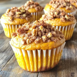 To make delicious pumpkin streusel muffins, gather these simple ingredients: - 1 cup canned pumpkin puree - 1/2 cup granulated sugar - 1/2 cup brown sugar, packed - 1/2 cup vegetable oil - 2 large eggs - 1 teaspoon vanilla extract - 2 cups all-purpose flour - 1 teaspoon baking soda - 1 teaspoon baking powder - 1 teaspoon pumpkin pie spice - 1/2 teaspoon salt - 1/2 cup chopped nuts (walnuts or pecans) For the streusel topping: - 1/3 cup all-purpose flour - 1/3 cup brown sugar, packed - 1/2 teaspoon ground cinnamon - 2 tablespoons unsalted butter, melted You can swap ingredients if needed. Here are some easy options: - Use coconut oil or melted butter instead of vegetable oil. - Substitute brown sugar with more granulated sugar, if you prefer. - For nuts, you might use almonds or leave them out entirely. - You can replace eggs with flaxseed meal mixed with water for vegan muffins. When picking pumpkin puree, look for these tips: - Check the label for 100% pumpkin with no added sugars. - Organic brands often have better flavor and fewer additives. - Avoid pumpkin pie filling, as it has added spices and sugar. - If you want a fresher taste, consider roasting your own pumpkin. Start by preheating your oven to 350°F (175°C). This step is key for even baking. Next, line a muffin tin with paper liners or lightly grease it. In a large bowl, whisk together the canned pumpkin puree, granulated sugar, brown sugar, vegetable oil, eggs, and vanilla extract. Mix them well until they are smooth and blended. In another bowl, sift the all-purpose flour, baking soda, baking powder, pumpkin pie spice, and salt. Gradually fold this dry mix into the wet pumpkin mixture. Be gentle; overmixing can make your muffins tough. Finally, stir in the chopped nuts, like walnuts or pecans, for a nice crunch. In a small bowl, combine the all-purpose flour, brown sugar, and ground cinnamon. Mixing these three ingredients gives your muffins a sweet and spicy kick. Pour in the melted butter and stir until the mixture becomes crumbly. This streusel topping adds a delightful texture and flavor to your muffins. Set this bowl aside while you finish the batter. Now, it’s time to bake. Fill each muffin cup two-thirds full with the batter. Make sure to sprinkle a generous amount of the streusel topping on each muffin. This will create a beautiful, crunchy crust. Place the muffin tin in the oven and bake for 18 to 22 minutes. You can check for doneness by inserting a toothpick into the center. If it comes out clean, they are ready. Once done, let them cool in the pan for about 5 minutes. Then, transfer the muffins to a wire rack to cool completely. Enjoy your warm, delicious Pumpkin Streusel Muffins! To keep your muffins light, mix the batter gently. After adding the dry ingredients, use a spatula to fold them in. Stop mixing once you see no dry flour. A few lumps are fine. Overmixing can make the muffins tough. Trust me, soft muffins are the goal! For even baking, fill each muffin cup about two-thirds full. This helps them rise well. Rotate the muffin tin halfway through baking. My oven can have hot spots. This little trick makes sure every muffin bakes evenly. Always check for doneness with a toothpick. If it comes out clean, they are ready! These muffins shine at breakfast or as a snack. Serve them warm with butter or cream cheese. A drizzle of honey adds a sweet touch. Pair them with coffee or chai tea for a cozy moment. Want something fun? Try serving them with a scoop of vanilla ice cream! {{image_2}} You can make these muffins even more fun by adding chocolate chips. Simply stir in one cup of semi-sweet chocolate chips into the batter after mixing in the nuts. The chocolate melts beautifully during baking. It adds a rich flavor that pairs well with the pumpkin spice. If you want to make gluten-free muffins, swap the all-purpose flour for a gluten-free blend. You can find many good options in stores. Just make sure the blend includes xanthan gum for better texture. Follow the same steps in the recipe for a tasty treat without gluten. You can use different nuts or seeds to change the flavor and texture. Try using almonds, hazelnuts, or even sunflower seeds. Chop them finely and mix them into the batter. Each nut or seed brings its unique taste and crunch, making every muffin special. To store leftover muffins, let them cool first. Place them in an airtight container. You can keep them at room temperature for up to three days. If you want to keep them longer, store them in the fridge. This will help them last up to one week. Just make sure they are sealed well to prevent drying out. If you want to freeze your muffins, wrap each one tightly in plastic wrap. Then, place them in a freezer bag. They can last up to three months in the freezer. When you're ready to eat them, simply take out the muffins and let them thaw at room temperature. This keeps them fresh and tasty. To reheat your muffins, you can use the microwave or the oven. If using the microwave, heat them for about 15-20 seconds. If you prefer the oven, preheat it to 350°F (175°C). Place the muffins on a baking sheet and heat for about 5-10 minutes. This helps restore their soft texture and warm flavor. Enjoy your muffins fresh! Yes, you can use fresh pumpkin. First, cook and puree the pumpkin. You will need about 1 cup of fresh pumpkin puree. Make sure to drain any excess water to avoid a soggy muffin. Fresh pumpkin adds a lovely, natural flavor. It might take a bit more time to prepare, but the taste is worth it. You can use several substitutes for eggs. Here are some options: - 1/4 cup unsweetened applesauce for each egg. - 1/4 cup plain yogurt can work too. - A flax egg made from 1 tablespoon of ground flaxseed mixed with 2.5 tablespoons of water is a great choice. These options keep the muffins moist and tasty. Pumpkin muffins can last for about 3 to 4 days at room temperature. Store them in an airtight container to keep them fresh. If you want them to last longer, you can freeze them. They will stay good for about 2 to 3 months in the freezer. Just thaw them at room temperature or warm them in the microwave before enjoying! In this post, we covered key ingredients for pumpkin muffins, how to prepare them, and tips for baking. We explored variations, storage methods, and answered common questions. Pumpkin muffins offer great flavor and can fit many diets. Try making them with different add-ins or enjoy them fresh. Remember, quality ingredients make a big difference. With these tips, you'll bake delicious muffins every time. Enjoy the process and share them with friends. Happy baking!