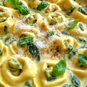 - 12 oz fresh tortellini (cheese or spinach-filled) - 1 cup frozen spinach, thawed and drained - 1 cup marinated artichoke hearts, chopped - 1 cup cream cheese, softened - 1 cup heavy cream - 1 teaspoon garlic powder - 1 teaspoon onion powder - 1/2 teaspoon crushed red pepper flakes (optional) - Salt and pepper to taste - 1 tablespoon olive oil To make my creamy spinach artichoke tortellini, I use fresh tortellini. You can choose either cheese or spinach-filled tortellini. Both options work well. The frozen spinach adds a nice green color and flavor. I always thaw and drain it first to avoid excess water. I love using marinated artichoke hearts. They add a robust taste and a touch of tanginess. For the creamy base, I use softened cream cheese. It melts smoothly and blends well with heavy cream. To bring out the flavors, I season with garlic and onion powder. The crushed red pepper flakes add a hint of heat, but it's optional. Salt and pepper help to balance the dish. Lastly, I use olive oil to cook the sauce. It adds richness and flavor to the mix. This combination of ingredients creates a delightful meal. Each bite bursts with flavor and creamy goodness. 1. Boiling salted water: Fill a large pot with water. Add a good amount of salt. Bring the water to a rolling boil. This helps flavor the tortellini. 2. Cooking tortellini until al dente: Add the tortellini to the boiling water. Cook according to the package instructions. I usually check for a firm bite, or “al dente.” Once ready, drain and set aside. 1. Heating olive oil: In a large skillet, pour in one tablespoon of olive oil. Heat it over medium heat until the oil shimmers. This helps to add flavor. 2. Melting cream cheese: Take one cup of softened cream cheese. Add it to the hot oil. Stir constantly until it melts and becomes smooth. 3. Incorporating heavy cream: Gradually pour in one cup of heavy cream. Whisk it in to mix well. Let this simmer for about 3-4 minutes. Stir often until it thickens slightly. 1. Adding spinach and artichokes: Stir in one cup of thawed, drained spinach and one cup of chopped marinated artichokes. Mix until evenly combined. 2. Stirring in Parmesan and seasonings: Add half a cup of grated Parmesan cheese, one teaspoon of garlic powder, one teaspoon of onion powder, and crushed red pepper flakes if you like heat. Mix well and season with salt and pepper to taste. 3. Folding in tortellini: Gently fold the cooked tortellini into the creamy sauce. Mix until every piece is well coated. Cook for an additional two minutes so everything is heated through. - Choosing the right tortellini: Use fresh tortellini for the best flavor. Cheese-filled adds richness, while spinach-filled gives a nice green touch. Choose what you love! - Tips for creamy texture: To keep the sauce creamy, always heat the cream cheese slowly. Whisk in heavy cream gradually for smoothness. Don’t rush this step! - Suggestions for additional spices: Add a pinch of nutmeg for warmth. A squeeze of lemon juice brightens the dish. You can also try adding Italian herbs like oregano or thyme. - Alternative garnishes: Instead of basil, you can use parsley or chives. For a crunchy touch, sprinkle toasted pine nuts or breadcrumbs on top. {{image_2}} You can choose between cheese and spinach-filled tortellini. Cheese tortellini gives a rich taste. Spinach-filled adds a nice green color and extra nutrients. Both options fit well in the creamy sauce. If you need gluten-free options, look for gluten-free tortellini. Many brands now offer this choice. It allows everyone to enjoy this dish without worry. Using fresh spinach instead of frozen spinach brightens the dish. Fresh spinach has a crisp texture and vibrant taste. Just wash it well and chop it before adding. You may need a bit more since it cooks down. You can also swap out the cheese. Try using ricotta for a lighter mix. Goat cheese can add a tangy flavor. Experimenting can lead to fun new tastes. To keep leftovers fresh, store them in an airtight container. This helps retain the creamy texture. Place the container in the fridge. Leftovers last for about 3 to 4 days. Always check for any signs of spoilage before you eat. If it smells off, it’s best to toss it. You can freeze cooked tortellini, but it’s best to cook it al dente first. After cooking, let it cool completely. Place it in a freezer-safe bag or container. For uncooked tortellini, freeze it on a baking sheet first. Once frozen, transfer it to a bag. When you’re ready to eat, thaw cooked tortellini overnight in the fridge. For uncooked tortellini, cook it straight from frozen. Add a few minutes to the cooking time. When reheating leftovers, use low heat on the stove. Stir it gently to avoid sticking. You can use Greek yogurt for a lighter version. It gives creaminess and tang. Another option is silken tofu blended until smooth. This works well for a dairy-free choice. Vegan cream cheese is also great if you want a similar texture. Each option changes the flavor a bit, but they all work well in this dish. Yes, you can make this dish vegan! Use plant-based cream cheese and heavy cream alternatives. Cashew cream or coconut cream can replace heavy cream. Choose pasta that is egg-free to keep it vegan. With these swaps, your creamy spinach artichoke tortellini will still taste great. Check the package for cooking time. Fresh tortellini usually cooks in about 2-4 minutes. It should be tender and float to the top when done. Taste one to see if it’s al dente. If it is, drain it and add to your creamy sauce. This way, it stays delicious! This blog post explored a creamy tortellini dish, highlighting key ingredients, cooking steps, and tips. You learned how to cook tortellini perfectly and make a rich sauce. Consider options for variations and storage to keep your dish fresh. Always experiment with flavors and ingredients for your ideal meal. Enjoy your cooking journey, and have fun making this creamy tortellini dish!
