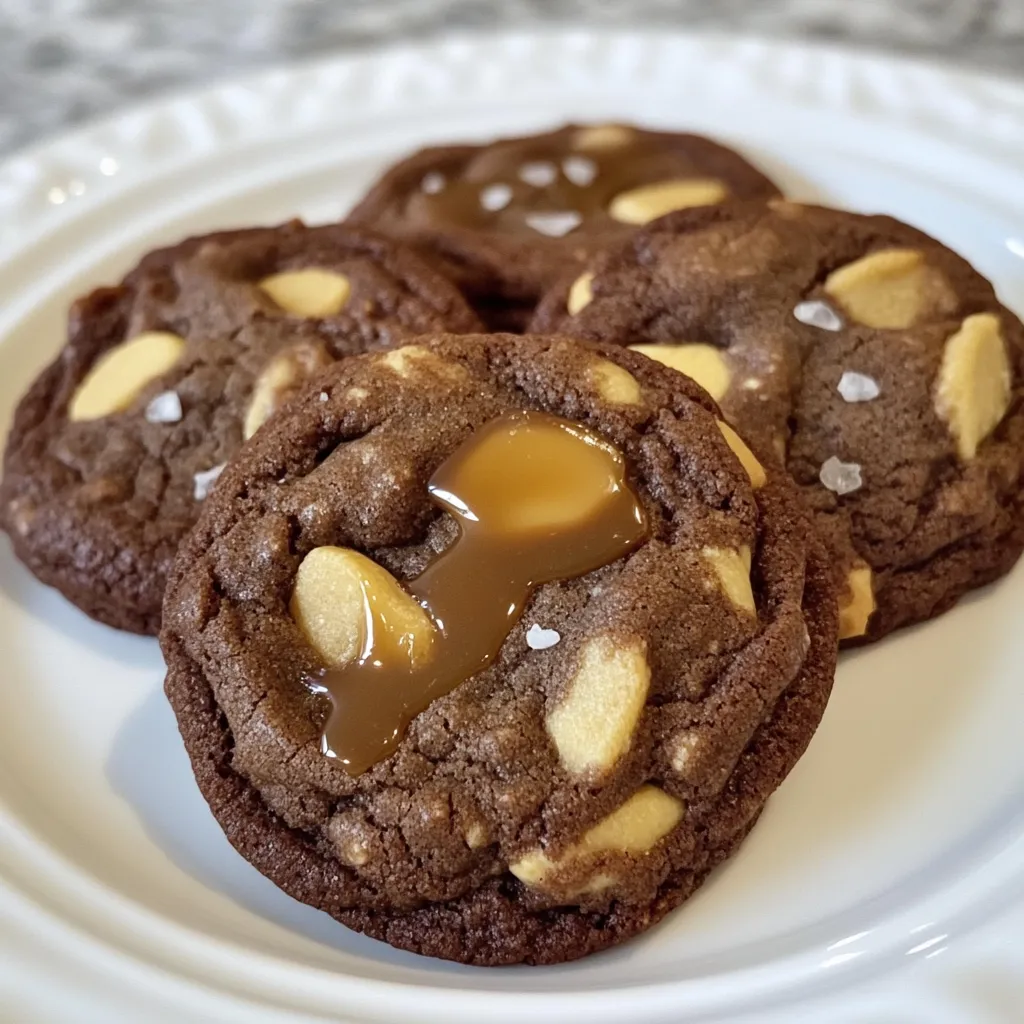 To make these cookies, you will need: - 1 cup creamy peanut butter - ½ cup granulated sugar - ½ cup brown sugar, packed - 1 large egg - ½ teaspoon vanilla extract - 1 teaspoon baking soda - ½ cup all-purpose flour - ½ cup semi-sweet chocolate chips - ¼ cup caramel sauce (store-bought or homemade) - Sea salt for sprinkling (optional) You can easily swap some ingredients. If you like crunchy peanut butter, use that instead of creamy. If sugar is a concern, try using a sugar substitute like stevia. For a gluten-free option, use a gluten-free flour mix in place of all-purpose flour. If you want a different flavor, almond butter or cashew butter can replace peanut butter. You can also use dark chocolate chips for a richer taste. Choosing the right ingredients makes a big difference in flavor. Look for natural peanut butter with minimal ingredients. The best sugar is organic, as it often has a cleaner taste. For chocolate chips, choose a brand that uses real cocoa butter. If you can, make your caramel sauce at home for a fresher flavor. Always check for freshness on eggs and flour, as stale ingredients can ruin your cookies. {{ingredient_image_1}} Start by preheating your oven to 350°F (175°C). This step ensures even baking. Line a baking sheet with parchment paper. This makes for easy cleanup. In a large bowl, mix the peanut butter, granulated sugar, brown sugar, egg, and vanilla extract. Use a whisk or spoon until it is smooth. Add the baking soda and flour next. Mix until combined. Be careful not to overmix. Finally, gently fold in the semi-sweet chocolate chips. This adds a rich flavor. Now, take about a tablespoon of dough. Flatten it in your hand. Add about ½ teaspoon of caramel sauce in the center. Fold the dough around the caramel, sealing it well. Roll it into a ball and place it on the baking sheet. Keep each cookie about 2 inches apart. This space helps them bake evenly. If you like, press each cookie down with a fork. This creates a fun crisscross pattern on top. Place the baking sheet in the oven. Bake the cookies for 10-12 minutes. Look for lightly golden edges. The centers might seem a bit underbaked, but that's perfect! Once done, take them out of the oven. Let them cool on the baking sheet for about 5 minutes. This helps them set up. After that, transfer the cookies to a wire rack to cool completely. If you want, sprinkle a little sea salt on top while they are warm. This adds an extra burst of flavor. When baking these cookies, avoid using cold peanut butter. Room temperature peanut butter mixes better. Make sure to measure your ingredients correctly. Too much flour or sugar can change the texture. Don’t skip the chilling time; it helps the cookies hold their shape. Lastly, keep an eye on the baking time. Overbaking can dry them out. For chewy cookies, mix the dough just until combined. Don't over-mix after adding the flour. The right amount of caramel is key. Too much can make them soggy. If you want a crisp edge, slightly flatten the cookies before baking. This helps them spread evenly. Letting them cool on the baking sheet for a few minutes also helps them firm up. Use high-quality peanut butter. The creaminess adds to the taste. A touch of vanilla enhances the cookie's sweetness. Consider using sea salt on top for a sweet-salty combo. Adding more chocolate chips can also boost flavor. Don’t be afraid to experiment with different caramel sauces, too. Homemade caramel can add a special touch. Pro Tips Use Room Temperature Ingredients: Make sure your peanut butter and egg are at room temperature for a smoother dough consistency. Chill the Dough: If the dough is too sticky to handle, chill it in the refrigerator for 15-30 minutes before shaping the cookies. Experiment with Fillings: Feel free to swap the caramel sauce for other fillings like Nutella or fruit preserves for different flavor profiles. Storage Tips: Store the cookies in an airtight container at room temperature for up to a week, or freeze them for longer storage. {{image_2}} You can swap peanut butter for other nut butters. Almond butter gives a nutty twist. Cashew butter offers a creamier texture. Sunflower seed butter is great for nut-free diets. Each nut butter changes the taste, so try different ones to find your favorite. Mix-ins can add fun textures and flavors. Chopped nuts like walnuts or pecans add crunch. Dried fruit like cranberries or raisins brings sweetness. Try adding a little coconut for an extra layer of flavor. Just remember not to go overboard. Too many mix-ins can change the cookie’s texture. You can switch out the caramel sauce for other fillings. Chocolate sauce adds a rich, gooey center. Butterscotch sauce gives a sweet, buttery flavor. You can even try a fruit jam for a fruity surprise. Each sauce creates a unique taste that makes these cookies even more special. To keep your chocolate caramel peanut butter cookies fresh, store them in an airtight container. This helps keep them soft and chewy. You can layer them between sheets of parchment paper. This way, they won't stick together. Make sure to keep the container at room temperature. They will stay good for about a week. Freezing cookies is a great way to save some for later. First, let the cookies cool completely. Then, place them in a single layer on a baking sheet. Freeze them for about an hour until they are solid. After that, transfer the cookies to a freezer-safe bag. Remove as much air as possible. They can last up to three months in the freezer. When you are ready to enjoy your frozen cookies, take them out of the freezer. Let them thaw at room temperature for about 30 minutes. If you want to warm them up, preheat your oven to 350°F (175°C). Place the cookies on a baking sheet and heat for about 5-7 minutes. This will bring back their soft, gooey texture. Enjoy your cookies with a glass of milk for a perfect treat! Yes, you can make these cookies gluten-free. Just swap the all-purpose flour for a gluten-free flour blend. Many options work well, like almond flour or coconut flour. Make sure the other ingredients, like the baking soda and caramel sauce, are also gluten-free. This change keeps the cookies tasty and safe for those with gluten issues. You can tell if the cookies are done by checking the edges. They should be lightly golden brown. The middle might still look soft, which is okay. It will firm up as the cookies cool. Also, if you press gently on a cookie, it should feel set but still soft. This balance gives a great chewy texture. Leftover caramel sauce is a treat! You can drizzle it on ice cream, pancakes, or waffles for extra sweetness. It also works well in coffee or hot chocolate. Another idea is to use it in desserts, like brownies or cheesecakes. Just store it in the fridge in a sealed jar for up to two weeks. In this post, we covered key ingredients and how to choose them well. You learned step-by-step instructions for mixing, shaping, and baking delicious cookies. I shared tips to avoid common mistakes and achieve great texture and flavor. We explored fun ways to change the recipe with different nut butters or extra mix-ins. Lastly, I provided storage tips to keep cookies fresh. Baking is fun and rewarding. Enjoy your cookies, and happy baking!