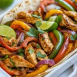 For this tasty dish, you need: - 1 pound boneless, skinless chicken breasts, sliced into strips - 1 red bell pepper, sliced - 1 green bell pepper, sliced - 1 red onion, sliced These fresh ingredients make the fajitas colorful and yummy. The chicken gives protein, while the peppers and onion add crunch and flavor. To make the chicken and veggies pop, gather these: - 3 tablespoons olive oil - 2 teaspoons chili powder - 1 teaspoon cumin - 1 teaspoon garlic powder - 1 teaspoon onion powder - ½ teaspoon smoked paprika - Salt and pepper to taste These spices add warmth and depth. Olive oil helps everything cook and keep it juicy. When it’s time to serve, don’t forget: - 8 small flour tortillas - Fresh cilantro, chopped (for garnish) - Lime wedges (for serving) Warming the tortillas makes them soft and easy to fill. The lime adds a bright kick, and cilantro brings a fresh taste. Enjoy your fajitas! {{ingredient_image_1}} First, preheat your oven to 425°F (220°C). This high heat cooks the chicken fast. While it heats, grab a large bowl. You will mix all the fun ingredients here. Next, slice the chicken into strips. Add the chicken to your bowl. Now, slice the red and green bell peppers and the red onion. Toss these into the bowl too. Drizzle three tablespoons of olive oil over everything. Then sprinkle in two teaspoons of chili powder, one teaspoon of cumin, one teaspoon of garlic powder, one teaspoon of onion powder, and half a teaspoon of smoked paprika. Add salt and pepper to taste. Use your hands or a spoon to mix until everything is well coated. Now, spread the chicken and vegetable mix evenly on a large sheet pan. Bake in the oven for about 20 minutes. Stir halfway through to ensure even cooking. When the chicken is cooked and the veggies are tender, remove the pan from the oven. Let it cool for a few minutes. While it cools, warm your tortillas in a skillet or microwave. Then, it’s time to serve! Fill the warm tortillas with the chicken and veggies. Garnish with chopped cilantro and lime wedges for a fresh taste. To cook chicken fajitas well, start with fresh chicken. Slice it into strips. This helps it cook evenly. Make sure to season well. Use chili powder and cumin for flavor. Toss everything together in a big bowl. This lets the spices coat the chicken and veggies. Spread the mixture on a sheet pan in a single layer. This ensures even cooking. Bake at 425°F for about 20 minutes. Stir halfway through to keep it all mixed. Check if the chicken is cooked by cutting a piece. It should be white, not pink. Serve your fajitas on warm tortillas. I like to use flour tortillas. They are soft and tasty. Add fresh toppings like chopped cilantro. Lime wedges add a nice zing. You can also serve guacamole and salsa on the side. These extras make the meal more fun. If you have leftovers, wrap them tightly. This keeps them fresh for later. Presentation can make your meal more inviting. Use a colorful platter to serve your fajitas. Arrange the chicken and veggies in the center. Place lime wedges all around. Sprinkle chopped cilantro on top for a fresh look. You can add small bowls with salsa and guacamole. This way, everyone can customize their fajitas. A vibrant display makes the meal feel special. Pro Tips Marinate for Flavor: For an even more flavorful fajita, marinate the chicken in the olive oil and spices for at least 30 minutes before cooking. This allows the flavors to penetrate the meat. Use Fresh Ingredients: Whenever possible, use fresh bell peppers and onions. Fresh produce enhances the taste and texture of your fajitas. Customize Your Veggies: Feel free to add other vegetables like zucchini, mushrooms, or corn to the mix for extra flavor and nutrition. Rest the Chicken: Let the chicken rest for a few minutes after baking before serving. This helps retain the juices and keeps the chicken tender. {{image_2}} You can easily turn this dish vegetarian. Swap the chicken for 1 pound of sliced portobello mushrooms or zucchini. Add in more colorful veggies like yellow bell peppers and corn. Use the same spices to keep that delicious flavor. The cooking time stays roughly the same, so you won’t lose any of that yummy taste. Chicken isn’t the only option here. You can use shrimp, beef, or even tofu. For shrimp, cook it for about 15 minutes. For beef, slice it thinly and keep an eye on cooking times. Tofu works well too; just make sure to press it to remove excess water. This way, it absorbs all the great flavors. Get creative with your spices! Try taco seasoning for a new twist. You could also use a blend of paprika, cayenne, and oregano for a kick. If you like sweet and spicy, add some cinnamon or brown sugar. Each blend gives you a fresh taste while keeping the dish fun and exciting. Store any leftover chicken fajitas in an airtight container. Keep them in the fridge for up to three days. Make sure to cool them first before sealing. This keeps them fresh and safe to eat. If you want to keep them longer, freezing is a great option. To reheat, place the fajitas in a skillet over medium heat. Stir occasionally until they are hot. You can also use a microwave. Just place them in a microwave-safe dish and cover. Heat for one to two minutes. Check if they are warm enough. If not, heat in 30-second bursts. If you decide to freeze, first let the fajitas cool completely. Then, divide them into portions in freezer bags. Make sure to squeeze out the air to prevent freezer burn. Label the bags with the date. You can freeze them for up to two months. When ready to eat, thaw in the fridge overnight and reheat. Yes, you can prepare the ingredients ahead of time. Slice the chicken and veggies and store them in the fridge. Keep the sliced chicken, red and green bell peppers, and red onion in a sealed container. You can mix the seasonings in a small bowl and store them with the chicken and veggies. This way, you save time on busy nights. Just remember to use them within 1-2 days for the best taste. Chicken fajitas pair well with many sides. Here are some great options: - Guacamole - Salsa - Refried beans - Mexican rice - Corn salad - Chopped lettuce - Sour cream These sides add flavor and color to your meal. They also let everyone customize their fajitas just how they like. To check if the chicken is cooked, use a meat thermometer. The internal temperature should reach 165°F (75°C). If you don’t have a thermometer, cut a piece of chicken. It should be white and juices should run clear. If it is pink or the juices are red, it needs more time in the oven. Always ensure it is fully cooked for safety. In this blog post, I shared how to make tasty chicken fajitas. We covered the right ingredients, cooking steps, and helpful tips for perfecting the dish. I also shared ways to mix it up with different proteins and sauces. Remember, storing your leftovers correctly keeps them fresh for later meals. Whether you cook for family or friends, making fajitas is simple and fun. Enjoy your cooking journey and savor every bite!