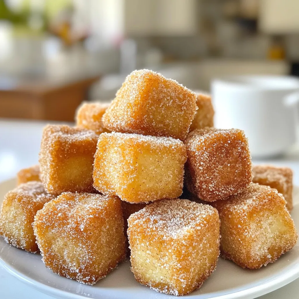 To make these crispy churro bites, you need: - 1 cup all-purpose flour - 1/2 cup water - 1/4 cup unsalted butter - 2 tablespoons granulated sugar - 1/4 teaspoon salt - 1 teaspoon baking powder - 1 teaspoon cinnamon - 1 egg - 1/2 cup granulated sugar (for coating) - 1 teaspoon cinnamon (for coating) - Cooking spray These ingredients create a soft dough that puffs up in the air fryer. The butter and sugar give it a rich flavor. The cinnamon adds a warm spice, making each bite delightful. You can add a few ingredients for more flair. Consider: - Vanilla extract for sweetness - Nutmeg for a warm spice - A pinch of cayenne for heat These extras enhance the flavor, making your churro bites even more special. Feel free to experiment with what you like best. If you have allergies, don’t worry! Here are some easy swaps: - Use gluten-free flour instead of all-purpose flour. - Swap unsalted butter for coconut oil or a dairy-free butter. - Replace the egg with a flaxseed meal (1 tablespoon mixed with 2.5 tablespoons water). These substitutions keep the taste and texture close to the original recipe while ensuring everyone can enjoy them. {{ingredient_image_1}} To make the best churro bites, start by mixing your ingredients. In a medium saucepan, combine 1/2 cup water, 1/4 cup unsalted butter, 2 tablespoons granulated sugar, and 1/4 teaspoon salt. Heat this mixture over medium heat. Stir until the butter melts completely. Bring it to a boil. Once boiling, remove it from heat. Quickly stir in 1 cup all-purpose flour and 1 teaspoon baking powder. Mix until a dough forms. Let the dough cool for about 5 minutes. After it cools, add 1 egg. Mix it in well until your dough is smooth and ready. Preheat your air fryer to 375°F (190°C). While it's heating, transfer your dough to a piping bag fitted with a large star tip. Pipe small pieces of dough, about 1 inch long, onto parchment paper. Be sure to leave space between them. Spray the air fryer basket with cooking spray. Carefully place the churro bites in a single layer. Make sure they do not touch each other. You may need to cook them in batches. Lightly spray the tops of the churro bites with cooking spray. Cook for 8 to 10 minutes. Keep an eye on them until they turn golden and crispy. While your churro bites are cooking, mix 1/2 cup granulated sugar and 1 teaspoon cinnamon in a shallow bowl. Once the churro bites finish cooking, toss them in the cinnamon-sugar mixture right away. Coat them well for that perfect sweet crunch. Serve them warm and enjoy every bite of your crispy churro bites! To get your churro bites crispy, follow these tips: - Use the right temperature: Preheat your air fryer to 375°F (190°C). This heat helps cook the churro bites evenly. - Don’t overcrowd: Place churro bites in a single layer. Space them out for better airflow. - Spray them lightly: A quick spray of cooking spray on the tops adds extra crunch. - Cook until golden: Watch for a lovely golden color. This indicates they are crispy. To ensure success, avoid these common mistakes: - Skipping the preheat: Not preheating can lead to soggy bites. - Using too much dough: Pipe only 1-inch pieces. Larger bites may not cook through. - Not mixing the cinnamon-sugar: Combine sugar and cinnamon well for an even coating. - Cooking too long: Keep an eye on the time. Overcooking can lead to dryness. Make your churro bites even better with these ideas: - Add zest: Mix in orange or lemon zest for a fresh twist. - Try flavored sugar: Use vanilla sugar or chocolate sugar for a unique taste. - Experiment with spices: Add nutmeg or cardamom for extra warmth. - Serve with dips: Pair with chocolate sauce or caramel for a sweet treat. Pro Tips Chill the Dough: For an even crispier texture, refrigerate the dough for about 30 minutes before piping it. This helps maintain its shape while cooking. Experiment with Flavors: Feel free to add different spices to the dough, such as nutmeg or cardamom, to create unique flavor variations. Use Parchment Paper: Lining the air fryer basket with parchment paper helps prevent sticking and makes for easy cleanup. Serving Suggestions: Serve with chocolate sauce or caramel for dipping to elevate your churro bites experience! {{image_2}} You can make your churro bites even sweeter with chocolate. After frying, melt some chocolate chips in a bowl. Dip each churro bite into the chocolate or drizzle it over the top. Dark, milk, or white chocolate works well. This adds a rich flavor and a fun look. Kids love it, and it makes a great treat for parties. Want to shake things up? Try stuffing your churro bites! Use a piping bag to fill the churro dough with a tasty filling before frying. Cream cheese, Nutella, or dulce de leche are great choices. Just make sure to seal the dough well. This will give you a warm, gooey center that surprises everyone! If you need a gluten-free option, swap the all-purpose flour for a gluten-free flour blend. Make sure it has xanthan gum for the right texture. Follow the same steps in the recipe. Your churro bites will still taste amazing, and everyone can enjoy them! Just remember to check all your ingredients for any hidden gluten. After you enjoy your churro bites, store them in an airtight container. This keeps them fresh and helps prevent them from getting soggy. Let them cool completely before sealing. If you leave them warm, moisture builds up inside the container. You can keep them at room temperature for up to two days. If you want them for longer, place them in the fridge. They will last about a week in the fridge. To bring back the crunch, reheat churro bites in the air fryer. Set the air fryer to 350°F (175°C) and heat for 3 to 5 minutes. This will make them crispy again. You can also use a toaster oven if you don't have an air fryer. Just keep an eye on them so they don't burn. Avoid using a microwave, as it makes them soft and chewy. If you have extra churro bites or want to make a big batch, freezing is a great option. Place them in a single layer on a baking sheet first. Once frozen, transfer them to a freezer bag or container. Be sure to remove as much air as possible to prevent freezer burn. They can stay frozen for up to three months. When you're ready to enjoy them, reheat directly from the freezer in the air fryer for a quick treat. Yes, you can air fry frozen churro bites. Just increase the cooking time by a few minutes. Check them often to avoid burning. Cooking from frozen gives you crispy bites quickly. To make more churro bites, simply double or triple the ingredients. Keep the same cooking time, but air fry in batches. This method ensures each batch gets that perfect crunch. Churro bites pair well with chocolate sauce or caramel for dipping. Ice cream also makes a tasty side. Fresh fruit adds a nice touch too. Enjoy mixing and matching flavors! Churro bites are easy and fun to make. We covered essential and optional ingredients, plus how to adapt for allergens. I walked through steps for preparing the dough, air frying, and coating. You now have tips for perfect texture, common mistakes, and flavor variations. Make sure to store leftovers correctly and reheat them for crispiness. Enjoy your churro bites with a chocolate drizzle or stuffed options. Try the recipe and impress your friends with these tasty treats!