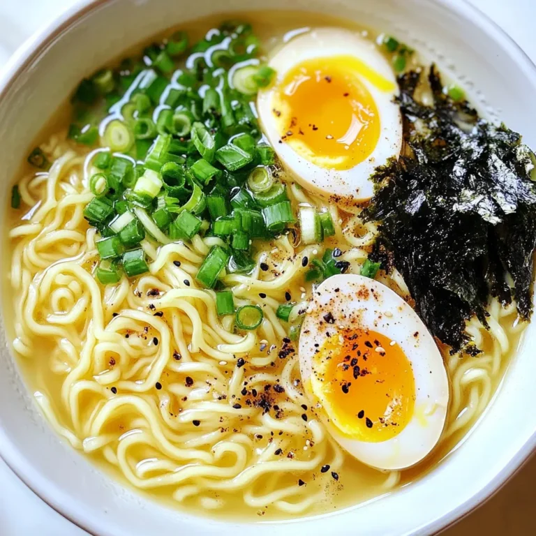 To make homemade ramen noodles, you need a few key items. Here’s what to gather: - 2 cups all-purpose flour - 1/2 teaspoon salt - 1/2 teaspoon baking soda - 3/4 cup water - 1 teaspoon kansui (alkaline water) - Cornstarch (for dusting) These ingredients create a basic dough that transforms into tasty noodles. If you can’t find kansui, don’t worry. You can use a pinch of baking soda mixed with water instead. This substitution helps mimic the alkaline effect of kansui. It gives your noodles the right texture and color. When choosing flour, go for all-purpose flour. It works best for ramen. Look for a brand with good protein content. Higher protein helps the noodles stay firm and chewy. For water, use filtered or bottled water if possible. This ensures a clean taste without any odd flavors from tap water. The quality of your ingredients impacts the final dish, so select wisely! {{ingredient_image_1}} To make the best ramen dough, start with simple ingredients. In a bowl, sift the flour, salt, and baking soda together. This mix helps the noodles rise and gives them a nice texture. In another bowl, mix the water and kansui until it’s well blended. If you can't find kansui, a pinch of baking soda in water works too. Gradually add this mixture to the flour. Use a fork to stir it until a shaggy dough starts to form. Next, turn the dough onto a clean surface. Knead it for about 10 to 15 minutes. The dough should feel smooth and elastic. If it sticks, sprinkle a little more flour to help. Once ready, shape the dough into a ball. Wrap it in plastic wrap and let it rest for at least 30 minutes. This resting time is key for the noodles to become tender. After the dough has rested, it’s time to roll it out. Divide the dough into 2 to 4 pieces. This makes it easier to handle. On a floured surface, roll each piece until it’s about 1/8 inch thick. Dust the rolled dough lightly with cornstarch. This prevents sticking and helps keep the noodles separate later. Now, fold the dough into thirds, like an envelope. With a sharp knife, slice the folded dough into thin strips, about 1/4 inch wide. Unravel the noodles and dust them with more cornstarch. This keeps them from clumping together. You’ll see how fun it is to make your own noodles! To cook your noodles, bring a pot of water to a rolling boil. Once boiling, gently add the noodles. Cook them for about 2 to 3 minutes. You want them to be tender but still chewy. This is the perfect texture for ramen. Once done, drain the noodles and rinse them with cold water. This stops the cooking process and keeps them firm. Now, your homemade ramen noodles are ready! Serve them in a rich broth and add toppings like green onions, soft-boiled eggs, or fresh veggies. Enjoy your delicious creation! Making ramen noodles is fun, but some common mistakes can ruin your batch. Here are the key ones to watch out for: - Using the wrong flour: Always use all-purpose flour. Other types may not give you the right texture. - Skipping kansui: This alkaline water gives your noodles the perfect chew. Don’t skip it! - Not kneading enough: Knead the dough for at least 10 minutes. This builds the gluten, which is important for structure. Elasticity is key for great ramen. To achieve this: - Knead well: Your dough needs to be smooth and elastic. If it feels rough, keep kneading! - Rest your dough: After kneading, let it rest for at least 30 minutes. This helps relax the gluten. - Use kansui: This ingredient not only adds flavor but also helps with elasticity. Kneading and resting are crucial steps in making ramen noodles: - Knead on a clean surface: This helps you control the dough better. Use a little flour if it’s too sticky. - Knead until smooth: Don’t rush this part. You want the dough to be soft and pliable. - Cover the dough: After shaping it into a ball, wrap it in plastic. This keeps it from drying out while resting. These tips will help you create ramen noodles that are both tasty and fun to eat! Pro Tips Use High-Quality Flour: For the best texture and flavor, choose a high-protein all-purpose flour or even bread flour to give your noodles the perfect chewiness. Don't Skip the Resting Time: Allowing the dough to rest is crucial for gluten development, which makes the noodles easier to roll out and enhances their texture. Experiment with Thickness: Adjust the thickness of your noodles based on personal preference. Thicker noodles will have a chewier bite, while thinner noodles will cook faster and have a lighter texture. Storing Noodles: If you’re not using the noodles immediately, dust them generously with cornstarch and store them in an airtight container in the refrigerator for up to a week. {{image_2}} Ramen noodles can come in many shapes. You can make curly noodles or straight ones. Curly noodles hold broth well. They give you a fun bite. Straight noodles offer a smooth texture. They are great for lighter soups. You can try both types. It’s fun to see which you like more. Play with the thickness too. Thicker noodles give a heartier feel. Thinner noodles work well in delicate dishes. You can add flavor to your noodles. Mix in herbs and spices during the dough-making. Try adding garlic powder or onion powder for more taste. Dried herbs like thyme or basil work too. You can even use chili powder for a spicy kick. Just remember to keep the salt level balanced. This will help make every bite tasty. If you need vegan options, it’s easy to adapt. Use all-purpose flour made from chickpeas or rice. This works well for gluten-free noodles. You can still follow the same steps. Just swap regular flour for the gluten-free option. Make sure to check your other ingredients too. Some broths may not be vegan. Always read labels to be sure. Enjoy creating noodles that fit your diet! Uncooked ramen noodles need the right care to stay fresh. First, dust them lightly with cornstarch. This step keeps them from sticking. Then, place the noodles in an airtight container. You can also wrap them in plastic wrap for more protection. Store the container in the fridge. Uncooked noodles can last up to two days this way. If you want to store noodles for a longer time, freezing is a great option. Start by dusting uncooked noodles with cornstarch. Next, lay them flat on a baking sheet in a single layer. Freeze them for about an hour. Once frozen, transfer the noodles to a freezer bag. Remove as much air as you can before sealing. Frozen noodles can last for about three months. When you're ready to use them, cook them straight from the freezer. Reheating cooked noodles is simple. Start by boiling a pot of water. Once it’s boiling, add the cooked noodles for about 1-2 minutes. This method helps them regain their chewy texture. Drain the noodles and rinse them briefly under cold water. You can also reheat them in a pan. Add a splash of broth or oil to keep them moist. This way, they stay tasty and don’t dry out. Yes, you can use regular water. However, kansui adds a special flavor and texture. It helps the noodles get that unique chew. If you can't find kansui, mix a pinch of baking soda in water. It mimics the effect. Just remember, the flavor won’t be the same. You can store homemade ramen noodles for about 3 days in the fridge. Keep them in an airtight container to avoid drying out. If you want to store them longer, freeze the noodles. They can last up to 2 months in the freezer. When ready to use, just boil them straight from the freezer. Serve your ramen noodles with a rich broth. Top it with sliced green onions, soft-boiled eggs, and nori. You can also add fresh vegetables like bok choy or spinach. Feel free to get creative with your toppings! Each adds great flavor and color to your bowl. Making ramen noodles is a fun and rewarding process. In this guide, I covered essential ingredients like flour and kansui, and I shared step-by-step instructions for crafting perfect noodles. I also highlighted tips to avoid common mistakes and shared delicious variations. Now, you can enjoy tasty ramen at home. Remember, practice is key to mastering your technique. Don't be afraid to experiment with flavors and styles. Your homemade ramen journey starts now. Enjoy every bite!
