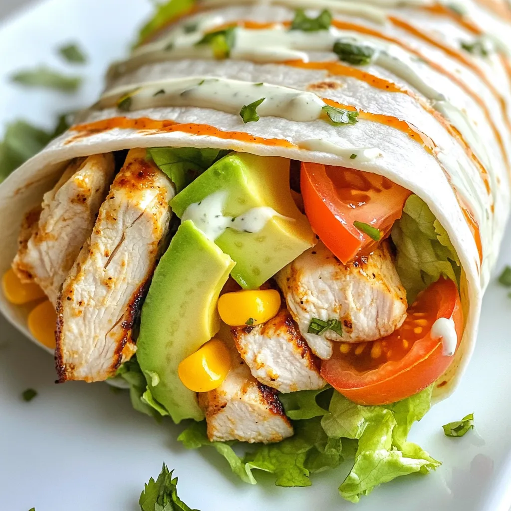 - 2 boneless, skinless chicken breasts - 1 cup cooked brown rice - 1 can black beans, rinsed and drained - 1 cup corn (frozen or canned) - 1 avocado, sliced - 1 cup shredded lettuce - 1 cup diced tomatoes - ½ cup shredded cheese (cheddar or Mexican blend) - 4 large flour tortillas The main stars of our burrito are the chicken, rice, beans, and corn. Each bite bursts with flavor and texture. The chicken brings protein and heartiness, while rice and beans add fiber. Corn gives a sweet crunch that balances the dish. Avocado, lettuce, tomatoes, and cheese provide freshness and creaminess. - 1 tablespoon olive oil - 1 tablespoon chipotle powder - 1 teaspoon garlic powder - 1 teaspoon onion powder - 1 teaspoon cumin - Salt and pepper to taste - ½ cup chipotle ranch dressing (store-bought or homemade) Seasonings make this burrito stand out. Chipotle powder adds a smoky kick, while garlic and onion powders enhance the savory notes. Cumin brings warmth and depth, tying everything together. Olive oil helps the chicken marinate well and keeps it juicy. Don't forget a sprinkle of salt and pepper for balance! - Alternative toppings like jalapeños or sour cream - Homemade chipotle ranch dressing Feel free to get creative! Add jalapeños for heat or sour cream for creaminess. You can also whip up your own chipotle ranch dressing for a personal touch. Tailor your burrito to your taste, making it your own delicious creation! {{ingredient_image_1}} To start, make the marinade. In a bowl, mix olive oil, chipotle powder, garlic powder, onion powder, cumin, salt, and pepper. This mix gives the chicken a rich, smoky flavor. Add the chicken breasts and coat them well. Cover the bowl and let it rest in the fridge for at least 30 minutes. This step is key for juicy and tasty chicken. Next, heat your grill to medium-high. Once hot, place the marinated chicken on the grill. Cook for about 6-8 minutes on each side. You want the chicken to reach a safe temperature, so juices should run clear. After grilling, let the chicken rest for 5 minutes. This helps keep it moist. Slice it into thin strips for the burrito. Now, let’s make the filling. In a large bowl, combine cooked brown rice, black beans, and corn. You can use frozen or canned corn, whichever you prefer. Drizzle in a few tablespoons of chipotle ranch dressing. Mix everything well to blend the flavors. This filling is hearty and full of goodness. Warm the flour tortillas first. You can do this in a dry skillet or microwave. This makes the tortillas easy to roll. Place some of the rice and bean mixture in the center of each tortilla. Add sliced grilled chicken, avocado, shredded lettuce, diced tomatoes, and shredded cheese. Drizzle more chipotle ranch dressing on top. If you want a crispy exterior, grill the assembled burritos. Heat a skillet over medium heat. Place the burritos seam-side down and grill for 2-3 minutes on each side. They should turn golden brown and crispy. This step adds a nice texture to your burrito. To make juicy grilled chicken, marinate it for at least 30 minutes. A longer marination time, up to two hours, helps the flavors soak in. Use a mix of olive oil, chipotle powder, garlic powder, onion powder, and cumin. This blend gives the chicken a great taste. Always grill the chicken on medium-high heat. Cook it for 6 to 8 minutes on each side. Make sure the juices run clear when it is done. Letting the chicken rest for five minutes before slicing helps it stay moist. To prevent filling from spilling, warm your tortillas first. This makes them easier to roll. Lay the filling in the center, but don’t overstuff. Start by folding in the sides of the tortilla, then roll it from the bottom up. Make sure the seam is down when you place it on the plate. If you want a crispy burrito, grill it seam-side down for 2 to 3 minutes. Serve your burritos with extra chipotle ranch dressing on the side for dipping. This adds a burst of flavor. You can also pair your burritos with sides like tortilla chips and fresh salsa. A simple salad with lime dressing works well, too. Enjoying these sides makes the meal more fun and tasty! Pro Tips Marinate Longer for More Flavor: For the best flavor, marinate the chicken for at least 2 hours or overnight. This will allow the spices to penetrate the meat deeply. Use Fresh Ingredients: Fresh vegetables like ripe tomatoes and crisp lettuce will enhance the burrito's taste and texture. Choose the freshest ingredients available. Customize Your Filling: Feel free to add other ingredients such as sautéed peppers or onions, grilled shrimp, or even a dollop of sour cream for a unique twist on your burrito. Perfect Burrito Folding: Ensure you fold in the sides of the tortilla tightly to prevent any filling from spilling out while rolling. This helps to keep your burrito intact. {{image_2}} You can make this burrito lighter. Try grilled turkey or tofu instead of chicken. They both have fewer calories and still taste great. For toppings, use plain Greek yogurt instead of sour cream. You can also add extra veggies like bell peppers or spinach for more fiber and nutrients. If you want a veggie burrito, skip the chicken. Use black beans, lentils, or chickpeas for protein. You can replace cheese with avocado or nutritional yeast for a cheesy flavor. For the dressing, look for a vegan chipotle ranch or make your own with plant-based ingredients. You can spice things up! Try different dressings like ranch or cilantro-lime sauce. For heat, add jalapeños or a dash of hot sauce. Experiment with spices like smoked paprika or cayenne pepper to change the flavor profile. You can even switch up the rice with cilantro-lime or Spanish rice for a new twist. You can store your burritos in the fridge for up to three days. Wrap them in foil or plastic wrap. This keeps them fresh and flavorful. If you want, place them in an airtight container too. This helps avoid any funny smells from other foods. To freeze your burritos, wrap each one in foil. Then place them in a freezer-safe bag. Make sure to remove as much air as possible. They can stay frozen for up to three months. When you are ready to eat, let them thaw in the fridge overnight. For the best taste, reheat your burritos in the oven. Preheat your oven to 350°F (175°C). Wrap the burrito in foil and heat for about 20 minutes. This keeps the outside crispy and the inside warm. You can also use a microwave. Just remember, the burrito might get a bit soggy. Yes, you can! Try using steak, pork, or shrimp. Each will give a unique taste. For chicken lovers, grilled thighs add more flavor. For a lighter option, turkey works well too. Just remember to adjust the cooking time based on the protein you choose. Making chipotle ranch dressing is easy! Combine these ingredients in a bowl: - ½ cup mayonnaise - ½ cup sour cream - 1 tablespoon chipotle powder - 1 teaspoon garlic powder - 1 teaspoon onion powder - 1 tablespoon lime juice - Salt and pepper to taste Mix until smooth. This dressing adds a nice kick to your burrito! To reheat your burritos, wrap them in foil and place in the oven at 350°F for 15-20 minutes. This method keeps them soft. You can also use a microwave. Heat for 1-2 minutes, but be careful; it may get soggy. Yes! You can prep the chicken and fillings a day in advance. Store each separately in the fridge. When ready to eat, just assemble and grill the burritos. This saves time and makes dinner easy. Enjoy your tasty meal! This guide shows you how to make delicious burritos from scratch. We started with the key ingredients, like juicy chicken and fresh toppings. Then, I walked you through marinating and grilling the chicken alongside filling prep and assembly tips. I shared tricks for perfecting your burrito and ideas for healthier variations. Finally, you learned about storing and reheating leftovers. Enjoy your cooking journey, and let these burritos become a favorite meal in your home.