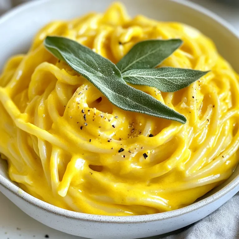 - 1 medium butternut squash, peeled and cubed - 2 tablespoons olive oil - 1 small onion, chopped - 3 cloves garlic, minced - 1/2 teaspoon ground nutmeg - 1/2 teaspoon cinnamon - Salt and pepper to taste - 1 cup vegetable broth - 1/2 cup heavy cream or coconut cream for a dairy-free option - 1/4 cup grated Parmesan cheese (optional for extra richness) - Fresh sage leaves for garnish - Cooked pasta of your choice (about 12 ounces) The main ingredient here is the butternut squash. It gives the sauce its creamy texture and sweet flavor. Olive oil helps cook the onion and garlic, adding depth. The spices like nutmeg and cinnamon bring warmth and a hint of sweetness. You can use heavy cream for richness or coconut cream for a dairy-free option. Parmesan cheese adds a nice touch, but it’s optional. Fresh sage leaves are a great garnish to finish off the dish. - Baking sheet - Skillet - Immersion blender or regular blender - Measuring cups and spoons You’ll need a baking sheet to roast the squash. A skillet is essential for sautéing the onion and garlic. An immersion blender makes it easy to puree the sauce, but a regular blender works too. Measuring cups and spoons help you get the amounts just right. Using the right equipment makes cooking easier and more fun. It helps you create a smooth, creamy sauce that pairs perfectly with your pasta. {{ingredient_image_1}} First, preheat your oven to 400°F (200°C). This step is key for roasting. It helps bring out the sweet flavor of the squash. Next, peel and cube your butternut squash. In a bowl, toss the cubed squash with 1 tablespoon of olive oil, salt, and pepper. Spread the cubes on a baking sheet in a single layer. This helps them roast evenly. Roast the squash for about 25-30 minutes. You want it to be tender and slightly caramelized. That caramelization adds a lovely depth of flavor. While the squash roasts, heat a large skillet over medium heat. Add the remaining tablespoon of olive oil. Once hot, add the chopped onion. Sauté the onion until it turns translucent, about 5 minutes. This step builds a nice base flavor. Next, add the minced garlic to the skillet. Cook it for another minute until it smells great. When the butternut squash is done roasting, add it to the skillet. Sprinkle in the ground nutmeg and cinnamon. Stir well to mix the flavors. Pour in the vegetable broth and bring everything to a simmer. Let it cook for another 5 minutes. This allows the flavors to meld together beautifully. Now it’s time to puree the sauce. Use an immersion blender right in the skillet. If you don’t have one, transfer the mixture to a regular blender. Blend until the sauce is smooth. If it's too thick, add a little more broth to reach your desired consistency. Once blended, return the sauce to the skillet. Stir in the heavy cream. Allow the sauce to warm up. If you want extra creaminess, melt in the Parmesan cheese now. Finally, combine the cooked pasta with the sauce. Toss gently to coat all the pasta. Serve hot, garnished with fresh sage leaves and more cheese if you like. Enjoy your creamy butternut squash pasta sauce! To make your sauce just right, focus on the consistency. You want it creamy but not too thick. If it feels too dense, add more vegetable broth. Blend the sauce until it is nice and smooth. This step makes a big difference. For flavor enhancement, use fresh spices! Ground nutmeg and cinnamon bring warmth. You can also try adding a pinch of cayenne for a kick. Always taste as you go. Adjust salt and pepper to make it pop. A splash of lemon juice can brighten the flavors too. When it comes to pasta, I recommend using shapes that hold sauce well. Penne, fusilli, or farfalle work great. They catch the creamy sauce nicely. For garnishes, fresh sage leaves are perfect. They add a nice touch and flavor. You can also sprinkle more Parmesan cheese on top. Crushed red pepper flakes add heat if you like spice. Enjoy exploring different toppings to make your dish unique! Pro Tips Roasting Matters: For a deeper flavor, ensure the butternut squash is well-roasted until caramelized. This adds sweetness and complexity to your sauce. Adjust the Creaminess: If you prefer a lighter sauce, use coconut cream instead of heavy cream. It adds a unique flavor while keeping it dairy-free. Herb Variations: Feel free to experiment with herbs! Thyme or rosemary can be excellent substitutes for sage, providing a different aromatic profile. Pasta Pairing: This sauce pairs beautifully with whole grain or gluten-free pasta. The nuttiness of the pasta complements the flavors of the sauce perfectly. {{image_2}} You can easily make this dish vegan and gluten-free. For a vegan option, skip the heavy cream and cheese. Instead, use coconut cream for a rich, creamy texture. It's rich in flavor and perfectly complements the butternut squash. If you need a gluten-free pasta, choose options made from rice or lentils. These will blend well with the sauce and taste great. To make the sauce even tastier, try adding herbs or spices. Fresh thyme or rosemary works well here. Just add them when you sauté the onion and garlic. You can also add other vegetables for extra nutrients. Spinach or kale can blend right in. Simply stir them into the sauce before serving. You can get creative and use any veggies you enjoy! To store your leftover butternut squash pasta sauce, let it cool first. Then, place it in an airtight container. This keeps the sauce fresh and flavorful. It will last in the fridge for about 3 to 5 days. Make sure to check for any signs of spoilage before using it again. If you want to save the sauce for later, freezing is a great option. Pour the cooled sauce into freezer-safe bags or containers. Squeeze out as much air as possible before sealing. This helps prevent freezer burn. The sauce can last up to 3 months in the freezer. When you are ready to use it, thaw the sauce in the fridge overnight. To reheat, warm it gently on the stove. Stir well to bring back its creamy texture. If it seems thick, just add a splash of vegetable broth or water to loosen it up. Enjoy it just like freshly made! Can I use frozen butternut squash? Yes, you can use frozen butternut squash. It saves time and is easy to use. Just thaw it before cooking. The flavor will still be great. What other dishes can I use this sauce in? This sauce is very versatile. You can use it with: - Pizza - Lasagna - Risotto - Grains like quinoa Feel free to get creative! Top your favorite veggies or grains with this rich sauce. How can I make this sauce spicier? To add heat, you can: - Stir in red pepper flakes - Use spicy sausage - Add fresh chopped chili peppers Start with a little and taste as you go. Caloric content and macro breakdown This sauce has about 300 calories per serving. It includes: - 10g protein - 15g fat - 30g carbohydrates These amounts may vary based on ingredients. Nutritional benefits of butternut squash Butternut squash is packed with vitamins. It's high in: - Vitamin A for good vision - Vitamin C for your immune system - Fiber for digestion Adding this sauce to your meal boosts nutrition while keeping it tasty! This blog post detailed how to make a rich butternut squash sauce. I covered key ingredients like squash, spices, and cream. We went through step-by-step instructions, from roasting to blending. You learned tips for perfecting the sauce and pairing with pasta. Variations include vegan options and flavor twists. Lastly, I shared storage methods for leftovers. Now you can create a delicious sauce. Experiment with flavors. Enjoy this healthy and tasty dish!