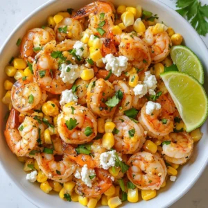 To make Mexican Street Corn Shrimp, gather these ingredients: - 1 lb large shrimp, peeled and deveined - 2 cups corn kernels (fresh or frozen) - 2 tablespoons olive oil - 1 teaspoon smoked paprika - 1 teaspoon chili powder - 1 tablespoon lime juice - 2 tablespoons mayonnaise - 1/4 cup crumbled queso fresco - 1/4 cup fresh cilantro, chopped - Salt and pepper to taste - 2 green onions, sliced for garnish - Lime wedges for serving You can use fresh or frozen corn for this dish. Fresh corn gives a sweet crunch. It also adds a lovely bright color. If you use frozen corn, it saves time and is easy to find. Frozen corn works well in this recipe, too. It’s often picked at peak ripeness. That means it still tastes sweet and fresh. Queso fresco is a creamy cheese that adds flavor. If you can’t find it, you have options. Feta cheese works well in its place. It has a similar crumbly texture and tangy taste. Another option is cotija cheese, which is saltier but still delicious. You can also use ricotta for a milder taste, but it will change the dish's flavor. {{ingredient_image_1}} To start, take a large skillet and heat 2 tablespoons of olive oil over medium-high heat. Once the oil is hot, add 2 cups of corn kernels. You can use fresh or frozen corn. Sauté the corn for about 5-7 minutes. You want it slightly charred and tender. Next, season the corn with 1 teaspoon of smoked paprika, 1 teaspoon of chili powder, salt, and pepper. Stir everything together well. Once seasoned, remove the corn from the skillet and set it aside in a bowl. Now, it’s time for the shrimp. In the same skillet, add 1 pound of large shrimp that you have peeled and deveined. Cook the shrimp for about 2-3 minutes on each side. They should turn pink and opaque. As the shrimp cook, sprinkle 1 tablespoon of lime juice over them. This adds a zesty flavor that works well with the shrimp. Once they are done, reduce the heat to low and return the sautéed corn to the skillet. In a small bowl, mix together 2 tablespoons of mayonnaise, 1/4 cup of crumbled queso fresco, and 1/4 cup of chopped fresh cilantro. Stir until everything is well combined. Next, pour this mayo mixture over the shrimp and corn. Gently toss everything to coat well. Cook for one more minute to warm it through before you remove it from the heat. For presentation, serve the dish in a large bowl or on a platter. Garnish with sliced green onions and lime wedges on the side for extra zest. Enjoy your flavorful Mexican street corn shrimp! When picking shrimp, look for firm and shiny ones. Fresh shrimp should smell like the ocean, not fishy. If you buy frozen shrimp, ensure they are individually quick frozen (IQF). This keeps them fresh longer. Always check the size. Large shrimp work best for this dish. I love using smoked paprika and chili powder for a warm, smoky taste. These spices add depth and flavor. Don't forget to add salt and pepper. A squeeze of lime juice at the end brightens the dish. Feel free to experiment with other spices, but keep it simple. Timing is key when cooking shrimp. Cook them for 2-3 minutes on each side. They turn pink and opaque when done. Overcooked shrimp can be tough. For corn, sauté for 5-7 minutes until slightly charred. This gives it a sweet, caramelized flavor. Always keep an eye on both while cooking for the best results. Pro Tips Use Fresh Corn: For the best flavor, opt for fresh corn on the cob when in season. It enhances the sweetness and texture of the dish. Don’t Overcook the Shrimp: Keep an eye on the shrimp while cooking; they should be just pink and opaque. Overcooking can lead to rubbery shrimp. Customize the Spice Level: Adjust the chili powder according to your heat preference. You can also add jalapeños for an extra kick! Garnish for Presentation: Don't skip the garnishes! Fresh cilantro and lime wedges add vibrant color and zesty flavor to the final dish. {{image_2}} If you like heat, add some spice! Mix in diced jalapeños while cooking the corn. You can also sprinkle cayenne pepper on the shrimp. This adds a nice kick that pairs well with the creamy sauce. Adjust the amount of spice to fit your taste. You can make a tasty vegetarian version too. Replace the shrimp with grilled zucchini or mushrooms. Both options bring a great texture. Use the same spices to keep that bold flavor. This way, everyone can enjoy the dish, even non-meat eaters. Garnishes make your dish pop! Try adding sliced radishes for crunch and color. A sprinkle of chili powder over the top adds a nice touch. You can also use fresh avocado slices for creaminess. Don’t forget a squeeze of lime for extra zing! To store leftovers, let the Mexican street corn shrimp cool down first. Place it in an airtight container. It will stay fresh in the fridge for up to three days. If you want to enjoy it later, make sure to seal it well to avoid any moisture. When it's time to reheat, you have a few options. You can use the microwave for quick heating. Just place it in a bowl and cover it. Heat in short bursts, about 30 seconds, stirring in between. If you prefer the stovetop, use a skillet on medium heat. Add a splash of water to keep it moist and stir until heated through. Avoid overheating, as shrimp can become rubbery. Freezing is a great option for longer storage. First, let the dish cool completely. Then, portion it out in freezer-safe bags or containers. Remove as much air as possible before sealing. This dish can last up to three months in the freezer. To reheat, thaw it overnight in the fridge before using the microwave or stovetop method. Enjoy a quick meal anytime! Mexican Street Corn Shrimp is a fun and tasty dish. It combines shrimp with corn, spices, and creamy sauce. The corn gets a nice char, adding a sweet flavor. I love the mix of spices like smoked paprika and chili powder. They give the dish a warm kick. The creamy sauce has mayo, queso fresco, and cilantro for a fresh touch. You can serve it warm or at room temperature. It’s perfect for family dinners or a party. Yes, you can use different types of shrimp. I often choose large shrimp, but medium shrimp work well too. You can even use shrimp with shells on for extra flavor. Just remember to adjust the cooking time. If you use smaller shrimp, they will cook faster. If you prefer, you can also try shrimp that are already cooked. Just add them at the end to heat through. You can definitely make this dish ahead of time. Cook the corn and shrimp separately, then store them in the fridge. Keep the creamy sauce in a separate container. When you are ready to serve, warm the corn and shrimp in a skillet. Then, mix in the sauce right before serving. This way, your dish stays fresh and tasty. It’s a great method if you want to save time on busy days. In this blog post, we explored the vibrant flavors of Mexican Street Corn Shrimp. We looked at key ingredients like fresh corn and shrimp, plus tasty substitutes for queso fresco. I shared easy step-by-step instructions, tips on choosing shrimp, and ways to enhance flavor. Variations let you customize the dish, and storage tips help you save leftovers. This dish offers delight on your plate and is fun to make. Enjoy creating this tasty meal that everyone will love!