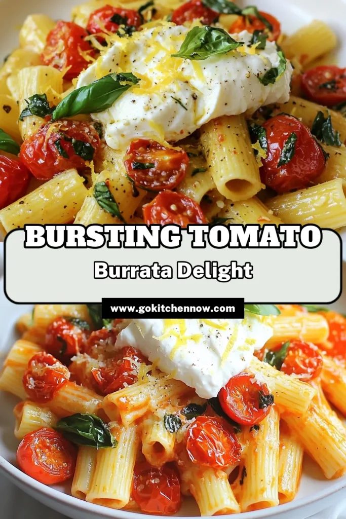 Indulge in this Burst Tomato Burrata Pasta, a delightful twist on cherry tomato pasta that’s perfect for any meal. This easy Italian pasta dish features roasted garlic for a rich flavor and creamy burrata cheese that makes every bite irresistible. Try this burrata pasta recipe today and elevate your weeknight dinners! Don’t forget to save this recipe for your next cooking adventure. #BurstTomatoPasta #BurrataPastaRecipe #CherryTomatoPasta #RoastedGarlicPasta