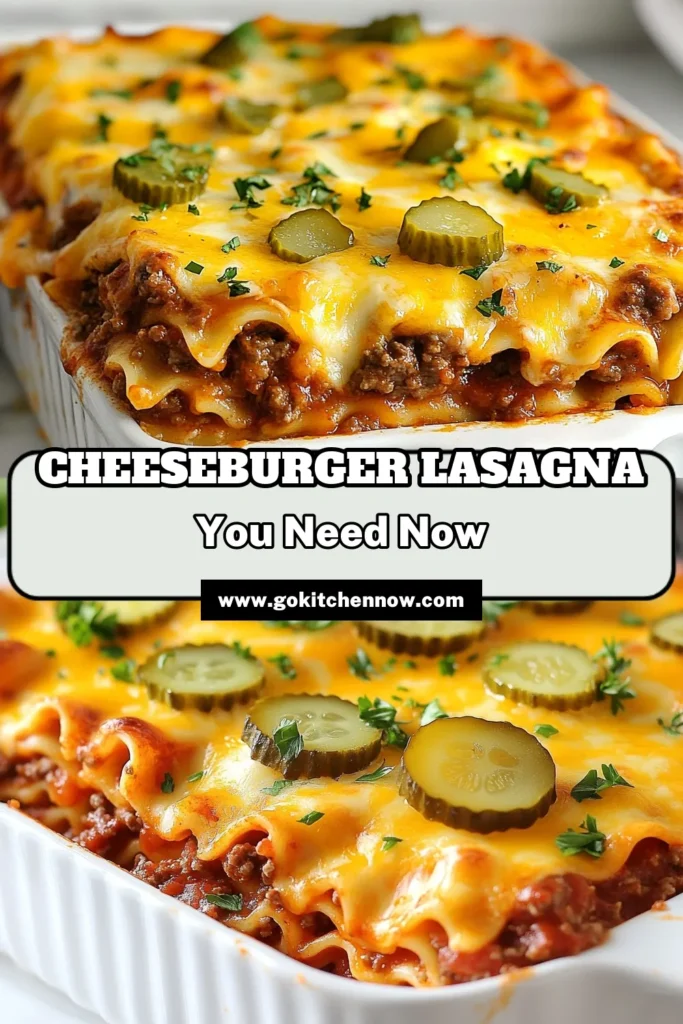 Indulge in the ultimate comfort food with this easy Cheeseburger Lasagna Bake! Combining layers of ground beef, cheesy goodness, and classic burger flavors, this recipe is among the best easy lasagna recipes. Perfect for weeknight dinners, this cheesy lasagna bake is sure to satisfy everyone at your table. Try this ground beef lasagna that will become a family favorite. Save this recipe now for cheesy comfort anytime! #CheeseburgerLasagna #EasyLasagnaRecipes #ComfortFoodRecipes #CheesyLasagnaBake