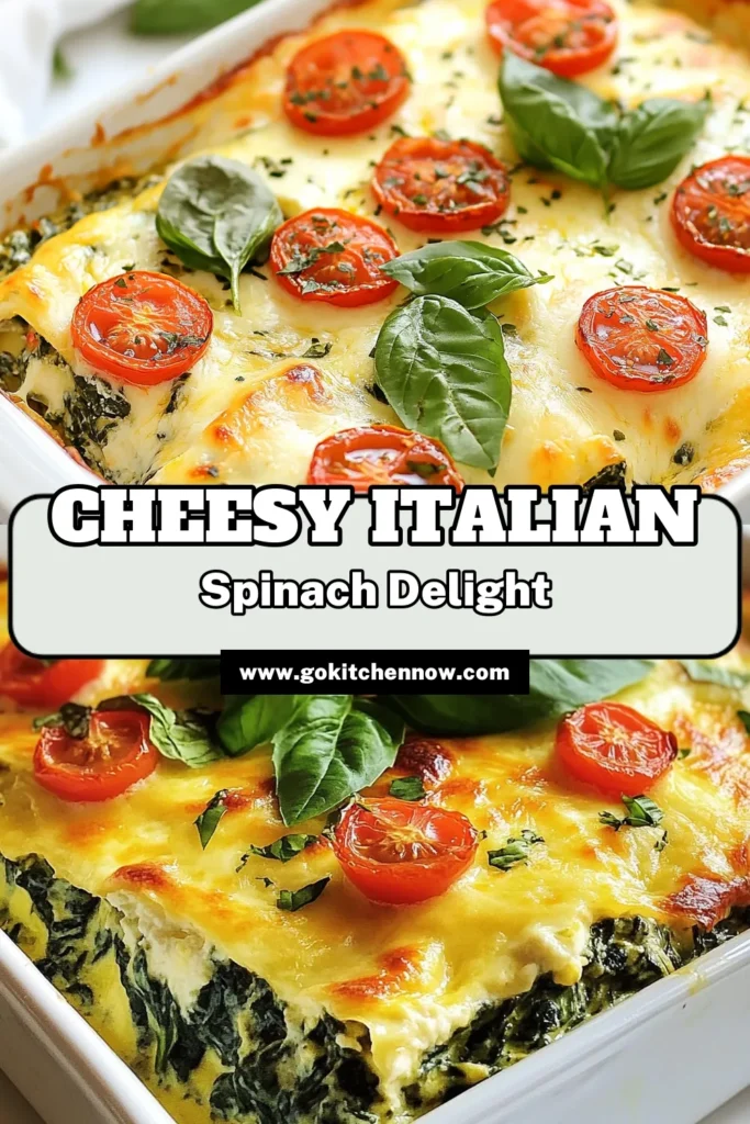 Discover how to make a delightful Italian Spinach Bake that’s perfect for any occasion! This Spinach Ricotta Casserole combines creamy ricotta, savory mozzarella, and fresh spinach for a delicious vegetarian dish. Quick and easy, this Easy Spinach Bake fits perfectly into your healthy Italian dishes repertoire. Ready to impress? Try this recipe today and save it for later! #ItalianSpinachBake #SpinachRicottaCasserole #VegetarianItalianRecipes #EasySpinachBake