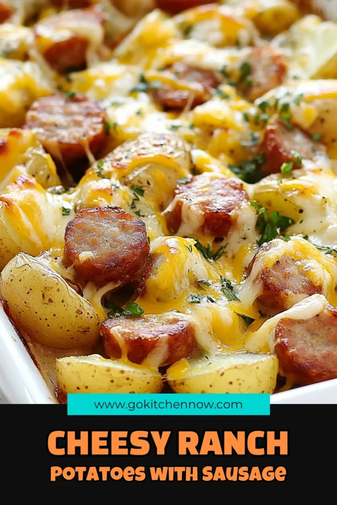 Discover the ultimate comfort food with our Cheesy Ranch Potatoes and Smoked Sausage recipe! This easy potato bake features oven roasted potatoes doused in ranch dressing and topped with melted cheddar and savory smoked sausage. Perfect for a family dinner or a cozy get-together. Don't miss out on this delicious dish—your taste buds will thank you! Save this recipe for later and enjoy the creamy goodness! #CheesyRanchPotatoes #SmokedSausageRecipe #EasyPotatoBake #OvenRoastedPotatoes