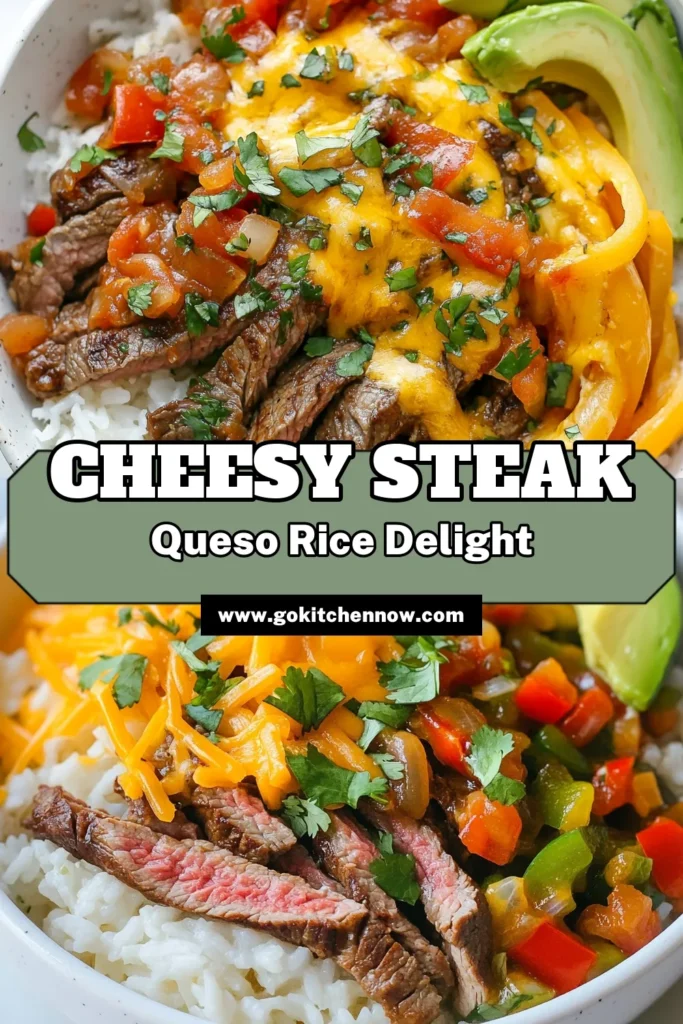 Discover the ultimate one-pan meal with this Steak Queso Rice Skillet! This beef and rice skillet recipe combines tender flank steak, colorful veggies, and gooey cheese for a delicious cheesy steak and rice dish. Perfect for busy weeknights, this flank steak skillet dinner is quick and satisfying. Try this easy steak quesadilla skillet tonight and impress your family! Save this recipe for later! #OnePanSteakRecipes #CheesySteakAndRice #BeefAndRiceSkilletRecipe #FlankSteakSkilletDinner