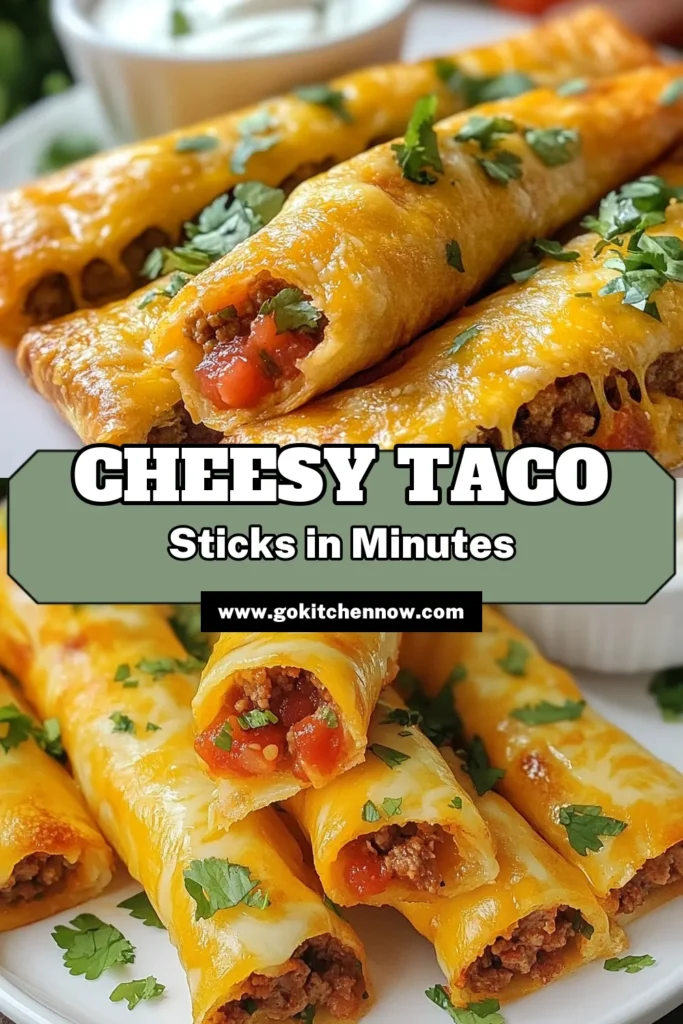 Indulge in these delicious cheesy taco sticks, the perfect blend of ground beef and melted cheese wrapped in crispy tortillas. This easy dinner recipe is ideal for busy weeknights or as cheesy snacks for parties. Try making baked taco rolls that everyone will love and serve with sour cream for an extra kick. Don't miss out—save this recipe for your next gathering! #CheesyTacoSticks #EasyDinnerRecipes #BakedTacoRolls #PartySnacks