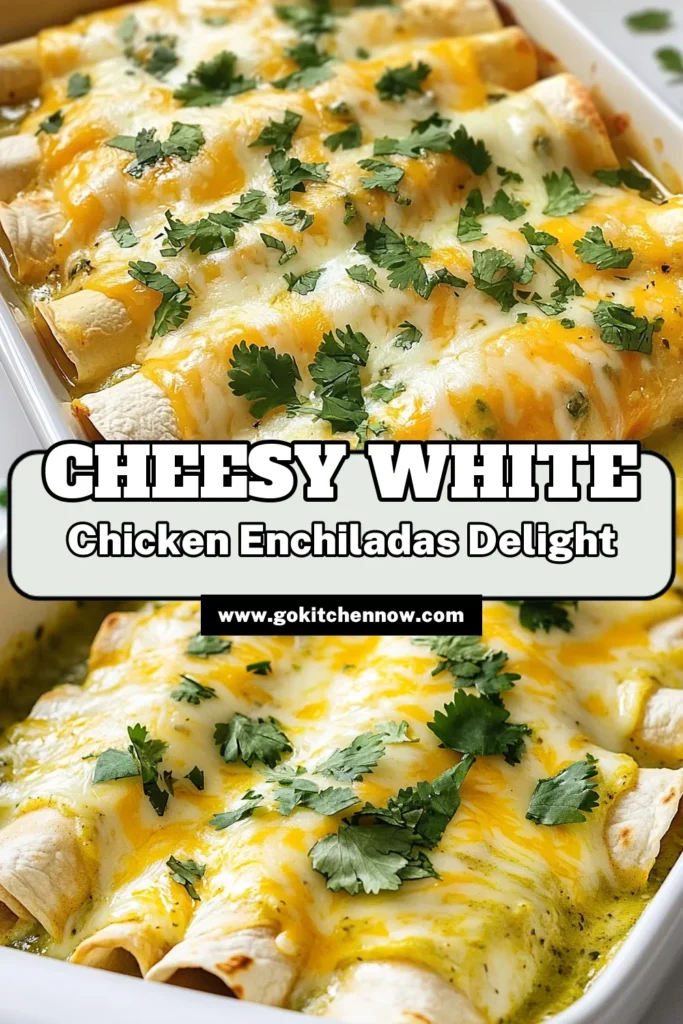 Savor the delicious taste of creamy chicken enchiladas with this easy white chicken enchiladas recipe. Loaded with shredded chicken, sour cream, and gooey Monterey Jack cheese, these baked chicken enchiladas are a comforting family favorite. Perfect for weeknight dinners! Get ready to impress your guests with this simple dish. Click to discover the full recipe and make your meal memorable! #CreamyChickenEnchiladas #EasyEnchiladas #WhiteChickenEnchiladasRecipe #MontereyJackCheeseEnchiladas