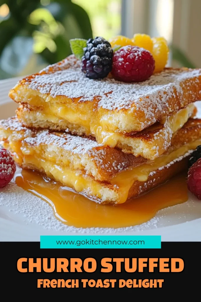 Indulge in this delicious Churro Stuffed French Toast recipe for an unforgettable breakfast. With a creamy churro filling and a sprinkle of cinnamon sugar, it's the perfect way to start your day. This easy breakfast recipe combines the classic taste of French toast with the sweetness of churros. Impress your family and friends with this cream cheese French toast that’s sure to be a hit! Try it now! #ChurroStuffedFrenchToast #StuffedFrenchToast #EasyBreakfastRecipes #CinnamonSugarFrenchToast