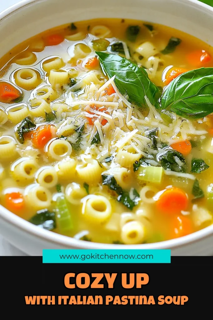 Warm up with this delicious Italian Pastina Soup, the perfect Comfort Soup Recipe for chilly days! Packed with nutritious veggies and tiny pasta, this Easy Pastina Recipe is both hearty and satisfying. Enjoy a homemade Italian Soup that brings flavor and nourishment to your table in just 30 minutes. Don’t miss out; save this recipe for your next cozy meal! #ItalianPastinaSoup #ComfortSoupRecipe #EasyPastinaRecipe #VegetableSoupWithPasta
