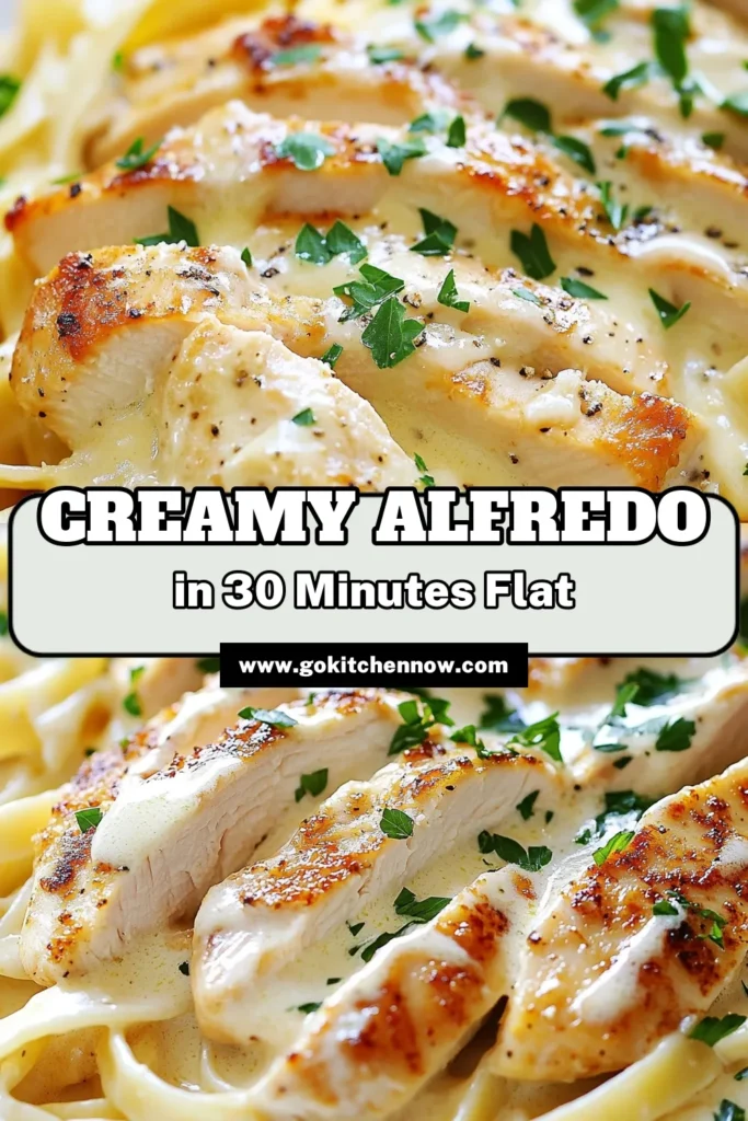 Indulge in this creamy chicken Alfredo that takes your dinner to the next level! This easy chicken pasta dish features tender chicken and fettuccine coated in a homemade Alfredo sauce, making it a perfect weeknight meal. With our easy Fettuccine Alfredo recipe, dinner is just 30 minutes away. Savor the flavors of this Classic Chicken Alfredo and impress your family. Save this recipe for a cozy night in! #ChickenAlfredo #PastaRecipe #EasyDinner #ComfortFood