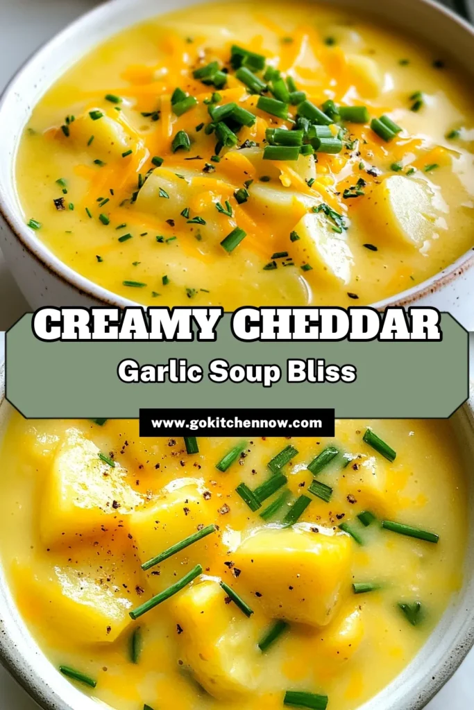 Warm up with this comforting Cheddar Garlic Herb Potato Soup, a creamy potato soup recipe that's perfect for chilly days. This vegetarian potato soup combines rich cheddar cheese and aromatic herbs for a delightful flavor experience. Easy to make, it's a family favorite among comfort food soup recipes. Try this delicious herb potato soup with cheese today! Save for later and enjoy! #CheddarGarlicPotatoSoup #ComfortFood #SoupRecipe #VegetarianCooking