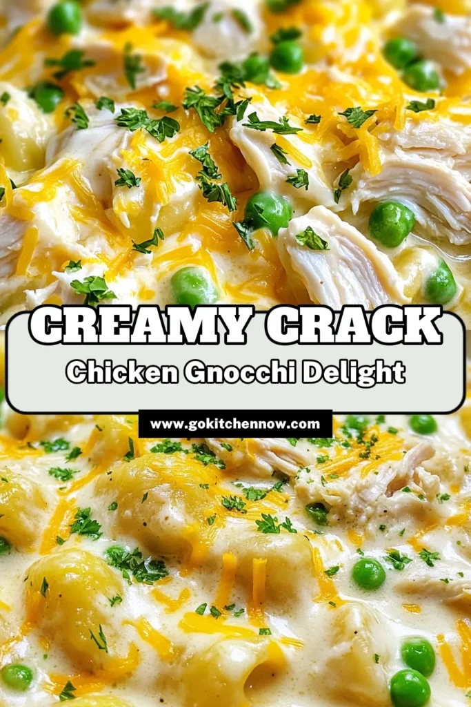 Indulge in the comforting flavors of Crack Chicken Gnocchi, a perfect blend of creamy chicken and fluffy gnocchi. This easy gnocchi dinner is a one-pot wonder that brings family together in just 30 minutes! Discover this creamy chicken gnocchi recipe that’s sure to be a hit. Don't miss out on this delicious comfort food recipe—save it for your next meal! #CrackChickenGnocchi #ComfortFood #EasyDinner #GnocchiRecipes