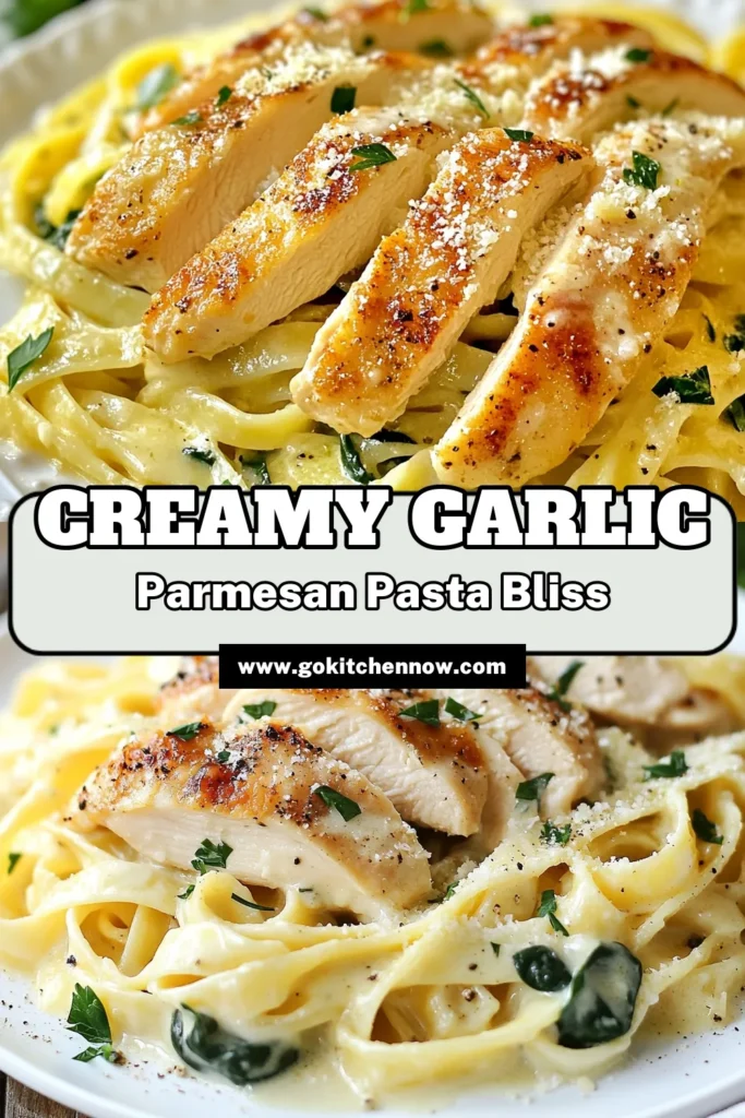 Indulge in this delicious Garlic Parmesan Chicken Pasta, your new favorite creamy chicken pasta recipe! This easy chicken fettuccine is a one-pan garlic chicken pasta dish that will impress your family and friends. With tender chicken, rich Parmesan, and the option of fresh spinach, it's both satisfying and quick to make. Perfect for busy weeknights, give it a try today! Save this recipe for your next meal! #GarlicParmesanChickenPasta #EasyChickenFettuccine #OnePanPasta #SpinachChickenPastaRecipe