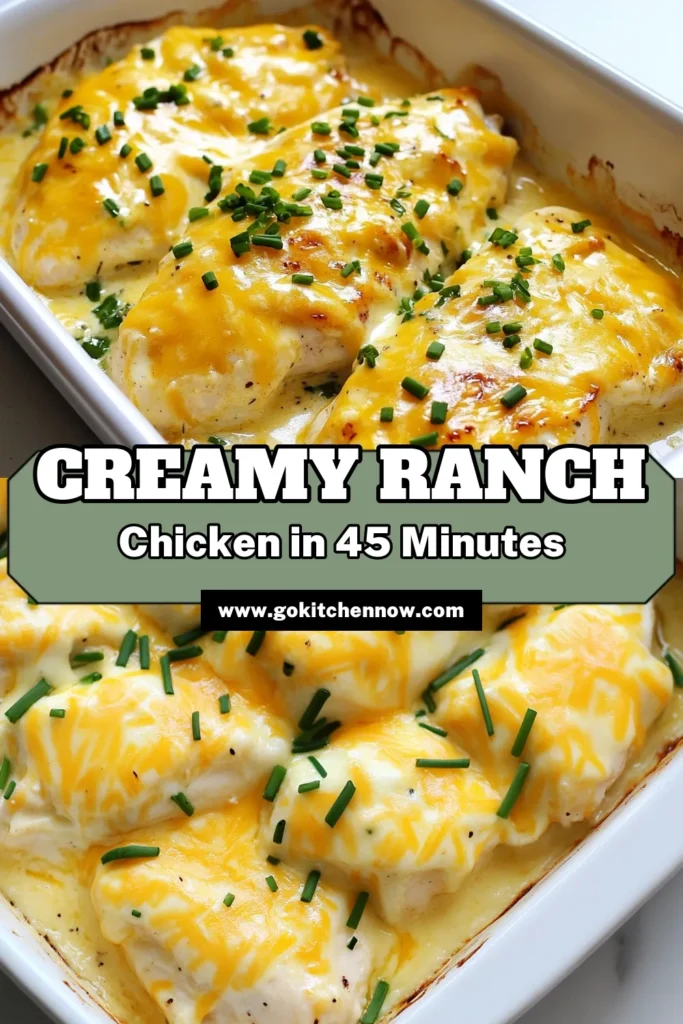 Looking for an easy chicken dinner that’s packed with flavor? Try this creamy ranch chicken recipe! This cheesy ranch chicken bake is a one-pan chicken dish that's perfect comfort food for any occasion. With just a few simple ingredients, you can create a delicious meal the whole family will love. Ready to elevate your dinner routine? Save this recipe for an easy weeknight treat! #CreamyRanchChicken #EasyDinner #OnePanMeal #ComfortFood