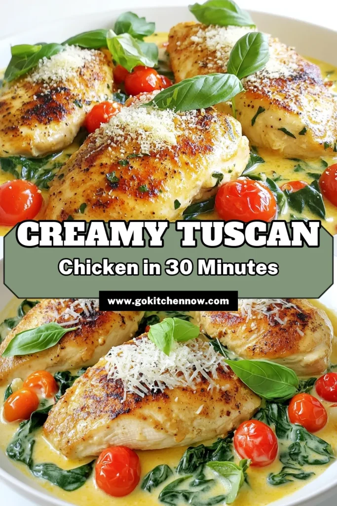 Indulge in the flavors of Skillet Tuscan Chicken with Spinach, a quick and easy recipe perfect for any night of the week! Juicy chicken breasts are seared to perfection and bathed in a creamy garlic sauce with cherry tomatoes and fresh spinach. Ready in just 30 minutes, it’s a dish that will impress family and friends. Click through to discover this delicious recipe today! #TuscanChicken #EasyRecipes #OnePanMeals #ComfortFood